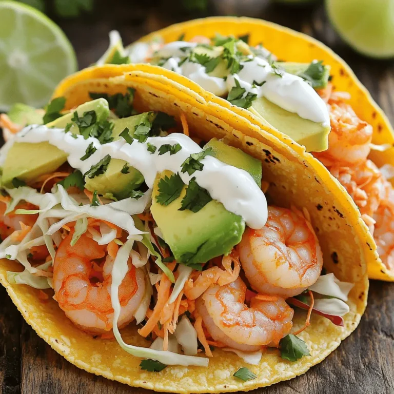 For these easy shrimp tacos, you need fresh shrimp. Start with one pound of peeled and deveined shrimp. The shrimp should be tender and juicy. The seasonings bring out their flavor. You will need: - 1 pound shrimp, peeled and deveined - 2 tablespoons olive oil - 1 teaspoon smoked paprika - 1 teaspoon garlic powder - 1 teaspoon cumin - 1 lime, juiced - Salt and pepper to taste Mix the shrimp with olive oil and spices. The lime juice adds a nice zing. This mix makes the shrimp tasty and bright. Next, we need tortillas and toppings to build our tacos. Small corn tortillas are best for these tacos. You’ll need about eight of them. They should be warm and soft. For toppings, I like to use: - 1 cup shredded cabbage (green or purple) - 1 avocado, sliced - 1/2 cup fresh cilantro, chopped - 1/4 cup sour cream or Greek yogurt The cabbage adds crunch. The avocado adds creaminess. The cilantro gives it a fresh taste. Finally, sour cream or Greek yogurt adds a nice touch. You should have a few common pantry staples on hand. These help to make the recipe quick and easy. You need: - Olive oil - Smoked paprika - Garlic powder - Cumin - Salt and pepper These staples help create a strong flavor in your tacos. If you have these ingredients, you can make this meal anytime. For the full recipe, check the main section. Start by gathering your ingredients for the shrimp. You need 1 pound of shrimp, 2 tablespoons of olive oil, and some spices. The spices include smoked paprika, garlic powder, and cumin. You will also need the juice of 1 lime, salt, and pepper. In a mixing bowl, add the shrimp. Pour in the olive oil and squeeze the lime juice over the shrimp. Next, sprinkle in the smoked paprika, garlic powder, cumin, salt, and pepper. Toss everything gently. Make sure each shrimp is coated well with the spices. This step brings out a lot of flavor. Now, heat a skillet on medium heat. Once it gets hot, add the shrimp to the pan. Cook for about 2-3 minutes on each side. The shrimp will turn pink and opaque when done. This shows they are cooked perfectly. Make sure not to overcook them, as they can become tough. After cooking, remove the shrimp from the skillet. Set them aside for a moment. You can smell the spices and lime juice. It makes your mouth water! While the shrimp cools a bit, warm the corn tortillas. You can do this in a skillet or over a flame for a few seconds. The goal is to make them soft and easy to fold. To assemble, take a tortilla and add a generous amount of shredded cabbage. This adds crunch and freshness. Next, place the cooked shrimp on top of the cabbage. Then, add slices of avocado for creaminess. Finally, drizzle some sour cream or Greek yogurt on top. Sprinkle with fresh cilantro for extra flavor. If you like, add a squeeze of lime juice. Serve your tacos right away. Enjoy the vibrant flavors from this Full Recipe! To cook shrimp right, start with fresh or thawed shrimp. Rinse them under cold water. Dry them well with a paper towel. I love using a hot skillet for cooking. Add olive oil and let it heat up. Toss the shrimp in the pan. Cook them for 2-3 minutes on each side. They should turn pink and opaque. Don't overcook them; they can get tough. For more flavor, add spices to the shrimp before cooking. Warm tortillas make a big difference in taste. You can warm them in a skillet over medium heat. Just heat for about 30 seconds on each side. If you prefer, use an open flame on your gas stove. Hold the tortilla with tongs and flip it quickly. This gives a nice char. You can also wrap them in a damp paper towel and microwave for 30 seconds. This method keeps them soft and easy to fold. To kick up the flavor, try adding toppings. Fresh lime juice brightens the taste. You can also add a spicy salsa or pico de gallo. For crunch, use shredded cabbage or lettuce. Slices of avocado add creaminess. A sprinkle of fresh cilantro gives a nice touch. If you like tangy flavors, use sour cream or Greek yogurt. Each topping adds a new flavor layer to your shrimp tacos. For the full recipe, check the details above. {{image_2}} You can swap shrimp for other proteins. Chicken works well and is easy to cook. Fish like tilapia or cod can also shine in these tacos. For a vegetarian option, try black beans or grilled mushrooms. Each choice brings its unique flavor and texture. Toppings can change your taco game. Shredded carrots add crunch. Diced tomatoes give fresh flavor. Try pickled onions for a tangy kick. You might enjoy adding feta cheese for a salty twist. Each topping enhances the taste of your tacos. You can easily adjust the taco's flavor. For a spicy kick, add jalapeños or hot sauce. A dash of chili powder can bring warmth without heat. If you crave brightness, consider using orange juice instead of lime. Each change can create a new taste adventure. For the complete guide to making these shrimp tacos, check the Full Recipe. To store leftover shrimp, first let them cool down. Place the shrimp in an airtight container. You can keep them in the fridge for up to three days. If you want to save them longer, freeze the shrimp. They will last for about three months in the freezer. Just remember to label the container with the date. Tacos are best fresh, but you can store them too. If you have leftover tacos, take the shrimp and toppings off the tortillas. Store the shrimp, toppings, and tortillas in separate containers. Keep them in the fridge for up to two days. This helps keep the tortillas from getting soggy. To reheat shrimp, use a skillet over medium heat. Heat the shrimp for about two minutes until warm. If you stored the tortillas, warm them in a skillet or microwave. For the tortillas, heat them for about 30 seconds in the microwave or a few seconds in a hot skillet. This will bring back their softness. Enjoy your tacos fresh again! For the full recipe, check the complete guide on Easy Shrimp Tacos. Yes, you can use frozen shrimp. Just make sure to thaw them first. Place the shrimp in cold water for about 15 minutes. This helps them cook evenly. Frozen shrimp may need a minute or two more to cook. Watch them closely until they turn pink. If you don't have tortillas, you can use lettuce wraps. Romaine or butter lettuce works well. You can also try pita bread or even taco shells. Each option brings a unique taste and texture to your meal. To add some heat, try using spicy seasoning. You can mix in cayenne pepper or chili powder. Adding sliced jalapeños or hot sauce will also work. If you like it really spicy, use a spicy salsa or add diced serrano peppers. For the complete guide and more tips, check the Full Recipe for Easy Shrimp Tacos. In this post, we covered all you need for tasty shrimp tacos. We looked at ingredients, like shrimp, tortillas, and spices. I shared step-by-step ways to prepare, cook, and assemble your tacos. Tips helped you cook shrimp well and warm tortillas right. We discussed tasty variations and how to store your leftovers. With these insights, you can make shrimp tacos that impress. Enjoy every bite!