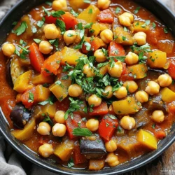 - 1 large eggplant, diced - 1 can (15 oz) chickpeas, drained and rinsed - 1 medium onion, chopped - 2 cloves garlic, minced - 1 red bell pepper, diced - 1 yellow bell pepper, diced Eggplant and chickpeas are the stars of this dish. The eggplant adds a rich, creamy texture, while the chickpeas provide protein and heartiness. Use a large eggplant for this recipe to ensure you have enough for a filling stew. Canned chickpeas save time and give you that delicious bean flavor without the fuss. - 2 teaspoons ground cumin - 1 teaspoon smoked paprika - ½ teaspoon cinnamon Spices bring this stew to life. Ground cumin gives a warm, earthy flavor. Smoked paprika adds a hint of smokiness that pairs well with the eggplant. A touch of cinnamon adds depth and warmth, making each bite comforting and rich. - 1 can (14 oz) diced tomatoes - 2 cups vegetable broth - Fresh parsley for garnish Diced tomatoes add acidity and brightness to balance the rich flavors. Vegetable broth keeps the dish light and enhances the overall taste. Fresh parsley adds a pop of color and freshness on top, making your stew not just tasty but also beautiful. For the full recipe, check out the Full Recipe link. Dicing and chopping are key steps. They help cook the veggies evenly. I like to cut the eggplant into small cubes. This makes it cook faster and blend better with other flavors. When chopping onions and garlic, use a sharp knife for clean cuts. Draining chickpeas is also important. Rinse them under cold water to remove the canning liquid. This helps reduce sodium and improves flavor. Pat them dry with a towel to avoid excess moisture in the stew. To start cooking, heat olive oil in a large pot on medium heat. Add the chopped onion and minced garlic. Sauté them for about five minutes until the onion looks clear. Next, stir in the diced eggplant and bell peppers. Cook these for about seven to eight minutes, stirring often until they soften. Now, it’s time to add spices. Stir in the ground cumin, smoked paprika, and cinnamon. This will coat the veggies in a warm spice mix. Pour in the diced tomatoes and vegetable broth. Bring this mix to a gentle boil. Once boiling, reduce the heat to low. Add the drained chickpeas and season with salt and pepper. Cover the pot and let it simmer for thirty minutes. Stir occasionally, so nothing sticks to the bottom. Garnishing your stew makes it pop! I recommend using fresh chopped parsley for a bright touch. Serve the stew hot for the best flavor. It tastes great as a main dish or with a side of rice or bread. Enjoy sharing this hearty meal with friends and family! For the full recipe, check out the details above. To make your eggplant and chickpea stew shine, use fresh herbs. Fresh parsley adds a bright note. You can also try fresh thyme or basil. Dried herbs work, but they lack the same punch. Fresh ingredients give your dish a vibrant taste. Adjusting seasoning is key. Taste as you go. Salt enhances flavors, while pepper adds warmth. If you want a kick, consider adding a pinch of chili flakes. Personalize to fit your taste. Cooking should be fun, so don’t be afraid to experiment! Getting the right texture is important. Aim for a thick, hearty stew. Simmering helps the flavors blend. If you like a smoother stew, mash some chickpeas with a fork. This thickens the dish and adds creaminess. Cooking time matters too. If you want softer veggies, let it simmer longer. For crunch, reduce cooking time. Keep an eye on your stew. Adjusting cooking time helps you achieve the texture you love. Use the right tools for a great stew. A large pot is essential for cooking. It allows for even heating and ample space. A wooden spoon works well for stirring. It helps prevent scratching your pot. For serving, a ladle is best. It makes dishing out the stew easy. Consider a large bowl for serving. This way, everyone can enjoy this hearty dish. Check out the Full Recipe for more details on these kitchen essentials! {{image_2}} You can change the eggplant and chickpeas if you want. Try zucchini or bell peppers instead of eggplant. For chickpeas, you can use lentils or black beans. These swaps keep the stew tasty while adding new textures. Spices can change the flavor of your stew. For a Moroccan twist, add coriander and turmeric. If you want an Italian taste, use basil and oregano. You can also add proteins like chicken or tofu. They make the dish heartier and more filling. You can make this stew gluten-free by checking your broth. Use a gluten-free vegetable broth. For a vegan option, ensure all ingredients are plant-based. To lower sodium, use low-sodium broth and skip added salt. This way, everyone can enjoy this dish. For the full recipe, check the recipe section above. After cooking, let the stew cool before storing. Place it in an airtight container. This keeps the flavors fresh. I recommend using glass or BPA-free plastic containers. They seal well and help prevent spills. You can store it in the fridge for up to four days. Make sure to label the container with the date. To freeze the stew, let it cool completely first. Then, transfer it to freezer-safe bags or containers. Remove as much air as possible to prevent freezer burn. You can freeze the stew for up to three months. When ready to eat, thaw it in the fridge overnight. Reheat it on the stove over medium heat. Stir occasionally for even warming. In the fridge, the stew lasts about four days. In the freezer, it stays good for three months. Always check for signs of spoilage. If you see mold, off smells, or changes in color, discard it. Fresh flavors are key for a tasty meal! How can I make this stew spicy? You can add red pepper flakes or chopped jalapeños. Mix them in while cooking. You can also use spicy paprika or add a dash of hot sauce before serving. Adjust the heat to your taste. Can I omit the chickpeas for a lighter version? Yes, you can skip the chickpeas. This will make the dish lighter. You can also add other veggies like zucchini or spinach for more flavor and texture. What if my stew is too thick? If your stew is thick, add more vegetable broth. Stir well and let it simmer on low. This will help balance the texture without losing flavor. How do I fix over-seasoning? To fix over-seasoning, add more vegetables or broth. This can dilute the strong flavors. Taste as you go to find the right balance. What are the health benefits of this dish? This stew is rich in fiber and protein. The eggplant adds vitamins and minerals. The chickpeas support heart health and digestion. Is this stew suitable for meal prep? Yes, this stew is great for meal prep. It stores well in the fridge for up to five days. You can also freeze it for future meals. Just reheat when you're ready to enjoy! For the complete recipe, check out the Full Recipe. Eggplant and chickpea stew blends simple ingredients for great flavor. You’ve learned about the key components, cooking steps, and tips for a perfect dish. Remember to adapt recipes to your taste and dietary needs. Storage tips help keep leftovers fresh. Whether you enjoy it as a meal or share it, this stew will please your palate. Embrace your creativity and make it yours. Happy cooking!