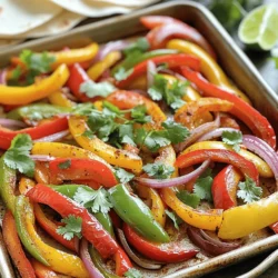 - 1 red bell pepper, sliced - 1 yellow bell pepper, sliced - 1 green bell pepper, sliced - 1 red onion, sliced - 2 cloves garlic, minced - 1 teaspoon chili powder - 1 teaspoon cumin - 1 teaspoon smoked paprika - 2 tablespoons olive oil - Salt and pepper to taste - 8 small flour or corn tortillas - Fresh cilantro, chopped (for garnish) - Lime wedges (for serving) For these easy sheet pan veggie fajitas, I love to use colorful bell peppers. They add a nice crunch and great flavor. The red, yellow, and green peppers not only look pretty but also taste great when roasted. The red onion brings a sweet taste. Minced garlic adds a fragrant touch. The spices like chili powder, cumin, and smoked paprika give the fajitas a nice kick. Olive oil helps everything roast well and adds richness. You can choose flour or corn tortillas based on your taste. For a fresh finish, I like to add chopped cilantro and lime wedges. They brighten up every bite. This recipe is very flexible. You can mix and match veggies based on what you have. Try zucchini or mushrooms for a fun twist! For the full recipe, check out the details in the main article. - Preheat your oven to 425°F (220°C). - Line a large baking sheet with parchment paper. First, you need to get your oven ready. Preheating helps the veggies cook evenly. The parchment paper makes cleanup easy and keeps the veggies from sticking. - Combine veggies and garlic in a bowl. - Add olive oil and spices, tossing until coated. Next, grab a large bowl and add the sliced bell peppers, red onion, and minced garlic. Drizzle in the olive oil. Now, sprinkle the chili powder, cumin, smoked paprika, salt, and pepper. Toss everything well. You want the veggies to be coated in the oil and spices for the best flavor. - Spread mixture on baking sheet. - Bake for 20-25 minutes, stirring halfway through. Now, spread the veggie mix evenly on the baking sheet. Bake for about 20-25 minutes. Remember to stir halfway through. This step helps the veggies char a bit and get that nice roasted flavor. - Warm tortillas in a skillet before serving. While the veggies bake, warm the tortillas. Use a dry skillet over medium heat. Heat them for about one minute on each side. This step makes them soft and ready for the delicious toppings. Once the veggies are done, you can build your fajitas. Enjoy your meal! For the full recipe, check out the detailed instructions above. To cut your veggies evenly, use a sharp knife. Slice bell peppers and onions into strips about the same width. This helps them cook at the same rate. If you cut them too thick or thin, some may burn while others stay hard. For the best flavor in your fajitas, spices are key. I use chili powder, cumin, and smoked paprika. Each spice adds its own unique taste. Mix them well with the veggies before baking. This helps the flavors blend. Don’t be shy with salt and pepper; they enhance the taste. Toppings can make your fajitas even better. I love adding fresh cilantro and a squeeze of lime juice. Avocado or guacamole is also a great choice. You can serve them with salsa or pico de gallo for extra zest. For sides, consider serving rice or beans. They pair well with veggie fajitas and fill you up. Corn on the cob is another tasty side dish. It adds a nice crunch and sweetness. For condiments, I recommend sour cream or Greek yogurt. They add creaminess and balance the spices. Try different toppings to find your favorite combo. Enjoy your meal! You can find the Full Recipe in earlier sections. {{image_2}} You can make your fajitas even better by adding protein. Black beans are a great choice. They are full of protein and fiber. Just drain and rinse a can of black beans. Mix them in with your veggies before baking. Another option is tofu. Tofu can soak up all the flavors. Cube it and toss it with the veggies. Make sure to press the tofu first to remove excess water. This way, it becomes crispy and tasty. Feel free to switch up the veggies. You can add zucchini or mushrooms for a fun twist. Eggplant can also work well in fajitas. When you add these, just slice them like the bell peppers. You can even try using sweet potatoes for a hearty touch. They add a nice sweetness and pair well with the spices. Just remember to cut them into small cubes so they cook evenly. Want more heat? Simply add jalapeños or cayenne pepper to your mix. Start with a small amount to avoid too much spice. Taste as you go so you can find the right level for you. If you prefer mild flavors, skip the spicy ingredients. You can also add a bit of sugar to balance the heat. This will keep your fajitas tasty without being too hot. For the full recipe, check out the Easy Sheet Pan Veggie Fajitas. To store leftover veggie fajitas, first let them cool down. Use an airtight container. Place the fajitas in the container and seal it well. In the fridge, they last for about 3 to 4 days. Make sure to keep the tortillas and veggies separate if you can. This helps keep the tortillas from getting soggy. When reheating, I suggest using a skillet. Heat over medium-low heat for a few minutes. This method keeps the veggies firm and the tortillas soft. You can also use an oven. Preheat to 350°F (175°C). Place the fajitas on a baking sheet for about 10 minutes. This way, they warm evenly. To freeze fajita ingredients, first prepare them as you normally would. Let everything cool completely. Place the veggie mix in a freezer-safe bag. Try to remove as much air as possible. Label the bag with the date. The mix can last up to 3 months in the freezer. When ready to use, thaw in the fridge overnight. You can then roast them straight from the bag for a quick meal. For the full recipe, check out Easy Sheet Pan Veggie Fajitas! Yes, you can easily make this recipe vegan. Simply skip the cheese and use corn tortillas instead of flour ones. You can also add more veggies like zucchini or mushrooms for extra flavor. If you want some protein, add canned black beans or chickpeas. Both options will keep your fajitas tasty and filling. You can customize your fajitas in many ways. Try adding different veggies like corn, asparagus, or sweet potatoes. You can also change the spices. If you like heat, add cayenne pepper or jalapeños. For a smoky flavor, toss in some chipotle powder. Don't forget to play with toppings, too! Guacamole, pico de gallo, or even vegan sour cream can enhance your dish. Pair your veggie fajitas with sides that complement their flavors. Consider serving them with a fresh salad or some Mexican rice. Corn salsa also makes a great side. You could even offer a side of refried beans for a heartier meal. If you want a cool drink, serve some agua fresca or a light beer. To reheat leftover fajitas, use a skillet over medium heat. This keeps the veggies crisp. Heat for about 5 minutes, stirring often. You can also use the oven. Preheat it to 350°F (175°C) and place the fajitas on a baking sheet. Heat for around 10 minutes. Avoid the microwave, as it can make the veggies soggy. For best results, enjoy them fresh! For the full recipe, check back to the ingredients and instructions above. Making veggie fajitas is fun and easy. We covered ingredients, step-by-step instructions, and tips to boost flavor. You can add proteins or change veggies for your taste. Store leftovers right to enjoy later. Personalizing your fajitas makes every meal unique. Now, you can create a delicious dish that fits your style. Enjoy your cooking adventure!