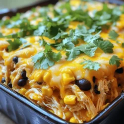 For this Tex Mex Chicken Casserole, you need some key ingredients. Here’s what to gather: - 2 cups cooked chicken, shredded - 1 cup uncooked rice - 1 can (15 oz) black beans, rinsed and drained - 1 can (15 oz) corn, drained - 1 can (10 oz) diced tomatoes with green chilies - 1 cup salsa - 1 cup shredded cheddar cheese - 1 cup shredded Monterey Jack cheese - 1 teaspoon cumin - 1 teaspoon chili powder - Salt and pepper to taste - Fresh cilantro, for garnish (optional) Each ingredient adds flavor and texture. The chicken gives protein, while the beans and rice fill the dish. The tomatoes and salsa add zest, and the cheese melts into a creamy topping. You can personalize your casserole with some tasty toppings. Here are a few ideas: - Sliced jalapeños for heat - Avocado or guacamole for creaminess - Sour cream for a cool touch - Extra cheese for more flavor - Chopped green onions for crunch Feel free to mix and match these toppings to fit your taste. To make this casserole, you will need some basic tools: - A large mixing bowl to combine ingredients - A 9x13-inch baking dish for baking - Aluminum foil to cover while baking - A spatula for mixing - An oven to bake everything These tools make it easy to create a delicious meal. Remember, you can find the full recipe above for all the steps! To start, gather all your ingredients. You will need cooked chicken, rice, beans, corn, and spices. Having everything ready makes cooking easy. Preheat your oven to 375°F (190°C). This is the perfect temperature for baking. 1. In a large bowl, mix the shredded chicken and uncooked rice. 2. Add the rinsed black beans and drained corn to the mix. 3. Pour in the diced tomatoes with green chilies and salsa. 4. Sprinkle in the cumin, chili powder, and salt and pepper. 5. Stir everything well until fully combined. 6. Transfer the mixture to a greased 9x13-inch baking dish. Spread it out evenly. 7. Cover the dish with aluminum foil. Bake for 30 minutes to let the flavors meld. 8. After 30 minutes, remove the foil. Sprinkle both cheeses on top. 9. Bake uncovered for an extra 15 to 20 minutes. Watch for the cheese to melt and bubble. 10. Once it's done, take it out and let it cool for 5 minutes. When serving, garnish with fresh cilantro for a pop of color and flavor. This adds a nice touch to your dish. You can also serve it with avocado or sour cream. These toppings enhance the Tex Mex flavors. For a fun twist, pair it with tortilla chips or a simple salad. Enjoy your tasty meal! For the full recipe, please refer to the section above! To make the perfect Tex Mex Chicken Casserole, focus on mixing. Combine all your ingredients well. This means the flavors blend nicely. I suggest using warm chicken. It mixes better with the rice and beans. Don’t skip preheating your oven. A hot oven makes for a crispy top. Be sure to cover your dish with foil at first. This keeps the casserole moist while it cooks. One common mistake is not measuring your rice. Too much rice can absorb all the moisture. Also, watch your spices. Too much can overpower the dish. Avoid using cold ingredients. Cold chicken or rice can lead to uneven cooking. Lastly, don’t forget to let it sit after baking. This helps the casserole set up nicely. To adjust spice levels, start with mild salsa. You can always add more heat later. If you want more flavor, try adding fresh garlic or onion. These will boost the taste without adding too much heat. Fresh cilantro adds a nice touch at the end. It brightens the dish and adds a fresh flavor. For a twist, add lime juice before serving. This adds a zesty kick that many love. For the full recipe, check out the details above. {{image_2}} You can easily make a vegetarian version of this casserole. Just swap the chicken for a mix of veggies. Use bell peppers, zucchini, and mushrooms. Add more black beans for protein. This change keeps the flavor rich. You can also use quinoa instead of rice for a nice twist. To make this dish gluten-free, check your labels. Ensure the salsa and canned goods are gluten-free. Substitute regular rice with brown rice or cauliflower rice. This keeps the texture while making it safe for those with gluten issues. Feel free to get creative with ingredients. Instead of black beans, try pinto beans or even lentils. For cheese lovers, mix in pepper jack cheese for some heat. You can also add corn tortillas for extra crunch. These swaps make the dish unique every time you cook it. For the full recipe, be sure to check the detailed steps above. After enjoying your Tex Mex chicken casserole, let it cool down first. Then, place it in an airtight container. This keeps it fresh and tasty. If you don’t have a container, wrap it tightly with plastic wrap or aluminum foil. Store it in the fridge for up to three days. When you’re ready to eat the leftovers, you can reheat them easily. Place your portion on a microwave-safe plate. Heat it in the microwave for about 2-3 minutes. Stir halfway through for even heating. If you prefer the oven, set it to 350°F (175°C). Bake for about 15-20 minutes. Cover it with foil to keep it moist. You can freeze Tex Mex chicken casserole for later. First, let it cool completely. Then, cut it into portions. Wrap each portion in plastic wrap, then in foil. This helps prevent freezer burn. Place the wrapped portions in a freezer bag. Label the bag with the date. It can last up to three months in the freezer. When you’re ready to eat, thaw it overnight in the fridge before reheating. For a quick meal, you can bake it straight from frozen. Just add extra baking time. For the full recipe, check the recipe section. You can serve this casserole with many tasty sides. I love to pair it with fresh salad. A simple green salad adds a nice crunch. You can also serve it with tortilla chips. Chips give a great texture contrast. If you want something warm, try cornbread. It goes well with the flavors in the casserole. You can also add some guacamole or sour cream for extra creaminess. These toppings really enhance the dish. Yes, you can use cooked rice in this casserole. Just make sure to reduce the cooking time. Using cooked rice will make it moist, so watch for that. I recommend mixing it in with the other ingredients. This way, everything heats up nicely together. If you use cooked rice, bake for about 20 minutes less. Check that the dish is hot all the way through. Leftovers of Tex Mex Chicken Casserole will last about 3 to 4 days in the fridge. Store it in an airtight container to keep it fresh. Be sure to let it cool before covering. This helps avoid extra moisture that can make it soggy. When you reheat, make sure it's hot all the way through. You can heat it in the oven or microwave. Enjoy the flavors again! You learned about the main ingredients and steps to make a Tex Mex chicken casserole. I shared tips for better flavor, common mistakes, and how to change the recipe. You also got smart ways to store and reheat leftovers. In the end, this dish is easy and fun. It fits many tastes and diets. Enjoy making it your own!