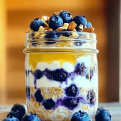 To make blueberry cheesecake overnight oats, you need a few simple ingredients. Each one plays a key role in creating the creamy and delicious taste. You will find that using fresh ingredients makes a big difference. - Rolled oats: Use 1 cup of rolled oats. They soak up the liquid well and give a great texture. - Almond milk (or milk of choice): Choose 1 cup of almond milk or any milk you prefer. This adds creaminess to the dish. - Greek yogurt: You need 1/2 cup of Greek yogurt. It makes the oats rich and adds protein. - Honey or maple syrup: Add 1 tablespoon for natural sweetness. This balances all flavors perfectly. - Vanilla extract: A teaspoon adds a warm, sweet aroma. It enhances the overall taste. - Cinnamon: Use 1/2 teaspoon for warmth. It gives a nice hint of spice. - Fresh blueberries: You will want 1/2 cup of fresh blueberries. They add a burst of flavor and color. - Cream cheese: Use 2 tablespoons of softened cream cheese. It creates a cheesecake-like richness. - Pinch of salt: Just a tiny pinch enhances all the other flavors. - Chopped nuts or granola: Use these for garnish. They add crunch and texture to your oats. This is a delightful recipe that you can enjoy any time of day. Each ingredient has a purpose, and together they create a tasty meal. Mixing the Base First, grab a medium bowl. In the bowl, whisk together the rolled oats, almond milk, Greek yogurt, honey or maple syrup, vanilla extract, cinnamon, and a pinch of salt. Mix until it all blends smoothly. This is the base for your overnight oats. Adding Blueberries Next, gently fold in the fresh blueberries. Make sure they spread evenly throughout the mixture. This step adds a burst of flavor and color to your oats. Layering in the Jar Now, take a mason jar or a container. Start by adding a layer of your oat mixture. Then, add a layer of the smooth cream cheese. Repeat these layers until you use all the ingredients. This adds a nice creaminess to each bite. Soaking Time Seal the jar tightly and place it in the fridge. Let the oats soak overnight or for at least four hours. This soaking time helps the oats absorb the liquid and flavors. Serving Tips In the morning, stir the oats well. This helps mix everything evenly. Top with extra blueberries and a sprinkle of chopped nuts or granola for crunch. Enjoy your delicious blueberry cheesecake overnight oats! For the full recipe, check out the details above. Choosing Yogurt I love using Greek yogurt for this recipe. It adds richness and protein. Look for plain, unsweetened Greek yogurt. This keeps the flavor pure and lets the blueberries shine. Importance of Cream Cheese Cream cheese is the secret to a cheesecake flavor. It makes the oats creamy and smooth. Use softened cream cheese to blend easily. If it's too hard, it won't mix well. Honey vs. Maple Syrup You can choose between honey or maple syrup for sweetness. Honey gives a floral note, while maple adds warmth. Adjust the amount to your taste. Start with one tablespoon and add more if needed. Flavor Enhancements To boost flavor, add a pinch of salt. It balances sweetness and highlights the blueberries. You can also try a dash of lemon zest. This adds a fresh twist to the oats. For the complete recipe, check out the Full Recipe section. {{image_2}} Other Fruits to Use You can swap blueberries for other fruits. Strawberries, raspberries, or peaches work well. Try bananas for extra sweetness. Each fruit adds its own taste. Mix and match to find your favorite. Different Nuts and Toppings Adding nuts can enhance crunch. Almonds, walnuts, or pecans are great choices. You can also use granola for extra texture. Coconut flakes add a fun twist. Experiment with toppings to suit your taste. Gluten-Free Options Use gluten-free oats to make this dish safe for everyone. Many brands offer certified gluten-free options. Always check the label before buying. This way, you enjoy your meal worry-free. Dairy-Free Alternatives To make this recipe dairy-free, replace Greek yogurt with coconut yogurt. You can use any plant-based milk. Almond, oat, or soy milk all work well. Adjust based on your dietary needs. For the full recipe, check the complete guide above. To keep your blueberry cheesecake overnight oats fresh, store them in the fridge. They stay tasty for up to five days. Make sure to cover your jar or container well. This helps keep out air and moisture. Using mason jars is a great choice. They are easy to seal and perfect for portion control. You can make a few jars at once. This way, you have breakfast ready for the week. Just grab one each morning! You can freeze your blueberry cheesecake overnight oats for later, too. To do this, fill a freezer-safe container or mason jar. Leave some space at the top, since the oats will expand as they freeze. When you're ready to eat them, thaw the jar in the fridge overnight. If you're in a hurry, you can also remove the lid and let it sit at room temperature for a few hours. Just give them a good stir before enjoying. How long can I store Overnight Oats? You can store overnight oats for up to five days in the fridge. This makes it easy to prepare meals ahead of time. Just remember to keep them in a sealed container to maintain freshness. The flavors will blend well, making each bite delightful. Can I use frozen blueberries? Yes, you can use frozen blueberries! They work well in overnight oats. Just remember to add them straight from the freezer. They will thaw as the oats soak, adding a sweet burst of flavor. Caloric Content This blueberry cheesecake overnight oats recipe has around 300 calories per serving. The exact number may change based on the specific brands of ingredients you use. It is a filling meal that gives you energy for the day ahead. Benefits of Overnight Oats Overnight oats are a great source of fiber. They help keep you full and satisfied. The oats also provide slow-releasing energy, while blueberries add vitamins and antioxidants. Greek yogurt adds protein, making this meal both nutritious and delicious. Enjoy it knowing you are fueling your body well. You learned how to make delicious overnight oats. We covered key ingredients like oats, almond milk, and Greek yogurt. You now know how to prepare oats, add fruits, and layer them perfectly. We explored tips to keep your oats creamy and how to adjust sweetness. You can customize flavors and follow storage practices to enjoy your creation longer. Try different fruits or toppings to keep it fun. Overnight oats are simple, tasty, and great for a quick meal. Enjoy experimenting with this easy recipe!