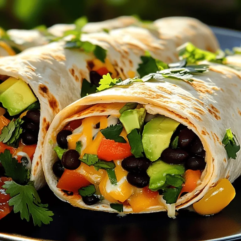 These Loaded Veggie Breakfast Burritos are packed with flavor and nutrients. You can whip them up in no time. They are perfect for busy mornings or lazy weekends. - 4 large flour tortillas - 1 cup black beans, rinsed and drained - 1 cup bell peppers (mixed colors), diced - 1 cup spinach, chopped - 1 medium onion, finely chopped - 2 cloves garlic, minced - 1 avocado, sliced - 4 large eggs (or flax eggs for a vegan option) - 1/2 cup shredded cheese (cheddar or a dairy-free alternative) - 2 tablespoons olive oil - 1 teaspoon cumin - 1 teaspoon paprika - Salt and pepper to taste - Fresh cilantro for garnish (optional) - Salsa for serving Gather these ingredients before you start cooking. This way, you have everything in one spot. The mix of veggies and spices makes these burritos a tasty treat. You can adjust the ingredients based on what you have or your taste. If you want more protein, add chicken or tofu. Enjoy the flavors and colors in each bite! To start, I heat olive oil in a large skillet over medium heat. I add finely chopped onion and minced garlic. I sauté them for about two minutes. The onion should look soft and clear. This step builds a great base for flavor. Next, I stir in the diced bell peppers. I let them cook for three to four minutes. They should be tender but still bright. Then, I add chopped spinach and cook until it wilts. This adds a nice green touch and boosts nutrition. After the veggies are ready, I sprinkle in cumin, paprika, salt, and pepper. I mix everything well to combine. Then, I add the rinsed black beans. I cook it all for another two minutes. This gives the filling a hearty texture and flavor. In a separate bowl, I beat four large eggs. I add a pinch of salt and pepper for taste. Then, I pour the eggs into the pan with the veggies. I scramble them together until fully cooked, which takes about three to four minutes. The eggs add protein and creaminess. I lay out a flour tortilla on a clean surface. I scoop a generous amount of the veggie and egg mix into the center. Next, I add a few slices of avocado and some shredded cheese on top. This makes for a tasty and colorful filling. If I want an extra crunch, I toast the burritos. I place them seam-side down in a clean skillet over medium heat. I let them cook for two to three minutes on each side. This step gives a nice golden brown finish and enhances the flavor. The full recipe includes all these steps, ensuring I get a delicious meal every time. To wrap your burritos well, start with a warm tortilla. A cold tortilla can crack. Lay the tortilla flat and put the filling in the center. Fold the sides over the filling first, then roll it from the bottom up. This keeps the filling secure. Practice makes perfect, so don’t worry if it takes a few tries. Everyone has different tastes. Start with the spices listed in the recipe. You can add more cumin or paprika if you love a kick. If you prefer milder flavors, add less. Taste as you go. This way, you can find the perfect balance that suits you. For fluffy scrambled eggs, beat them well before cooking. Use a non-stick pan to prevent sticking. Cook on low heat, stirring gently. This helps them cook evenly. Remove them from heat when they are still a bit soft. They will continue to cook off the heat. You can make these burritos in advance. Prepare the filling and eggs, then let them cool. Wrap each burrito tightly in foil or plastic wrap. Store them in the fridge for up to three days. You can also freeze them for longer storage. Just reheat in the microwave or oven when you’re ready to eat. For the full recipe, check the detailed instructions provided earlier. {{image_2}} You can boost your breakfast burrito with protein. Chicken works well. Use grilled chicken or shredded rotisserie chicken. Tofu is a great plant-based choice. For tofu, press it first. Then, cube and sauté until golden. Mix it into your veggie filling for added texture and flavor. If you like heat, add jalapeños. Dice them finely and stir them in with the veggies. You can also drizzle in your favorite hot sauce. This will give your burritos a nice kick. Remember to adjust the amount based on your spice level. Cheese adds creaminess to your burrito. Cheddar is a classic option, but feel free to switch it up. Try pepper jack for extra flavor or mozzarella for a milder taste. For dairy-free options, use vegan cheese. It melts well and tastes great in this dish. To make these burritos vegan, swap out the eggs for flax eggs. Mix one tablespoon of flaxseed meal with three tablespoons of water. Let it sit for five minutes until it thickens. You can also use dairy-free cheese and skip the sour cream for a fully vegan meal. For the full recipe, check out the [Full Recipe]. To store leftover burritos, let them cool first. Then wrap each burrito in plastic wrap. Place them in an airtight container or a resealable bag. This keeps them fresh and prevents freezer burn. You can keep them in the fridge for up to three days. Reheat your burritos in the microwave for about 1-2 minutes. Wrap them in a damp paper towel for moisture. If you prefer a crispy exterior, use a skillet. Heat on medium for about 3-4 minutes, turning until warm. This makes them taste fresh again. To freeze burritos, wrap them tightly in foil or plastic wrap. Then place them in a freezer-safe bag. They can last up to three months in the freezer. When you're ready to eat, thaw in the fridge overnight. Reheat using the previous methods. Enjoy your meal anytime! To boost flavor, use spices like cumin and paprika. Fresh herbs, such as cilantro, add brightness too. Sauté your veggies until they are soft and slightly caramelized. This enhances their natural sweetness. You can also add salsa or hot sauce for extra zest. A squeeze of lime juice before serving brightens all the flavors. Yes! Feel free to swap in your favorite veggies. Zucchini, mushrooms, or kale work well. Just remember to chop them into small pieces for even cooking. Roasting or grilling veggies before adding them can also deepen their flavor. Mix and match based on what you have on hand for a fun twist. To reheat, use an oven or skillet for best results. Preheat the oven to 350°F (175°C). Wrap the burrito in foil and heat for about 15-20 minutes. If using a skillet, cook on medium heat for about 5-7 minutes on each side. This keeps the tortilla crispy and warms the filling evenly. Meal prepping is easy with these burritos. Make a big batch and let them cool. Wrap each burrito in foil or parchment paper. Store them in the fridge for up to four days or freeze them for up to three months. When ready to eat, just reheat as mentioned above. Enjoy a quick and tasty breakfast! For the full recipe, check out the details above. This blog post covered a delicious breakfast burrito recipe. We explored the ingredients, discussed preparation steps, and shared tips for making it perfect. You can customize these burritos with your favorite proteins and spices. Storing and reheating is easy, so you'll always have a tasty meal ready. Making your own breakfast burritos lets you enjoy fresh, healthy flavors every day. Embrace your creativity in the kitchen, and enjoy making these burritos as much as eating them.