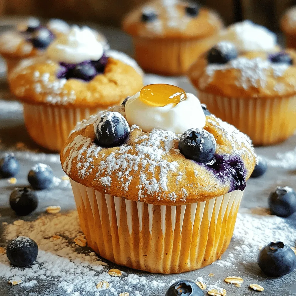 To make Blueberry Banana Oat Muffins, gather these simple ingredients: - 1 cup rolled oats - 1 ripe banana, mashed - 1 cup fresh blueberries (or frozen) - 1/2 cup Greek yogurt (plain or vanilla) - 1/4 cup honey or maple syrup - 1/4 cup almond milk (or milk of choice) - 1/4 cup coconut oil, melted - 1 teaspoon vanilla extract - 1 teaspoon baking powder - 1/2 teaspoon baking soda - 1/2 teaspoon cinnamon - 1/4 teaspoon salt - Optional: 1/4 cup chopped nuts or seeds (like walnuts or chia seeds) for added texture These ingredients create a tasty and nutritious muffin. Each component plays a vital role. Rolled oats give fiber and texture. Bananas add natural sweetness and moisture. Blueberries provide antioxidants and a burst of flavor. Greek yogurt makes the muffins soft and fluffy. Honey or maple syrup sweetens without being overpowering. Almond milk keeps them light and dairy-free. Coconut oil adds richness while being healthy. The dry ingredients, like baking powder and baking soda, help the muffins rise. Cinnamon adds warmth and flavor. Salt balances sweetness, making each bite delightful. For a twist, consider adding nuts or seeds. They enhance texture and crunch. This recipe is flexible. You can swap ingredients to suit your taste. Check out the [Full Recipe] for step-by-step instructions. Enjoy baking! First, preheat your oven to 350°F (175°C). This temperature helps the muffins rise perfectly. While the oven heats, line your muffin tin with paper liners or lightly grease each cup. Greasing helps the muffins release easily after baking. Next, grab a large mixing bowl. Combine 1 cup of rolled oats, 1 teaspoon of baking powder, 1/2 teaspoon of baking soda, 1/2 teaspoon of cinnamon, and 1/4 teaspoon of salt. Mix these ingredients well. Proper mixing ensures the muffins rise evenly and taste great. In a separate bowl, mash 1 ripe banana. Then, whisk in 1/2 cup of Greek yogurt, 1/4 cup of honey or maple syrup, 1/4 cup of almond milk, 1/4 cup of melted coconut oil, and 1 teaspoon of vanilla extract. Mix until smooth. A smooth mixture helps the muffins stay moist. Now, pour the wet mixture into the bowl with the dry ingredients. Stir gently until just combined. Avoid overmixing, as that can make the muffins tough. Next, fold in 1 cup of fresh blueberries and optional 1/4 cup of chopped nuts or seeds. This step adds flavor and texture. Using a scoop, fill each muffin cup about 2/3 full with batter. Bake in the preheated oven for 18-20 minutes. To check for doneness, insert a toothpick into the center of a muffin. If it comes out clean, they are ready. Let the muffins cool in the tin for 5 minutes before transferring them to a wire rack. Enjoy your delicious Blueberry Banana Oat Muffins! You can find the full recipe above. To achieve a fluffy muffin, focus on not overmixing the batter. Mix just enough to combine wet and dry ingredients. This keeps air in the batter, which helps the muffins rise. Adding yogurt gives moisture and a soft crumb. Coconut oil also helps, keeping the muffins tender. You can enhance the flavor of your muffins with spices. A pinch of nutmeg or a dash of vanilla extract adds warmth. If you want a sweeter muffin, try maple syrup or agave nectar. These options can bring out the natural sweetness of the bananas and blueberries. If you need a gluten-free version, use certified gluten-free oats. For a dairy-free option, substitute Greek yogurt with almond yogurt. You can also swap out oil or yogurt for applesauce. This keeps the muffins moist while cutting down on fat. Such changes make the muffins fit various diets while tasting great. For the full recipe of Blueberry Banana Oat Muffins, refer to the instructions above. {{image_2}} You can swap blueberries for other fruits. Ripe bananas work well, adding sweetness. Apples provide a nice crunch. You can also use strawberries or peaches for a burst of flavor. Seasonal fruits like raspberries shine in summer, while cranberries add a tart touch in fall. This lets you enjoy these muffins all year round. Adding nuts or seeds boosts flavor and texture. Walnuts give a pleasant crunch, while chia seeds add nutrition. Chocolate chips can satisfy sweet cravings. Each add-in changes the muffin's taste and feel. For a softer bite, use chopped nuts. For a more chewy texture, opt for seeds. Mix and match to find your favorite combo. You can make mini or jumbo muffins too! Adjust bake time for size. Mini muffins need about 12-15 minutes. Jumbo muffins require 25-30 minutes. Check for doneness by inserting a toothpick. For presentation, stack mini muffins on a tiered stand. Jumbo muffins look great on their own, served warm. Enjoy the fun of different sizes! To keep your blueberry banana oat muffins fresh, first cool them completely. Place them on a wire rack for even cooling. Once cooled, store them in an airtight container. You can use a glass or plastic container with a tight lid. This will help keep them soft for up to three days at room temperature. If you want to save some muffins for later, freezing works great. Wrap each muffin in plastic wrap or aluminum foil. Then, put them in a freezer bag. Try to squeeze out as much air as you can. They can stay in the freezer for about three months. When you’re ready to enjoy them, take them out and let them thaw at room temperature. For a quick warm-up, you can microwave them for about 20 seconds. Reheating muffins is easy. You can use a microwave or an oven. For the microwave, heat for about 10 to 15 seconds. If you want them crisp, heat them in the oven at 350°F (175°C) for about 5 to 10 minutes. This helps keep the muffins moist and tasty. Enjoy your muffins warm for the best flavor! Yes, you can use frozen blueberries. They add great flavor and nutrition. However, they may make the batter wetter. This can lead to muffins that take longer to bake. To avoid this, try to use the frozen blueberries straight from the freezer. Do not thaw them before mixing. This helps keep the muffins fluffy and bright in color. To make these muffins vegan, swap out the Greek yogurt. Use 1/2 cup of unsweetened applesauce instead. You can also replace honey with maple syrup for sweetness. Use plant-based milk like almond or oat milk. Lastly, ensure your coconut oil is melted. These swaps keep the muffins soft and tasty. If you cannot use Greek yogurt, try using unsweetened applesauce or silken tofu. Both will add moisture and help with texture. You can also use dairy-free yogurt if you prefer. Each option keeps the muffins moist and delicious while catering to dietary needs. These muffins stay fresh for about 3-5 days at room temperature. Store them in an airtight container to keep them soft. If you want them to last longer, freeze them. They can last up to 3 months in the freezer. Just thaw them overnight in the fridge when you’re ready to enjoy! You now have a clear path to make delicious muffins with simple ingredients. We covered everything from choosing fruits to freezing leftovers. Remember, mixing well and proper baking time are keys to success. Don't shy away from experimenting with flavors or add-ins. Each batch can be different and exciting. With these tips, your muffins will taste great and be fun to share. Enjoy baking and savoring these treats!