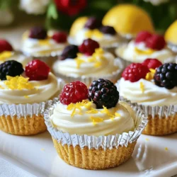 To make these delightful bites, you need a few key ingredients. Here’s what you’ll need: - 1 cup cream cheese, softened - 1/2 cup Greek yogurt - 1/3 cup powdered sugar - 1/4 cup fresh lemon juice - Zest of 1 lemon - 1 teaspoon vanilla extract - 1 cup graham cracker crumbs - 2 tablespoons unsalted butter, melted These ingredients blend together to form a creamy, tangy filling. The crust adds a nice crunch, making each bite perfect. You can make these bites even more special with optional ingredients. Consider adding fresh berries for a pop of color. Strawberries or blueberries work well. You might also try adding a pinch of salt to enhance the flavors. If you want a bit more zing, a touch of lemon zest can brighten the taste too! When picking your ingredients, fresh is best. Look for cream cheese that is smooth and creamy. Check the expiration date on Greek yogurt to ensure freshness. For lemons, choose ones that feel heavy for their size. They should be firm and bright in color. Buying organic when possible can enhance the flavor and quality. Fresh ingredients will make your No-Bake Lemon Cheesecake Bites shine. For the full recipe, visit [Full Recipe]. To start, gather your ingredients. You will need cream cheese, Greek yogurt, powdered sugar, fresh lemon juice, lemon zest, and vanilla extract. In a medium bowl, add the softened cream cheese first. Then, mix in the Greek yogurt and powdered sugar. Next, pour in the fresh lemon juice and add the lemon zest. Finally, add the vanilla extract. Use an electric mixer to beat the mixture until it is smooth and creamy. This filling should taste bright and refreshing. Now, let's make the crust. In another bowl, combine graham cracker crumbs and melted butter. Mix well until it looks crumbly but sticks together when pressed. This will form a lovely base for your cheesecake bites. Line a mini muffin tin with mini cupcake liners. Press about one tablespoon of the graham cracker mixture into the bottom of each liner. Make sure it is packed down tightly to form a solid base. Next, it's time to fill the cups with the lemon cheesecake filling. Spoon the creamy mixture on top of the crumb crust in each cup. Fill them to the top, but don't overfill. Once you have filled all the cups, gently tap the tin on the counter. This helps to settle the filling and get rid of air bubbles. Cover the muffin tin with plastic wrap. Refrigerate for at least four hours or until the bites are set. When you are ready to serve, remove them from the muffin tin and peel off the liners. You can also garnish each cheesecake bite with fresh berries for a burst of color and taste. For the complete recipe, check out the [Full Recipe]. To get a smooth and creamy texture, use softened cream cheese. Beat it well with Greek yogurt and powdered sugar. Mix until there are no lumps. The lemon juice adds a nice tang, but don't rush. Let it blend for a few minutes. This helps everything become silky and rich. A common mistake is not softening the cream cheese fully. Cold cream cheese will make lumps. Another mistake is over-mixing the cheesecake filling. This can introduce air, making it less dense. Also, don’t skip refrigerating the bites. They need time to set properly. If you rush, they may fall apart when you serve them. You’ll need a few simple tools. Start with a medium mixing bowl for the filling. An electric mixer helps achieve that creamy texture. Use a second bowl for the graham cracker crust. A mini muffin tin lined with cupcake liners is key for shaping the bites. A spatula is great for scooping and leveling the filling. Finally, use measuring cups and spoons for accuracy. You’re all set to make your no-bake lemon cheesecake bites! For the complete details, check the Full Recipe. {{image_2}} You can easily change the flavor of your no-bake lemon cheesecake bites. Add herbs like mint or basil for a fresh twist. These herbs pair well with the lemon and add a unique taste. You can also try using lime or orange juice instead of lemon. Each citrus fruit brings its own flavor. Experiment and find what you love most! Switch up the crust for a new texture. Use crushed nuts like almonds or pecans for a nut-based crust. Just mix the nuts with melted butter. This option adds a rich flavor and crunchy bite. You can also use different cookies, like chocolate or ginger snaps, instead of graham crackers. Each cookie will change the taste and feel of your cheesecake bites. Making vegan no-bake lemon cheesecake bites is simple. Instead of cream cheese, use a vegan cream cheese made from cashews or tofu. Replace Greek yogurt with coconut yogurt for a creamy texture. Use maple syrup or agave nectar in place of powdered sugar. These swaps keep the taste delicious while meeting vegan needs. Enjoy this treat without any animal products! For the full recipe, check out the instructions above. To keep your No-Bake Lemon Cheesecake Bites fresh, store them in the fridge. Place them in an airtight container. This helps seal in moisture and flavor. I like to use a glass container so I can see the treats. Make sure they are covered well. Avoid stacking them too high to prevent crushing. When stored properly, these cheesecake bites last up to five days in the fridge. They taste best within the first three days. After that, the crust may become soggy. If you notice a change in smell or texture, it’s best to discard them. Always check them before serving. You can freeze these bites if you want to store them longer. Place them in a single layer on a baking sheet. Freeze until solid, then move them to an airtight container. They can last up to two months in the freezer. When you’re ready to enjoy them, let them thaw in the fridge overnight. Serve them cold for the best flavor. If you like, garnish with fresh berries right before serving. This adds color and a fresh taste. For the full recipe, check out the details above. Yes, you can use a different sweetener. If you prefer, try maple syrup or honey. Both add lovely flavor. Adjust the amount to taste. Just keep in mind that this may change the texture slightly. For a low-cal option, use stevia or erythritol. These work well in cheesecake bites too. Absolutely! To make the recipe dairy-free, swap cream cheese for a dairy-free version. Many brands offer great options. Use coconut yogurt instead of Greek yogurt. For the filling, choose lemon juice and zest. The flavor stays bright and yummy. Just ensure your sweetener is also dairy-free. Yes, you should serve them cold. Chilling helps the cheesecake bites set. It also enhances the flavors. After making them, refrigerate for at least four hours. This gives them a nice firm texture. Enjoy them chilled for a refreshing treat! For the full recipe, check the details above. You learned how to make delicious no-bake lemon cheesecake bites. We covered essential and optional ingredients, plus tips for fresh sourcing. You now have step-by-step instructions for the filling, crust, and assembly. I shared tricks to achieve creamy texture and common mistakes to avoid. Feel free to try flavor variations and different crust options. Store them right to keep them fresh, and remember the freezing tips. With these insights, you can impress anyone with these bites. Enjoy making your treats and have fun experimenting!
