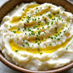 To make this creamy dish, you will need: - 1 large head of cauliflower, cut into florets - 5 cloves of garlic, unpeeled - 2 tablespoons olive oil - 1/2 cup unsweetened almond milk (or any milk of choice) - 2 tablespoons butter (or vegan alternative) - Salt and pepper to taste These ingredients come together to create a rich and creamy mash. Cauliflower gives you a light and fluffy base while garlic adds a savory depth. The olive oil and butter bring richness to the mix, making each bite a delight. Feel free to get creative! You can enhance your mash with: - Fresh chives, finely chopped (for garnish) - Grated cheese (like Parmesan) - A sprinkle of paprika for heat - A drizzle of extra virgin olive oil Adding these can elevate your dish. Chives add color and freshness, while cheese and paprika provide extra flavor. Each serving of Roasted Garlic Cauliflower Mash is packed with nutrients. Here's what you'll find: - Calories: Approximately 120 - Protein: 3g - Carbohydrates: 8g - Fat: 8g - Fiber: 3g This mash is a great source of vitamins and minerals. It is lower in carbs than traditional mashed potatoes, making it a healthy choice. Enjoy this dish as a satisfying side that won't weigh you down. For the full recipe, check out the details above! Start with one large head of cauliflower. Cut it into small florets. This helps the cauliflower cook evenly. Next, take five cloves of garlic. Keep them unpeeled. This adds a rich flavor to the dish. Preheat your oven to 400°F (200°C). Take a baking sheet and toss the cauliflower florets and unpeeled garlic cloves in two tablespoons of olive oil. Add some salt and pepper. Spread them out in one layer on the sheet. Roast everything in the oven for about 25 to 30 minutes. You want the cauliflower to be tender and slightly brown. The garlic should feel soft when you touch it. After roasting, carefully squeeze the garlic out of its skin. Use the back of a knife or your fingers. In a food processor, add the roasted cauliflower, garlic, half a cup of almond milk, and two tablespoons of butter. Blend until everything is creamy and smooth. You might need to stop and scrape down the sides. Taste your mash and add more salt or pepper if you like. Serve warm, and top it with chopped chives for a fresh touch. For the full recipe, check out the details above. Roasting brings out the best in cauliflower. Start with a large head of fresh cauliflower. Cut it into florets for even cooking. Use a baking sheet and spread the florets out. Make sure they are in a single layer to roast evenly. Toss them with olive oil, salt, and pepper. I suggest roasting at 400°F (200°C) for 25 to 30 minutes. Watch them turn golden brown while softening. For a smooth mash, use a food processor. After roasting, take the garlic and cauliflower off the sheet. Squeeze the roasted garlic out of its skin. Add it to the food processor with the cauliflower. Pour in almond milk and butter for richness. Blend until creamy. You might need to stop and scrape the sides to mix well. If it’s too thick, add more almond milk until you reach the desired consistency. You can change the flavor easily. Add more garlic for a stronger taste. For a hint of sweetness, a touch of maple syrup works well. You can also mix in herbs like thyme or rosemary. Fresh chives on top add a nice crunch and color. Taste as you go to make sure the flavors are just right. These tweaks help make the dish your own. For the full recipe, check out the Roasted Garlic Cauliflower Mash. {{image_2}} You can make this mash vegan by swapping out the butter for a plant-based version. Use vegan butter or coconut oil for a rich taste. Almond milk works great, but you can try any plant milk you like. This keeps the dish creamy without any dairy. Mix in other veggies for extra flavor and nutrition. Try adding steamed carrots or roasted red peppers. These add color and taste. You can also stir in spinach or kale for more greens. This gives your mash a unique twist and makes it more filling. Herbs and spices can elevate your mash. Add fresh thyme or rosemary for a fragrant boost. A pinch of smoked paprika brings a warm, smoky flavor. If you like heat, sprinkle in some red pepper flakes. These simple changes make your mash exciting and delicious. For the full recipe, click here: [Full Recipe]. Storing leftovers is easy. First, let the mash cool to room temp. Then, scoop it into an airtight container. Make sure to seal it tight. This mash lasts up to three days in the fridge. Label your container with the date. This way, you know when to eat it. To reheat, scoop the mash into a bowl. You can use the microwave or stovetop. If using a microwave, heat on medium for two to three minutes. Stir halfway through to heat evenly. If using the stovetop, add a splash of almond milk. Heat on low, stirring until warm. This step helps keep it creamy. Freezing is a great option too! Portion the mash into small containers. Leave a little space at the top, as it will expand when frozen. Wrap each container tightly with plastic wrap. You can freeze it for up to three months. When you're ready to eat, thaw it in the fridge overnight. Reheat as mentioned above, and enjoy your creamy delight again! For the full recipe, check the details above. Cauliflower is low in calories but high in nutrients. It has vitamin C, which helps your immune system. It also has fiber, which is good for digestion. Eating cauliflower may help reduce the risk of certain diseases. It has antioxidants that protect your cells. This veggie is also a great choice for those on low-carb diets. Yes, you can make Roasted Garlic Cauliflower Mash ahead of time. Just follow the full recipe and let it cool. Once cooled, store it in an airtight container in the fridge. It will last for about three days. When you're ready to eat, reheat it in the microwave or on the stove. Add a splash of milk or broth to restore creaminess if needed. To keep it creamy without dairy, use almond milk or another plant-based milk. You can also add more olive oil or a vegan butter alternative. Blending the roasted cauliflower and garlic well helps achieve a smooth texture. If you want extra creaminess, try adding soaked cashews or nutritional yeast. These options boost flavor while keeping it dairy-free. Roasted garlic cauliflower mash is simple and tasty. We covered the key ingredients, like cauliflower and garlic, along with optional flavors. You learned the steps to prepare, roast, and blend everything smoothly. I shared helpful tips for great texture and flavor. Variations make it easy to add your favorite veggies or spices. Proper storage keeps leftovers fresh. Remember, this dish is healthy and versatile. You can enjoy it any day of the week!