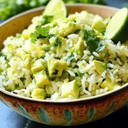 To make Avocado Cilantro Lime Rice, you need just a few simple ingredients. These key items create a fresh and vibrant dish. Here’s what you need: - 1 cup jasmine rice - 2 cups vegetable broth - 1 ripe avocado, diced - 1/4 cup fresh cilantro, chopped - 1 lime, zested and juiced - 1 tablespoon olive oil - 1/2 teaspoon garlic powder - Salt and pepper to taste Each ingredient plays a role. The jasmine rice acts as a soft base. The broth adds flavor, while avocado gives creaminess. Fresh cilantro brings a bright taste, and lime adds zing. Sometimes, you may want to change things up. Here are some great substitutes: - Rice: You can use white rice or brown rice instead of jasmine rice. - Broth: Chicken broth works well if you’re not keeping it vegetarian. - Cilantro: If you dislike cilantro, try parsley for a different flavor. - Lime: Lemon juice can replace lime juice in a pinch. - Garlic Powder: Fresh garlic can be used for a stronger taste. These swaps can help you tailor the dish to your taste or what you have at home. Knowing the nutrition in your food helps you eat smart. Here’s what one serving of Avocado Cilantro Lime Rice offers: - Calories: Approximately 200 - Protein: 4 grams - Carbohydrates: 32 grams - Fat: 7 grams - Fiber: 4 grams This dish is filling and provides healthy fats from avocado. It also offers fiber, which is good for digestion. For the full recipe, check the details provided. Start by rinsing the jasmine rice. Use cold water until the water runs clear. This step removes extra starch. After rinsing, drain the rice well. In a medium saucepan, combine the rinsed rice and vegetable broth. Bring it to a boil over medium heat. Once boiling, lower the heat and cover the pot. Let it simmer for about 15 minutes. Your rice should absorb all the liquid and be tender. After cooking, take it off the heat. Keep it covered for another 10 minutes to steam. Fluff the rice gently with a fork. While the rice cools, prepare the avocado mixture. In a bowl, add your diced avocado. Toss in the chopped cilantro, lime zest, and lime juice. Don’t forget the olive oil, garlic powder, salt, and pepper. Mix everything gently. Be careful not to mash the avocado too much. You want nice chunks for texture. This mix gives the rice a fresh and zesty flavor. Once the rice is slightly cool, it's time to combine. Fold the avocado mixture into the fluffed rice. Do this gently to keep the avocado intact. Mix until everything is well combined. Taste and adjust the seasoning if needed. You can serve this dish warm or at room temperature. For a vibrant presentation, serve it in a colorful bowl. Add more cilantro leaves and lime wedges on top. Enjoy your fresh and flavorful avocado cilantro lime rice! For the full recipe, refer back to the beginning. To make your rice fluffy, start by rinsing it well. Rinsing helps remove excess starch. This step keeps the rice from getting sticky. Use a fine mesh strainer for the best results. Next, cook the rice in vegetable broth instead of water. This adds great flavor. When the rice boils, turn the heat down. Cover the pot and let it simmer. After 15 minutes, turn off the heat but keep the lid on. Let it rest for 10 more minutes. Finally, fluff it gently with a fork. This will give you the light and airy texture you want. To keep your avocado cilantro lime rice fresh, let it cool completely. Once cool, put it in an airtight container. This helps prevent drying out. You can store it in the fridge for up to three days. If you want to enjoy it later, freeze it. Place the rice in a freezer bag, removing as much air as possible. It can last for up to three months in the freezer. When you're ready to eat, thaw it in the fridge overnight and reheat it gently. Avocado cilantro lime rice pairs well with many dishes. It works great with grilled chicken or fish. You can also serve it with tacos or burritos. For a vegetarian option, try it with black beans or roasted veggies. Add some salsa or guacamole on the side for extra flavor. This rice can also be a base for a fresh salad. Just mix in your favorite greens and toppings. For more details, check the Full Recipe for tips on how to serve it beautifully. {{image_2}} You can add protein to make this dish a full meal. Grilled chicken, shrimp, or beans work well. Each option adds flavor and nutrition. For chicken, season and grill until golden. For shrimp, cook until pink and tender. If you choose beans, black beans or chickpeas add a nice touch. Mix them in after folding the avocado. This makes the dish hearty and satisfying. If you want to switch things up, try different grains. Quinoa is a great choice. It adds a nutty flavor and more protein. Brown rice is another option. It gives a chewy texture and extra fiber. To prepare, use the same cooking method as jasmine rice. Just adjust the cooking time based on the grain you select. This keeps the dish fresh and exciting. To kick up the heat, add jalapeños or red pepper flakes. Fresh jalapeños add a crisp bite. Chop them finely and mix in with the avocado. For a simpler option, sprinkle red pepper flakes. Adjust the amount based on your spice level. This spicy twist pairs well with the creamy avocado. It creates a wonderful balance of flavors. Store your Avocado Cilantro Lime Rice in an airtight container. This helps keep the rice fresh and tasty. Avoid using a bowl with a loose lid, as it lets air in. Make sure the rice is cool before sealing the container. This prevents moisture buildup, which can spoil the dish. If you want to freeze it, first let the rice cool completely. Portion it into freezer-safe bags. Remove as much air as you can before sealing. You can freeze it for up to three months. When ready to eat, thaw in the fridge overnight. Reheat gently on the stove or in the microwave. In the fridge, your Avocado Cilantro Lime Rice will stay fresh for about three days. Make sure to check for any signs of spoilage before eating. If the rice smells off or has changed color, it's best to throw it away. For optimal taste, always consume it as soon as possible. Yes, you can make this rice dish ahead of time. Cook the rice and let it cool. Once cool, mix in the avocado, cilantro, lime, and spices. Store it in the fridge, covered. It tastes even better after the flavors meld together. Just give it a gentle stir before serving. Avocado cilantro lime rice is versatile. It goes well with many dishes. Here are some great pairings: - Grilled chicken or fish - Tacos or burritos - Fajitas or enchiladas - Veggie bowls with beans and grilled veggies - A fresh salad with lime dressing These dishes complement the bright flavors of the rice. Yes, this recipe is gluten-free. It uses jasmine rice and vegetable broth, both of which do not contain gluten. Always check labels to ensure the broth is gluten-free. This makes it a safe choice for those with gluten allergies or sensitivities. Enjoy it without worry! Avocado cilantro lime rice is easy to make and delicious. We covered key ingredients and their substitutes, ensuring you can customize the dish. The preparation steps helped you make perfectly fluffy rice and mix in fresh flavors. Use tips for storing leftovers and serving ideas to impress your guests. Lastly, consider variations like adding protein or spice to suit your taste. This dish is not only tasty but healthy too. Enjoy trying this recipe and make it your own!