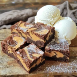- 1/2 cup unsalted butter, melted - 1 cup granulated sugar - 2 large eggs - 1 teaspoon vanilla extract - 1/2 cup all-purpose flour - 1/3 cup unsweetened cocoa powder - 1/4 teaspoon salt - 1/4 teaspoon baking powder - 1/2 cup creamy peanut butter For these Peanut Butter Swirl Brownies, the ingredients are simple yet vital. Each one plays a key role in creating that rich, fudgy texture. The butter adds moisture and flavor, while the sugar sweetens the mix and helps with texture. Eggs bind everything together, giving the brownies their delightful structure. Vanilla extract adds warmth and depth, making each bite feel special. The flour and cocoa powder make the brownies rich and chocolatey. Salt enhances the sweet notes, while baking powder helps them rise just a little. Finally, creamy peanut butter gives that luscious swirl, bringing everything together. - Mixing bowls - Baking pan (8x8 inch) - Whisk or mixing spoon - Knife or skewer for swirling Having the right tools makes cooking easier. A mixing bowl helps you combine the wet ingredients smoothly. A whisk or spoon mixes everything without lumps. The 8x8 inch pan is perfect for baking, ensuring your brownies come out just right. Use a knife or skewer for swirling the peanut butter; it creates that stunning marbled look. For the full recipe, check the earlier section. - Preheat the oven to 350°F (175°C). - Grease or line an 8x8 inch baking pan with parchment paper. - In a mixing bowl, combine the melted butter and granulated sugar. - Add the eggs and vanilla, whisk until smooth. - Sift in the flour, cocoa powder, salt, and baking powder. - Fold gently to combine, avoiding overmixing. - Pour the brownie batter into the prepared pan. - In a small bowl, warm the peanut butter for about 20 seconds. - Drop spoonfuls of melted peanut butter over the batter. - Use a knife or skewer to swirl the peanut butter into the batter. - Bake for 20-25 minutes. - Check for doneness with a toothpick. - Allow to cool in the pan for at least 10 minutes. - Transfer to a wire rack to cool completely. This is how you create delicious Peanut Butter Swirl Brownies. If you want the full recipe, check it out for more details! To get that perfect swirl, warm your peanut butter first. Use the microwave for about 20 seconds. This makes it easier to mix into the brownie batter. When you swirl, use a light hand. This helps keep that beautiful marbled effect. To check if your brownies are done, use a toothpick. Insert it into the center of the brownies. If it comes out with a few moist crumbs, they are ready. Don’t overbake them. This keeps the fudgy texture that everyone loves. To make your brownies look great, dust them with powdered sugar. This adds a lovely touch. For a real treat, serve them with a scoop of vanilla ice cream. The hot brownies and cold ice cream create a delightful contrast that everyone enjoys. If you want the full experience, check out the Full Recipe for more tips! {{image_2}} You can make your brownies even better by adding nuts. Chopped walnuts or pecans give a nice crunch. Peanut butter chips also work well. They add an extra layer of peanut flavor that you will love. Switching up the chocolate can change the whole taste. Using dark chocolate cocoa gives your brownies a richer flavor. You can also add white chocolate pieces for a fun twist. It adds sweetness and creaminess you won't forget. Need a healthier option? You can use gluten-free flour instead of regular flour. This way, everyone can enjoy them. For a vegan version, swap eggs for flax eggs and use dairy-free butter. These changes keep the brownies tasty and friendly for different diets. Check out the Full Recipe to explore these variations! To keep your peanut butter swirl brownies fresh, place them in an airtight container. This helps maintain their soft texture. You can store them at room temperature for a few days. If you want them to last longer, refrigerate them. This will keep them fresh for about a week. If you have extra brownies, you can freeze them easily. Start by wrapping each brownie individually in plastic wrap. This step prevents freezer burn and helps them stay tasty. Next, place the wrapped brownies in a freezer-safe container. They can stay in the freezer for up to three months. When you’re ready to enjoy them, just thaw at room temp. You can also heat them in the microwave for a warm treat. To check if your brownies are done, use a toothpick. Insert it into the center. If it comes out with a few moist crumbs, your brownies are ready. Look for the edges to pull away from the pan. The top should look slightly shiny, and it should spring back when you touch it gently. Yes, you can double the recipe. Just use a larger baking pan, like a 9x13 inch one. This will give you more brownies to enjoy. However, you will need to adjust the baking time. Start checking for doneness around the same time, but be aware it might take a bit longer. If you need a substitute for peanut butter, try almond butter. It has a nice flavor and works well. You can also use sunflower seed butter for a nut-free option. Both will give you a delicious swirl in your brownies. Yes, you can make these brownies in advance. They store well for a few days. Just cool them fully and keep them in an airtight container. You can also freeze them for longer storage. This is a great way to enjoy your brownies later! For the full recipe, check the previous section. You now have all the steps needed to bake delicious peanut butter brownies. Start with simple ingredients and tools, follow the mix and bake instructions, and enjoy the tasty results. Remember, you can try fun variations to customize your brownies. Storing them is easy, too, so you can enjoy them later. Get creative and share your brownies with friends or family. Happy baking!