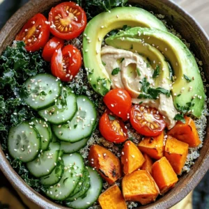 To make the Easy Veggie Buddha Bowl, gather these simple ingredients: - 1 cup quinoa, rinsed - 2 cups vegetable broth or water - 1 cup cherry tomatoes, halved - 1 medium cucumber, diced - 1 red bell pepper, diced - 1 cup roasted sweet potatoes (about 1 medium sweet potato) - 1 avocado, sliced - 1 cup kale or spinach, chopped - 1/4 cup hummus - 2 tablespoons tahini - Juice of 1 lemon - Salt and pepper to taste - 2 tablespoons olive oil Feel free to add more flavors or textures with these options: - Sesame seeds - Microgreens - Fresh herbs You can mix and match these ingredients to fit your taste. Adding nuts or seeds gives a nice crunch. You can also try different greens like arugula or Swiss chard. This Buddha bowl is not only tasty but also healthy. Here is a basic breakdown per serving: - Calories: 450 - Protein: 12g - Carbohydrates: 55g - Fiber: 12g - Fat: 20g This dish is full of nutrients. Quinoa gives protein and fiber. Sweet potatoes add vitamins and minerals. Enjoy making this colorful and filling meal! For the full recipe, check the linked details. To cook the quinoa, start by rinsing 1 cup of quinoa under cold water. This step helps remove any bitter taste. Next, in a medium pot, mix the rinsed quinoa with 2 cups of vegetable broth or water. Bring this mixture to a boil over medium-high heat. Once it boils, reduce the heat to low and cover the pot. Let it simmer for about 15 minutes until the quinoa is fluffy and all the liquid is gone. After cooking, remove it from heat and let it sit for a few minutes. Finally, fluff it with a fork to get it nice and airy. Preheat your oven to 400&deg;F (200&deg;C). Take 1 medium sweet potato and peel it. Cut the sweet potato into small cubes. Then, toss the cubes with 2 tablespoons of olive oil, salt, and pepper in a bowl. Spread the sweet potato cubes on a baking sheet. Roast them in the oven for about 25 to 30 minutes. Make sure to flip them halfway through for even cooking. They should be golden and fork-tender when done. Grab a large serving bowl to assemble your Buddha bowl. Start by adding the cooked quinoa as the base. On one side, layer the chopped kale or spinach. Next, arrange sections of cherry tomatoes, diced cucumber, roasted sweet potatoes, and avocado slices on top. This colorful display not only looks good but also adds diverse flavors. For the dressing, whisk together tahini, lemon juice, a pinch of salt, and a bit of water to thin it out. Drizzle this over your bowl. Finally, add dollops of hummus on the side. You can sprinkle optional garnishes like sesame seeds or fresh herbs for extra flair. Enjoy your tasty creation! To cook quinoa, rinse it well first. This removes the bitter coating. Use a ratio of 1 cup quinoa to 2 cups vegetable broth or water. Bring it to a boil over medium-high heat. Then reduce the heat and cover it. Let it simmer for about 15 minutes. Once done, fluff it with a fork. This gives you light and fluffy quinoa. You can choose a mix of colors and flavors for your bowl. Great options include: - Cherry tomatoes - Cucumbers - Red bell peppers - Roasted sweet potatoes - Kale or spinach These veggies add crunch and freshness. Feel free to swap in your favorites. Just make sure they are bright and nutritious. Dressing can make or break your Buddha bowl. A simple tahini dressing is my go-to. Just mix tahini, lemon juice, salt, and a splash of water. Whisk until smooth. If you want a change, try these ideas: - Use yogurt for creaminess. - Add garlic for extra flavor. - Mix in herbs for freshness. Make sure to drizzle it over the bowl before serving. This adds flavor and ties it all together. For the full recipe, check the details I shared earlier. {{image_2}} You can add protein to your Buddha bowl easily. Tofu works great. Just cube and saut&eacute; it. Chickpeas are another good choice. Use canned chickpeas for quick prep. Both options add healthy protein and flavor. You can also try tempeh or lentils for variety. These add texture and make your meal filling. While quinoa is tasty, you can switch grains. Brown rice is a classic option. It&rsquo;s hearty and adds a nice chew. Farro gives a nutty flavor and chewy texture. You might also enjoy barley or bulgur for something unique. Each grain changes the bowl&rsquo;s taste and feel. Experiment to find your favorite! Toppings can elevate your Buddha bowl. Consider adding seeds like pumpkin or sunflower seeds. They add crunch and nutrition. Nuts like almonds or walnuts also work well. You can sprinkle them on top for extra flavor. Fresh herbs like cilantro or parsley can brighten the dish, too. Don&rsquo;t forget avocado for creaminess, which pairs perfectly with the tahini dressing. Feel free to explore these variations and make the bowl your own. For a complete recipe, check the Full Recipe link. To store leftovers, let your Buddha bowl cool first. Place it in an airtight container. You can keep it in the fridge for up to three days. If you have leftover dressing, store it separately in a small jar. This keeps everything fresh and tasty. When ready to eat, reheat the quinoa and veggies gently. Use the microwave for quick warming. Heat in short bursts of 30 seconds to avoid overcooking. You can warm up the sweet potatoes in the oven for a crispy texture. Add a splash of water to keep it moist. Meal prep makes life easier! Cook a big batch of quinoa and roasted sweet potatoes. Store them in separate containers. You can mix and match veggies based on what you like. This way, your Buddha bowl can stay fresh all week. Just add the dressing before serving for the best taste. You can find the Full Recipe linked above for more detailed steps. A Buddha bowl is a colorful dish with various healthy foods. It includes grains, veggies, and proteins. The name comes from the bowls' round shape, resembling a Buddha's belly. You can mix and match your favorite ingredients for a fun meal. Yes, you can prepare a Buddha bowl ahead of time. Cook the grains and roast the veggies first. Store them in separate containers. When ready to eat, just assemble and add your dressing. This makes lunch or dinner quick and easy. To make this recipe vegan, skip any animal products. Hummus and tahini are already vegan. For gluten-free, use quinoa as your base. Quinoa is naturally gluten-free. Always check labels on store-bought products for hidden gluten. You can try many dressings for your Buddha bowl. Some good options include: - Balsamic vinaigrette - Lemon-tahini dressing - Avocado dressing - Spicy peanut sauce - Simple olive oil and vinegar These will add different flavors to your dish. For the complete cooking instructions, check out the [Full Recipe] for the Easy Veggie Buddha Bowl. You learned how to make a tasty Buddha Bowl. We covered required and optional ingredients, ensuring you have the right base. You now know how to cook quinoa and prepare roasted sweet potatoes. With my tips, you can customize your bowl with different veggies, proteins, and dressings. Storing leftovers and meal prep can keep your meals fresh. Embrace this healthy option for any meal or snack. Enjoy creating your perfect Buddha Bowl!
