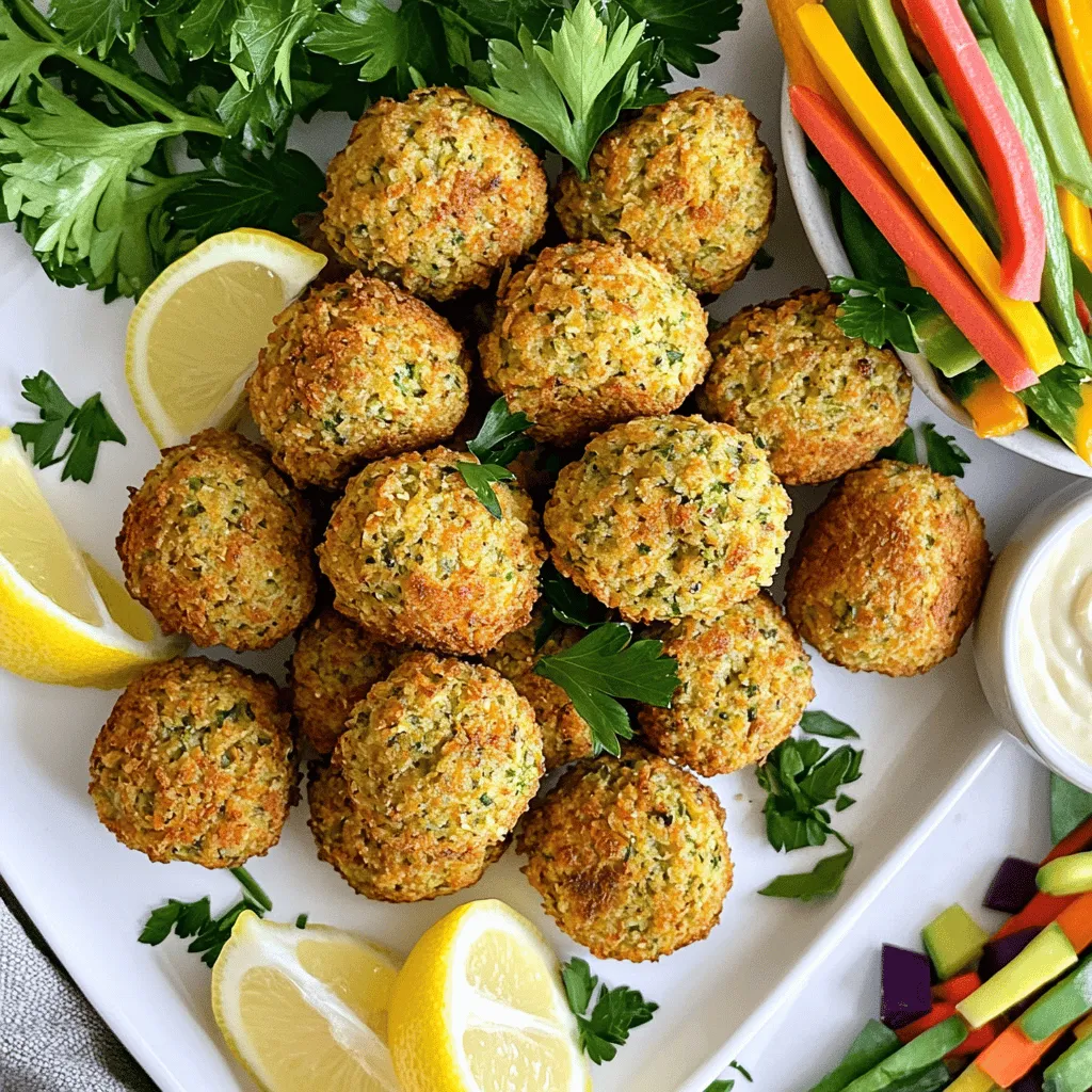 - 1 cup dried chickpeas (soaked overnight) - 1 small onion, roughly chopped - 3 cloves garlic, minced - 1/4 cup fresh parsley, chopped - 1/4 cup fresh cilantro, chopped - 1 teaspoon ground cumin - 1 teaspoon ground coriander - 1/2 teaspoon baking powder - 1 teaspoon salt - 1/2 teaspoon black pepper - 2 tablespoons olive oil (plus more for brushing) - Optional: pinch of cayenne pepper for heat Soaking chickpeas is key. It helps them soften and blend well. You must soak them overnight. This step also makes them easier to digest. Fresh herbs add a bright flavor. They enhance the falafel's taste and aroma. Dried herbs can work, but fresh is best. For spices, you can mix it up. If you don’t have cumin, try paprika. If you want heat, add more cayenne. Customize this recipe to fit your taste. Check the [Full Recipe](#) for more details on cooking! - Step 1: Start by draining and rinsing your soaked chickpeas. This helps get rid of excess salt and improves the taste. - Step 2: In a food processor, combine the drained chickpeas, chopped onion, minced garlic, parsley, cilantro, cumin, coriander, baking powder, salt, black pepper, and cayenne if you want some heat. Pulse the mixture until it forms a coarse paste. Make sure to scrape down the sides. You want some texture, so don’t over-process it. - Step 3: Transfer the falafel mixture to a bowl and refrigerate for at least 30 minutes. This helps the mixture firm up, making it easier to shape. - Step 4: Preheat your air fryer to 375°F (190°C). This step is key to getting crispy falafel. - Step 5: Once chilled, form the falafel mixture into small balls or patties, about 1.5 inches in diameter. This size will cook evenly. - Step 6: Brush the formed falafel lightly with olive oil on all sides. This will give them a nice golden color. Arrange the falafel in the air fryer basket in a single layer. Don’t overcrowd them; you may need to cook in batches. - Step 7: Air fry the falafel for 12-15 minutes. Flip halfway through to ensure they cook evenly. You want them to be golden brown and crispy. For the full recipe, check out the Crispy Air Fryer Falafel . Enjoy making these delicious bites! To get the best results, set your air fryer to 375°F (190°C). This temperature helps cook the falafel evenly. Avoid overcrowding the basket. If you fill it too full, the falafel won’t cook well. They need space to crisp up nicely. Cook your falafel in batches for a perfect crunch. When they have room, they crisp better. Brushing them lightly with olive oil before cooking adds flavor and helps them brown. This small step makes a big difference! Consider adding spices like smoked paprika or a pinch of cayenne pepper for heat. They can bring a new twist to your falafel. For serving, I recommend pairing them with tahini sauce or yogurt dip. A colorful platter with fresh veggies makes a great presentation! For the full recipe, check above. {{image_2}} You can make your falafel even better. Try adding herbs like mint or dill. These add fresh tastes. You can also use spices for heat. A pinch of cayenne pepper gives a nice kick. Paprika or chili powder can work too. Adjust the spice to fit your taste. Using canned chickpeas is a great shortcut. Just rinse them well. They save time and still taste good. If you want to keep it vegan, you can swap olive oil. Use avocado oil or sunflower oil instead. Both work well and keep it tasty. Falafel is super versatile. You can wrap it in pita bread with fresh veggies. It makes a great sandwich. You can also toss it in salads for extra crunch. Pair falafel with dips like tahini or hummus. These add creaminess and flavor. You can even serve it with a yogurt sauce for a cool touch. For the full recipe, check out the crispy air fryer falafel. To keep your cooked falafel fresh, store them in an airtight container. Use a container that fits well, so they don’t move around too much. You can place parchment paper between layers to keep them from sticking. Cooked falafel lasts about 3 to 5 days in the fridge. If you want to save them longer, consider freezing. For freezing, use a freezer-safe container. Make sure to separate layers with parchment paper as well. This way, they won’t freeze together. Cooked falafel can last up to three months in the freezer. When reheating falafel, I recommend using an air fryer. It keeps them crispy and tasty. Set your air fryer to 350°F (175°C) and heat for about 5 to 7 minutes. If you use a microwave, the falafel may turn soft. To avoid this, place a paper towel under them in the microwave. This helps absorb moisture and keeps them from getting too soggy. Always check that they are heated through before serving. Following these tips helps you enjoy your falafel just as much as when they were fresh. You can tell when falafel is done by its color and texture. They should turn golden brown and feel firm. If you insert a toothpick, it should come out clean. If not, give them a few more minutes. You can make falafel without soaking chickpeas, but it’s not the best option. Dried chickpeas need soaking to soften. If you skip this step, your falafel will be hard and dry. If you’re in a pinch, you can use canned chickpeas instead. Just rinse and drain them well. Air fryer falafel pairs well with many sides. You can serve them with tahini sauce or yogurt dip. Adding fresh veggies like cucumbers and tomatoes adds a nice crunch. You can also put them in wraps with lettuce and sauce for a meal. Cooked falafel can last in the fridge for about four days. Store them in an airtight container to keep them fresh. If you want to keep them longer, consider freezing them. Set your air fryer to 375°F (190°C) for falafel. This temperature allows them to cook evenly and get crispy. Cooking for 12-15 minutes works well. Remember to flip them halfway for even cooking. For the full recipe, check out the crispy air fryer falafel! In this post, we explored a simple way to make crispy air fryer falafel. We covered key ingredients like soaked chickpeas, fresh herbs, and spices. I shared step-by-step instructions to help you prepare and cook your falafel easily. You learned useful tips for achieving the perfect texture and flavor. Try different herbs or spices to find your favorite taste. This recipe is not just healthy but also fun to make. Enjoy your falafel on wraps, salads, or with dips.