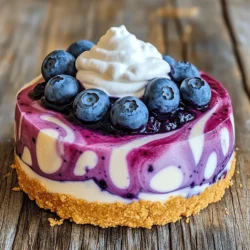 - 1 ½ cups graham cracker crumbs - ½ cup melted unsalted butter - 2 cups cream cheese, softened - 1 cup powdered sugar - 1 teaspoon vanilla extract - 1 cup heavy whipping cream - 2 cups fresh blueberries - 2 tablespoons lemon juice - 1 tablespoon cornstarch (optional) - A pinch of salt Gathering the right ingredients is key for a great no-bake blueberry cheesecake. First, we need graham cracker crumbs for a sweet and crunchy crust. Melted unsalted butter helps bind the crumbs together. Next, we have cream cheese, which gives the cheesecake its rich and creamy texture. Powdered sugar adds sweetness, while vanilla extract brings warm flavor. Heavy whipping cream is crucial for lightness. Fresh blueberries are the star of this dessert, adding vibrant color and taste. Lemon juice balances the sweetness, and a pinch of salt enhances all the flavors. If you like a thicker texture, consider adding cornstarch. - Alternative crust options: You can use crushed cookies, like Oreos or digestive biscuits, for a different taste. - Sugar substitutes for a healthier version: Try using honey, maple syrup, or a sugar substitute like stevia. - Dairy-free cream cheese options: Look for vegan cream cheese or nut-based options for a dairy-free twist. These substitutions allow you to customize the cheesecake to fit your needs or preferences. 1. Combine 1 ½ cups of graham cracker crumbs and ½ cup of melted unsalted butter in a bowl. 2. Mix until the texture looks like wet sand. 3. Press this mixture firmly into the bottom of a 9-inch springform pan. 4. Place the pan in the refrigerator to chill while you make the filling. 1. In a clean bowl, beat 2 cups of softened cream cheese until it is smooth. 2. Gradually add 1 cup of powdered sugar and 1 teaspoon of vanilla extract. Mix until it is lump-free. 3. In another bowl, whip 1 cup of heavy whipping cream until stiff peaks form. 4. Gently fold the whipped cream into the cream cheese mixture until well combined. 1. In a small saucepan, combine 2 cups of fresh blueberries, 2 tablespoons of lemon juice, and a pinch of salt over medium heat. 2. Cook for about 4-5 minutes until the blueberries start to burst. 3. If a thicker sauce is desired, mix 1 tablespoon of cornstarch with water. Add this to the blueberries to thicken. 4. Remove from heat and let the mixture cool slightly. 1. Fold about half of the cooled blueberry sauce into the cream cheese filling for a marbled look. 2. Pour the cream cheese mixture into the prepared crust. 3. Smooth the top with a spatula. 4. Chill the cheesecake in the fridge for at least 4 hours until firm. 5. When serving, top with the reserved blueberry sauce and extra fresh blueberries. This no-bake blueberry cheesecake is a simple and delightful treat. You can find the Full Recipe for more details. Enjoy making this sweet dessert! - Achieving the right cream cheese consistency: Start with cream cheese at room temperature. This makes it easier to blend. Beat it until smooth and creamy. You want a lump-free filling. - Importance of chilling time: Chill the cheesecake for at least four hours. This helps it set and firm up. If you can, chill it overnight for the best results. - How to avoid cracks in the top: Mix slowly and gently to keep air bubbles out. Avoid over-beating the cream cheese. If cracks do form, top with blueberry sauce to hide them. - Serving suggestions with whipped cream: Add a dollop of whipped cream on each slice. It makes the dessert look fancy and adds creaminess. - Garnishing with fresh blueberries: Scatter fresh blueberries on top. They add color and a burst of flavor. - Creative serving ideas for gatherings: Consider using mini cups for individual servings. This makes it easy for guests to enjoy. You can also layer the cheesecake in jars for a cute presentation. For the full recipe, check out the detailed instructions above. {{image_2}} You can get creative with toppings for your no-bake cheesecake. Try adding fresh strawberries or raspberries on top. These fruits brighten up the dish and add a nice flavor. If you want a creamier texture, swap cream cheese for mascarpone. Mascarpone gives a rich, smooth feel that many love. To add a twist, infuse your cheesecake with extracts. A splash of almond or lemon extract can change the whole vibe. These flavors blend well with blueberries and give it a unique taste. If you need a gluten-free option, use crushed gluten-free cookies for the crust. This simple change keeps the taste while making it safe for those with gluten allergies. For vegan friends, swap cream cheese for a dairy-free alternative. There are many good brands that mimic cream cheese well. Want to cut calories? You can use low-fat cream cheese and reduce the sugar. Even small changes like these can make a difference while keeping your cheesecake delicious. To keep your no-bake blueberry cheesecake fresh, always store it in the fridge. Wrap it tightly in plastic wrap or use an airtight container. This helps keep out air and moisture. The cheesecake stays good in the fridge for about 5 days. If you want to save it longer, you can freeze it. For freezing, slice the cheesecake first. This way, you can take out only what you need. Wrap each slice well in plastic wrap. Then, place them in a freezer-safe bag or container. The cheesecake can last in the freezer for up to 2 months. If you freeze the cheesecake, you need to thaw it before eating. The best way to thaw is in the fridge overnight. This keeps the texture nice. If you're in a hurry, you can let it sit at room temperature for about 30 minutes. After thawing, the cheesecake may seem a bit soft. To restore its texture, gently refrigerate it for an hour before serving. This helps it firm up again, making it taste fresh and delicious. Enjoy your creamy slice of no-bake blueberry cheesecake! To help your cheesecake set well, you need to chill it for at least four hours. This time allows the filling to firm up. Use room temperature cream cheese for a smooth texture. Cold cream cheese can make mixing harder. You can use frozen blueberries, but the flavor and texture may change. Frozen berries often turn mushy when cooked. They may lose some of their fresh taste. If you choose frozen, let them thaw before using them in the sauce. You can prepare this cheesecake up to two days before serving. After you chill it, cover it with plastic wrap. Store it in the fridge. This way, the flavors meld, and it tastes even better when served. Cornstarch is optional in this recipe. It helps thicken the blueberry sauce, giving it a nice texture. If you want a lighter sauce, you can skip it. You can also use arrowroot powder as a substitute. For individual servings, use muffin tins or small cups. Line them with paper liners for easy removal. Fill each cup with the cheesecake mixture and chill as usual. This is a fun way to serve at parties. Yes, you can use different crusts. A cookie crust made from Oreos or a nut-based crust works well. You can experiment with graham crackers or gingersnap cookies for a unique flavor. Each crust adds a special touch to your cheesecake. For the full recipe, check out the complete guide to No-Bake Blueberry Cheesecake. This blog post covered how to create a delicious no-bake cheesecake. We looked at key ingredients and tasty substitutes. You learned step-by-step instructions for preparation and assembly. Plus, you got tips for perfecting texture and presentation. Remember, the best cheesecake is all about balance. Experiment with flavors and toppings to find your favorite. Enjoy this treat with friends and family!