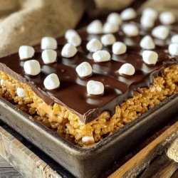 To make Chocolate Peanut Butter Rice Krispie Treats, gather these simple ingredients: - 4 cups Rice Krispies cereal - 1 cup creamy peanut butter - 1 cup semi-sweet chocolate chips - 1 cup mini marshmallows - ½ cup unsalted butter - 1 teaspoon vanilla extract - A pinch of salt These ingredients come together to create a delightful treat. I love how the crispy texture of the Rice Krispies pairs with the creamy peanut butter. The semi-sweet chocolate chips add a rich layer of flavor, while the mini marshmallows give a fun, chewy bite. When you mix these ingredients, each one plays a role. The butter helps everything melt together smoothly. The vanilla extract adds a hint of warmth, while the salt balances the sweetness. This recipe is all about harmony in flavors and textures. Don't worry if you aren't a pro in the kitchen. This recipe is easy to follow. You can find the full recipe to guide you step by step. Enjoy the process and have fun making these treats! Start by greasing a 9x13 inch baking pan. You can use cooking spray or butter. This step keeps the treats from sticking. Make sure to cover all the corners. A well-greased pan makes cutting easier later. In a large saucepan, melt the unsalted butter over low heat. Stir it gently to prevent burning. Once it’s melted, add the creamy peanut butter and mini marshmallows. Keep stirring until everything is smooth. The marshmallows should fully melt into the mix. After that, remove the saucepan from the heat. Stir in the vanilla extract and a pinch of salt. This adds flavor and richness to the treats. Next, fold in the Rice Krispies cereal. Mix until every piece is coated in that yummy peanut butter mix. Then, gently add half of the chocolate chips. This gives your treats some chocolate goodness inside. Now, pour the mixture into the greased pan. Press it down evenly with a spatula or your hands. For the topping, melt the remaining chocolate chips in the microwave. Do this in 30-second intervals, stirring each time. Once smooth, spread the melted chocolate over the pressed mixture. Allow the treats to cool completely. You can let them sit at room temperature or refrigerate them for 30 minutes. Once they are set, cut them into squares and serve. Enjoy your Chocolate Peanut Butter Rice Krispie Treats! For the detailed recipe, check out the Full Recipe. To make your treats chewy and crisp, follow these steps closely. First, use fresh Rice Krispies cereal. Stale cereal can make your treats soggy. When you melt the butter, keep the heat low. This helps the peanut butter and marshmallows blend smoothly. Stir constantly until the mixture is creamy. Once you add the Rice Krispies, mix gently. This keeps them from breaking apart and ensures a nice texture. You can easily swap some ingredients. If you want a nut-free version, use sun butter instead of peanut butter. For a dairy-free option, try coconut oil in place of butter. You can also use dairy-free chocolate chips. If you don’t have mini marshmallows, regular marshmallows work too. Just chop them into smaller pieces before adding. Each swap can create a new twist on this classic recipe. Store your treats in an airtight container. This keeps them soft and fresh for days. If you stack them, place parchment paper between layers. This prevents sticking. For longer storage, you can freeze them. Wrap each square tightly in plastic wrap, then place them in a freezer bag. They can stay fresh for up to three months. When you’re ready to eat, just thaw them at room temperature. Enjoy the taste of your Chocolate Peanut Butter Rice Krispie Treats delight! {{image_2}} You can make your Chocolate Peanut Butter Rice Krispie Treats even better by adding nuts. Walnuts, pecans, or almonds work well. Just chop them into small pieces and mix them in with the Rice Krispies. This adds a nice crunch and flavor. You can also add dried fruit or seeds for variety. Try mini chocolate candies for a fun twist! Using different types of chocolate can change the taste. Instead of semi-sweet chocolate chips, you can use dark chocolate for a richer flavor. Milk chocolate will make the treats sweeter. White chocolate offers a creamy taste. You can even swirl in nut butter chips or caramel for unique flavors. Combining chocolates can create a fun layered look and taste! If you want a healthier option, you can make a few changes. Use natural peanut butter with no added sugar. Replace the Rice Krispies with whole grain cereal or puffed brown rice for more fiber. You can also use honey or maple syrup instead of some butter. This will still give you a tasty treat but with less sugar and fat. Check out the Full Recipe for more ideas! Chocolate Peanut Butter Rice Krispie Treats are perfect for many events. You can serve them at kids' birthday parties. They also make a great snack for family movie nights. For school events, these treats are a hit. You can even bring them to potlucks. Everyone loves a sweet treat that is easy to grab. Pair these treats with cold milk for a classic combo. You can also serve them with hot chocolate for a cozy feel. For a fun twist, try them with a scoop of vanilla ice cream. The creaminess of the ice cream balances the crunch of the treats. If you want a fruity touch, serve them with fresh strawberries or bananas. To impress your guests, cut the treats into fun shapes. You can use cookie cutters for stars or hearts. Arrange them on a colorful platter for a festive look. Drizzle some extra melted chocolate on top for flair. Adding sprinkles or crushed nuts can make them pop even more. Don't forget to label them if you have other treats. Everyone will know exactly what they are! For the full recipe, check out the section above. To keep your treats from sticking, grease your pan well. I use cooking spray or butter. After you mix the Rice Krispies with the peanut butter, press it evenly into the pan. Use a spatula or your hands, but grease them lightly. This helps prevent sticking. Yes, you can use gluten-free Rice Krispies. Many brands offer gluten-free options. Just check the label to make sure. This makes the treat suitable for those with gluten sensitivities. These treats last about a week when stored properly. Keep them in an airtight container. If you want them to last longer, store them in the fridge. Just note that they may become a bit firmer when chilled. Enjoy them fresh for the best taste! In this blog post, I shared the simple ingredients needed for delicious Rice Krispies treats. I walked you through each step, from melting the butter to mixing the ingredients well. I also offered helpful tips to get the best texture and variations to make your treats unique. Consider the serving suggestions for the best occasions and pairings. Remember, these treats are fun to make and share. Enjoy experimenting with flavors and textures to fit your taste!