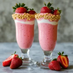 - 1 cup fresh strawberries, hulled and sliced - 1/2 cup cream cheese, softened - 1/2 cup plain Greek yogurt - 1/2 cup milk (dairy or non-dairy) - 2 tablespoons honey or maple syrup - 1 teaspoon vanilla extract - 1/2 cup ice cubes - Crushed graham crackers for garnish To create a strawberry cheesecake smoothie, you need fresh and creamy ingredients. Start with one cup of strawberries. These add natural sweetness and flavor. You will also need cream cheese. A half cup of softened cream cheese gives the smoothie its cheesecake flavor. Next, add half a cup of plain Greek yogurt. This adds creaminess and protein to your drink. For the liquid base, use half a cup of milk. You can choose dairy or a non-dairy option, like almond or oat milk. Add two tablespoons of honey or maple syrup for sweetness. Adjust the amount based on your taste. Lastly, include one teaspoon of vanilla extract for added flavor. If you want a colder drink, toss in half a cup of ice cubes. For that cheesecake touch, sprinkle crushed graham crackers on top as a garnish. You can find the full recipe at the end of this section. - First, wash and hull the strawberries. Make sure to remove the green tops. - Next, slice them into smaller pieces. This helps them blend easier. - In your blender, combine the sliced strawberries, softened cream cheese, Greek yogurt, and milk. - Then, add your sweeteners, like honey or maple syrup, and a teaspoon of vanilla extract. - Toss in the ice cubes for a chilly texture. - Blend everything until smooth and creamy. If needed, stop and scrape down the sides to mix well. - Taste the smoothie and adjust the sweetness if you like. Blend again if you add more sweetener. - Finally, pour the smoothie into glasses and sprinkle crushed graham crackers on top. This gives that cheesecake touch. For detailed measurements, check the Full Recipe. To make your smoothie cool and creamy, use chilled ingredients. Cold strawberries and milk will help. Blend until the mixture is completely smooth. You want a rich, velvety texture that feels great in your mouth. You can make your smoothie even better by trying different sweeteners. Honey and maple syrup work well, but feel free to explore others. Adjust the vanilla extract to fit your taste. A little more can add warmth and depth to the flavor. Presentation makes a difference! Serve your smoothie in chilled glasses to keep it cool longer. For a nice touch, garnish with a fresh strawberry on the rim. A drizzle of honey on top adds sweetness and looks great. You can also sprinkle crushed graham crackers for that cheesecake vibe. This will impress anyone you share it with! {{image_2}} You can make a vegan version of this smoothie. Simply swap the cream cheese for a vegan alternative. There are many brands available that taste great. Use non-dairy yogurt to keep it creamy. For the milk, any plant-based option works well. Almond, coconut, or oat milk are all good choices. This way, you keep the same great flavor while making it vegan-friendly. If you follow a keto diet, this smoothie can fit right in. Replace honey with a keto-friendly sweetener like stevia or erythritol. This will help keep the carbs low. Instead of regular milk, use heavy cream. Heavy cream adds a rich texture and keeps the smoothie low in carbs. You get a tasty treat without breaking your diet. Want to mix things up? Add a scoop of protein powder for an energy boost. This makes it perfect for breakfast or after a workout. You can also throw in other berries like blueberries or raspberries. This adds a nice twist and extra flavor to your smoothie. Feel free to get creative with your ingredients! For the full recipe, check out the complete guide above. To keep your strawberry cheesecake smoothie fresh, store it in an airtight container. This will help prevent air from spoiling the taste. Refrigerate it right after making. This way, you can enjoy it later without losing any flavor. For the best taste and freshness, consume the smoothie within 24 hours. The strawberries can lose their bright flavor after this time. Plus, the texture may change, making it less enjoyable. If you want to save some for later, freezing works well. Pour the smoothie into ice cube trays or freezer-safe containers. When you want to drink it again, let it thaw in the fridge overnight. You can also blend it again for a smooth texture. Enjoy your treat anytime! Check out the Full Recipe for more details. Yes, you can use frozen strawberries. They will make your smoothie colder and thicker. However, the taste may be a bit different. Fresh strawberries have a bright flavor, while frozen ones can taste less vibrant. If you use frozen strawberries, you might want to adjust the sweetener. Frozen fruits also tend to release more liquid when blended, so keep that in mind. To lower the sweetness, you can adjust the honey or maple syrup. Start with less than the recipe states. You can also use plain Greek yogurt instead of sweetened yogurt. Adding a bit more cream cheese can help balance the sweetness too. Lastly, you can mix in a splash of lemon juice. This will add a nice tang and reduce the overall sweetness. Yes, this smoothie is great for meal prep. You can blend it ahead of time and store it in the fridge. Just make sure to use an airtight container. It’s best to drink it within 24 hours for the best taste. If you want to prep ingredients, you can slice the strawberries and measure the other items. Store them in the fridge, and you'll be ready to blend when you want. This blog post walks you through making a delicious Strawberry Cheesecake Smoothie. You learned about fresh and liquid ingredients, plus optional garnishes. We covered step-by-step instructions for prep and blending. I shared tips for the best texture and flavor. You also got creative variations for different diets and storage advice. Enjoy this simple, tasty treat any time. You can make it your own with added fruits or sweeteners. Use this guide to impress yourself and others with a fun smoothie!