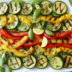 - 2 medium zucchinis - 2 bell peppers (1 red, 1 yellow) - 1 tablespoon olive oil - 1 teaspoon garlic powder - 1 teaspoon smoked paprika - 1 teaspoon dried oregano - Salt and pepper to taste - Fresh lemon juice (from 1 lemon) - Fresh basil leaves for garnishing Gather these fresh ingredients to create a tasty and healthy dish. Zucchini and bell peppers are easy to find and very colorful. The olive oil adds richness, while garlic powder and smoked paprika bring great taste. Oregano gives a lovely herb flavor, and salt and pepper enhance everything. Fresh lemon juice brightens the flavor, and basil adds a nice touch at the end. You can find the full recipe in the article. This dish is perfect for summer grilling or a quick weeknight meal. Enjoy the vibrant colors and flavors! - Preheat your grill to medium-high heat. - If you don’t have a grill, heat a grill pan on the stove. - The right temperature helps cook the veggies evenly. - In a large bowl, mix sliced zucchinis and bell peppers. - Add one tablespoon of olive oil and sprinkle in the spices. - Use one teaspoon each of garlic powder, smoked paprika, and dried oregano. - Season with salt and pepper to taste. Toss well to coat. - Let the mixture marinate for 10-15 minutes. This step adds flavor. - Place the marinated vegetables directly on the grill. - Grill for 3-4 minutes on each side. - Look for tenderness and nice grill marks as signs of doneness. - To achieve perfect grill marks, avoid moving the veggies too much. For those looking for the full recipe, check out Sizzling Grilled Zucchini & Colorful Peppers 🥒. To make your grilled zucchini and peppers really pop, try adding some extra spices. A sprinkle of cumin or chili powder can bring a warm kick. Marination time is key. Let the veggies soak in the oil and spices for 10-15 minutes. This helps the flavors blend. Fresh herbs like basil or parsley add a bright touch. Just chop them up and mix them in right before serving. Using the right tools makes a big difference. A sturdy grill spatula helps you flip without breaking the veggies. When grilling, place the zucchini and peppers on hot grates for about 3-4 minutes. This gives you those beautiful grill marks. Don’t flip too soon! Wait until they release easily from the grill. Set your grill to medium-high heat for best results. For a stunning display, arrange the grilled veggies in a colorful pattern. You can alternate between zucchini and peppers for a vibrant look. Serve them with a small bowl of extra lemon juice on the side. A squeeze of lemon adds a fresh taste. Add torn basil leaves on top for a lovely finish. It makes the dish look appealing and inviting. {{image_2}} You can change up the veggies in this dish. Other great choices include eggplant, asparagus, or mushrooms. These add unique flavors and textures. You can also use seasonal veggies like summer squash or green beans when they are fresh. Different bell pepper colors also bring a fun twist. Try using orange or purple peppers for a pop of color. Each type has a slightly different taste, making your dish even more exciting. To make your grilled zucchini and peppers even tastier, add some cheese. Crumbled feta or goat cheese adds a creamy richness. You can also try different marinades or sauces. A balsamic glaze or a spicy mustard can change the whole flavor. Also, think about using spices like cumin or cayenne. They can add a kick that makes the dish sing. Don't be afraid to mix and match flavors! Grilling is my favorite way to prepare these veggies. But you can also roast or sauté them. If you don't have a grill, roasting in the oven works well. Set your oven to 425°F. Toss the veggies with oil and spices, then spread them on a baking sheet. Roast for about 20 minutes, flipping halfway through. An air fryer is another great option. It cooks veggies quickly and gives them a nice crisp. Each method offers a different taste and texture, so experiment to find your favorite! To keep your grilled zucchini and peppers fresh, place them in an airtight container. Refrigerate them within two hours after cooking. This helps prevent bacteria from growing. You can store them in the fridge for about three to four days. For meal prep, consider portioning them into smaller containers. This makes it easy to grab and enjoy later. When you need to reheat your grilled veggies, use the oven or a skillet. Heat the oven to 350°F (175°C) and place the vegetables on a baking sheet. Bake for about 10 minutes until warm. If using a skillet, warm them over medium heat for about five minutes. This keeps them tasty and helps avoid sogginess. You can freeze your grilled zucchini and peppers for longer storage. First, let them cool completely. Then, place them in freezer bags, removing as much air as possible. They can last up to three months in the freezer. When you’re ready to use them, thaw in the fridge overnight. For quick meals, you can also microwave them for a few minutes. Grilled zucchini and peppers are done when they feel tender. You should see nice char marks on them. These marks show that the vegetables are cooked well. The outside gets a bit crispy, while the inside stays soft. If they are still hard, give them a few more minutes on the grill. Yes, you can grill zucchini and peppers together! They cook well at the same time. Grilling them together saves time and adds great flavor. The juices from the peppers soak into the zucchini, making a tasty mix. I love to pair grilled zucchini and peppers with chicken or fish. They also go well with quinoa or rice. You can serve them as a side dish or mix them into salads. They add color and taste to any meal. If you don't have a grill, you can use a grill pan on your stove. Another option is to roast them in the oven. Set your oven to 425°F (220°C) and roast for about 20 minutes. You can also use an air fryer for a quick option. To add heat, try using chili powder or cayenne pepper. You can mix these into the olive oil before tossing the veggies. If you like fresh heat, add sliced jalapeños to the mix. Start with a small amount and taste as you go. Grilled zucchini and peppers are low in calories and high in vitamins. Zucchini is rich in fiber, which helps digestion. Bell peppers are full of vitamin C, great for your immune system. Together, they make a healthy and colorful dish. You can find the full recipe for Sizzling Grilled Zucchini & Colorful Peppers 🥒. Grilled zucchini and peppers are simple yet tasty. We covered key ingredients and grilling tips. I discussed how to prepare and enhance flavors for better results. Use varied veggies and test different spices for fun twists. Remember, proper storage helps maintain their flavor. Whether you grill, roast, or sauté, these veggies can brighten any meal. Try them out and enjoy your delicious creations!