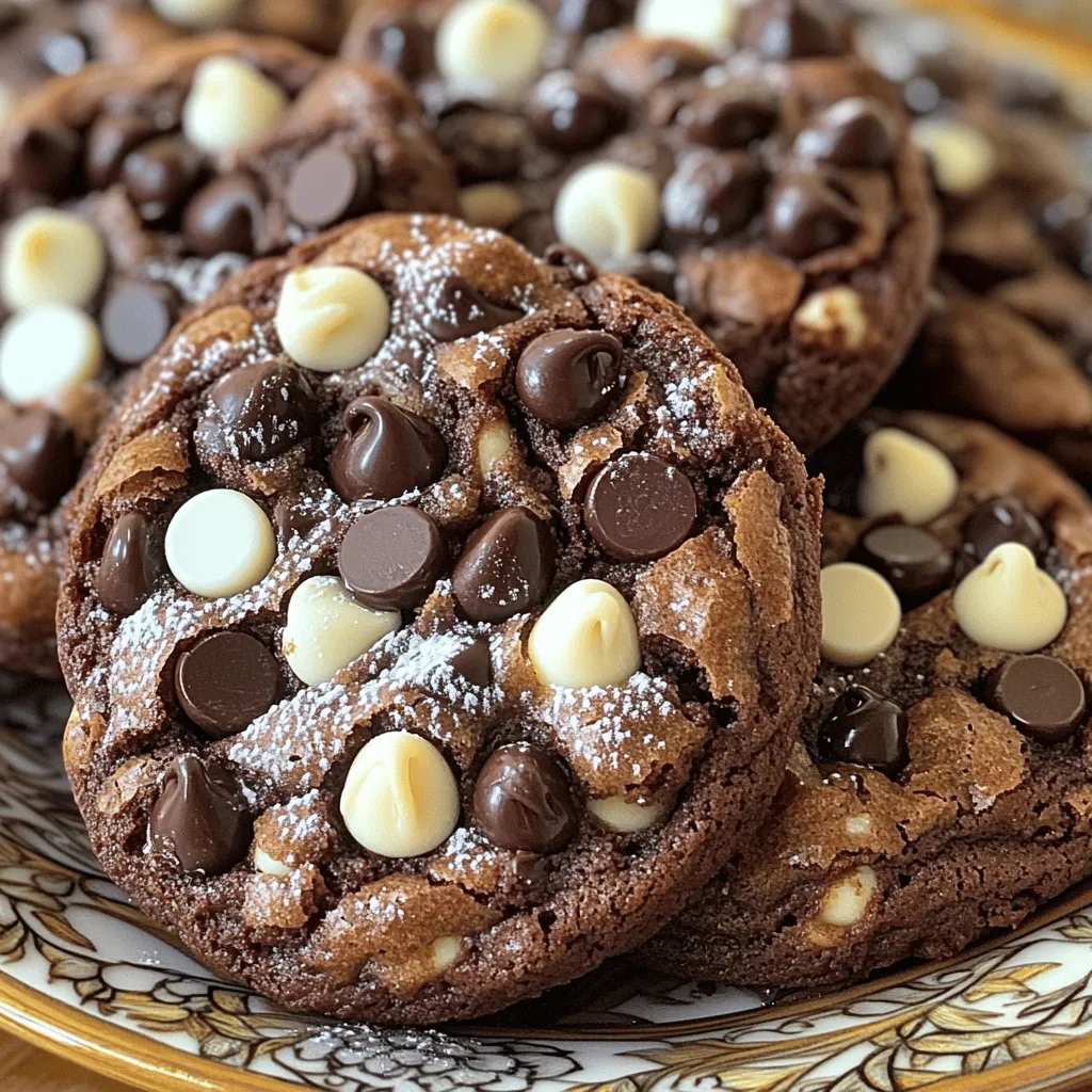 To make the most delicious Triple Chocolate Brownie Cookies, gather these simple ingredients: - 1 cup unsalted butter, melted - 1 ½ cups brown sugar, packed - 2 large eggs - 1 teaspoon vanilla extract - 1 cup all-purpose flour - ½ cup unsweetened cocoa powder - ½ teaspoon baking powder - ½ teaspoon salt - 1 cup semi-sweet chocolate chips - ½ cup white chocolate chips - ½ cup dark chocolate chips Each ingredient plays a key role in creating rich flavors and a chewy texture. The unsalted butter adds moisture, while brown sugar gives the cookies a deep, caramel-like sweetness. Eggs bind everything together, ensuring that your cookies have a soft and chewy bite. The cocoa powder brings in that intense chocolate flavor, while the mix of semi-sweet, white, and dark chocolate chips creates a symphony of tastes. The baking powder helps the cookies rise just right, and a pinch of salt balances the sweetness beautifully. Don't forget to check out the [Full Recipe] for complete guidance on how to whip these up! - Preheat your oven to 350°F (175°C). - Line a baking sheet with parchment paper. Start by getting your oven nice and hot. This helps the cookies bake evenly. The parchment paper keeps the cookies from sticking. It makes cleanup a breeze, too! - Combine melted butter and brown sugar. - Add eggs and vanilla extract. In a big bowl, mix the warm, melted butter with the brown sugar. Stir until it looks smooth. Next, crack in the eggs and pour in the vanilla extract. Whisk these together until smooth. This will give your cookies a rich flavor. - Sift together flour, cocoa powder, baking powder, and salt. - Gradually mix dry ingredients into wet ingredients. In another bowl, sift the flour, cocoa powder, baking powder, and salt. Sifting helps mix everything well and avoids clumps. Slowly add this dry mix to the wet ingredients. Stir gently so you don't over-mix. This keeps your cookies soft and chewy. - Fold in all types of chocolate chips. - Scoop dough onto prepared baking sheet. - Bake and cool time. Now it’s time for the best part! Fold in the semi-sweet, white, and dark chocolate chips. This gives you that triple chocolate goodness. Use a tablespoon to scoop the dough onto the baking sheet. Space them about 2 inches apart. Bake for 10-12 minutes. The edges should be set, but the center should still look soft. After baking, let them cool on the sheet for 5 minutes. Then, transfer them to a wire rack to cool completely. For the full recipe, check out the details above. - Ensuring the right oven temperature Start by preheating your oven to 350°F (175°C). A hot oven helps the cookies rise well. Use an oven thermometer if you doubt your oven’s temperature. This small step makes a big difference. - Preventing over-mixing When mixing the dry ingredients into the wet ones, stir gently. Over-mixing can make the cookies tough. You want a nice, soft dough, so mix just until combined. This keeps your cookies chewy and delicious. - Arranging cookies on a decorative plate Place the cookies on a pretty plate. Arrange them in a circle or stack a few for height. A nice plate makes your cookies look more appealing. Guests will love the effort. - Dusting with powdered sugar After cooling, lightly dust the cookies with powdered sugar. This adds a lovely touch and makes them look special. It’s an easy way to impress your friends and family. - Best served warm These cookies taste best when warm. The melted chocolate chips create a gooey texture that everyone loves. Serve them right out of the oven for the ultimate treat. - Pairing with milk or ice cream For a delightful experience, serve these cookies with a glass of cold milk. They also pair well with ice cream. A scoop of vanilla ice cream on top makes a fun dessert. Enjoy the mix of flavors and textures! For the full recipe, check out the detailed instructions above. {{image_2}} You can make your Triple Chocolate Brownie Cookies even better by adding nuts. I love using walnuts or pecans. These nuts give a nice crunch and rich flavor. Just chop them roughly and mix them into the dough. Aim for about ½ cup of nuts. They complement the chocolate well. If you need a gluten-free cookie, you have options! You can substitute all-purpose flour with a gluten-free flour blend. Many brands work well for baking. Just make sure it has a good balance of starches and proteins. This way, your cookies will still taste amazing and have the right texture. To kick up the flavor, consider adding peppermint or espresso. A teaspoon of peppermint extract gives a fresh taste. If you like coffee, try adding 1 to 2 teaspoons of espresso powder. It deepens the chocolate flavor. Both options make these cookies stand out even more. For the full recipe, just follow the steps outlined earlier. To keep your Triple Chocolate Brownie Cookies fresh, store them in an airtight container. This helps prevent them from drying out or becoming hard. I suggest placing parchment paper between layers. This keeps cookies from sticking together. Store them at room temperature for the best taste. Avoid direct sunlight or heat sources. Freezing cookie dough or baked cookies is easy. For dough, scoop it into balls and place them on a baking sheet. Freeze until firm, then transfer them to a zip-top bag. This way, you can bake fresh cookies anytime! If you freeze baked cookies, let them cool completely first. Then, wrap each cookie in plastic wrap and place them in a bag. They will stay fresh for up to three months. When stored properly, cookies can last about one week at room temperature. In the fridge, they stay fresh for about two weeks. If you freeze them, they can last up to three months. Always check for any changes in smell or texture before enjoying your cookies again. Look for a few key signs. The edges should be firm, while the center stays soft. You also want to see slight cracks on the surface. If the cookies look shiny, they need more time. Remember, they will continue to bake a bit after you take them out. Absolutely! You can swap any chocolate type. Use milk chocolate for a sweeter cookie. Dark chocolate gives a richer taste. If you like, try mint chocolate chips for a fun twist. Feel free to mix and match based on your taste. If your cookies turn out dry, there are ways to fix them. Try adding a bit of melted butter to the dough. You can also mix in a few tablespoons of milk. Another option is to sandwich them with frosting or ice cream for a tasty treat. In this post, we covered a delicious cookie recipe with key ingredients and easy steps. I shared tips for perfect baking and creative variations to try. Remember, small changes can lead to big flavors. Whether you enjoy them warm or freeze them for later, these cookies are a treat. Experiment with nuts or flavors to make them yours. Enjoy baking, and share your tasty results!