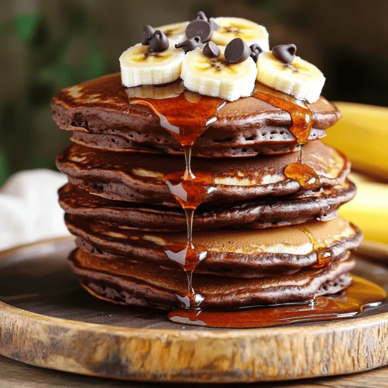 To make these tasty pancakes, you need just a few key items. First, grab some ripe bananas. They add natural sweetness and moisture. Next, you need large eggs. They help bind the mixture and add protein. Finally, rolled oats are a must. They act as a great base and give a nice texture. For the protein boost, use chocolate protein powder. This gives the pancakes a rich chocolate flavor while packing in protein. Also, add cocoa powder. It enhances the chocolate taste and deepens the flavor. You can sweeten the pancakes with honey or maple syrup. This step is optional but adds a nice touch. For a fun twist, sprinkle chocolate chips on top. They melt slightly and create a delightful treat. You might also want milk or almond milk. This can help adjust the batter's thickness. If you want to see all the details, check the Full Recipe for Chocolate Banana Protein Pancakes. - Mashing the banana: Start with a ripe banana. Use a fork to mash it in a bowl. Aim for a smooth texture. The riper the banana, the sweeter your pancakes will be. - Combining wet ingredients: Next, add two large eggs to the mashed banana. Whisk them together until fully mixed. This adds protein and helps bind the batter. - Mixing oats and protein powder: In a blender, combine one cup of rolled oats, one scoop of chocolate protein powder, half a teaspoon of baking powder, and one tablespoon of cocoa powder. Blend until it becomes a fine flour. This step makes the pancakes hearty and nutritious. - Achieving the right consistency: Gradually add the dry mix to the wet ingredients. Mix until combined. If the batter feels too thick, pour in a quarter cup of milk to loosen it. For extra sweetness, stir in one tablespoon of honey or maple syrup. - Heating the skillet: Preheat a non-stick skillet over medium heat. Lightly grease it with cooking spray or a bit of oil to prevent sticking. - Cooking times for pancakes: Pour about a quarter cup of batter onto the skillet for each pancake. Cook for 2-3 minutes until bubbles form on the surface. Flip the pancakes and cook for another 1-2 minutes until golden brown. Repeat with the remaining batter. Enjoy these fluffy delights warm, topped with chocolate chips or sliced bananas if you wish. For the complete recipe, check the Full Recipe. To get the best texture for your pancakes, you need to adjust the batter's thickness. If your batter feels too thick, add a splash of milk. This will make it easier to pour. A thinner batter helps the pancakes cook evenly. To ensure even cooking, use a non-stick skillet. Heat it over medium heat. Watch for bubbles forming on the surface. This means it's time to flip! You can easily boost the flavor of your pancakes. Consider adding a dash of vanilla extract or a sprinkle of cinnamon. Both give a warm, inviting taste. If you want it sweeter, add honey or maple syrup. This small change can make a big difference. Making your pancakes look great is fun! Try stacking them high on a plate. Drizzle with maple syrup for shine. Sprinkle extra chocolate chips on top for a sweet touch. You can also add sliced bananas for a colorful finish. These small details make your meal feel special. For more ideas, check the Full Recipe for creative serving suggestions! {{image_2}} You can easily change the taste of these pancakes. Adding peanut butter or almond butter gives them a creamy, nutty flavor. Just mix in a tablespoon or two when you mash the banana. You can also try different protein flavors. Vanilla or strawberry protein powder can add a fun twist. Experiment with what you like best. If you need gluten-free pancakes, use gluten-free oats. They work just as well in this recipe. For vegan options, swap the eggs with flax eggs. Mix one tablespoon of flaxseed meal with three tablespoons of water. Let it sit for a few minutes to thicken. You can also use plant-based milk in place of regular milk. You can easily scale this recipe. If you're cooking for a crowd, just double or triple the ingredients. This way, you can serve more pancakes at once. For meal prep, you can make a big batch and store them. They heat up well, making them perfect for quick breakfasts throughout the week. Check out the Full Recipe for more details on how to make these delicious pancakes! I often make extra pancakes for busy mornings. To store them, place pancakes in a single layer on a plate. Cover them with plastic wrap or foil. Then, put the plate in the fridge. This keeps them fresh for up to three days. If you want to store pancakes longer, you can freeze them. Stack the pancakes with parchment paper between each. Then, place them in a freezer bag. They can last up to two months in the freezer. When it’s time to eat those delicious pancakes again, reheating is easy. For the microwave, place one pancake on a microwave-safe plate. Heat it for about 20-30 seconds. Check if it’s warm enough. If not, heat in 10-second bursts. For stovetop reheating, use a skillet on low heat. Place the pancake in the skillet for about 1-2 minutes on each side. This keeps the edges nice and crisp. Refrigerated pancakes stay good for about three days. After this, they may not taste fresh. Watch for signs of spoilage. If you see mold or a sour smell, it’s best to throw them away. When frozen, pancakes can last for two months. Make sure to check for freezer burn before eating. Keeping an eye on these signs helps you enjoy your pancakes safely. To make Chocolate Banana Protein Pancakes, follow this simple recipe: - 1 ripe banana, mashed - 2 large eggs - 1 cup rolled oats - 1 scoop chocolate protein powder - 1/2 teaspoon baking powder - 1 tablespoon cocoa powder - 1/4 cup milk (or almond milk) - 1 tablespoon honey or maple syrup (optional) - Pinch of salt - Cooking spray or a small amount of oil for the pan - Chocolate chips (optional, for topping) Start by mashing the banana in a bowl. Then, mix in the eggs until smooth. Next, blend the oats, protein powder, baking powder, cocoa powder, and salt until fine. Combine the dry and wet mixes in a bowl. If the batter seems thick, add milk. Heat a pan over medium heat, spray it lightly, and pour in the batter. Cook until bubbles form, flip, and cook until golden. Enjoy your pancakes warm, topped with chocolate chips or banana slices. Yes, you can easily substitute ingredients. If you have an allergy to eggs, use flaxseed meal instead. Mix 1 tablespoon of flaxseed meal with 3 tablespoons of water and let it sit for a few minutes. Instead of rolled oats, you can use oat flour. If you're lactose intolerant, almond milk works great too. For a sweeter taste, you can swap honey for agave syrup. Just remember, substitutions may change the texture and taste. You can serve Chocolate Banana Protein Pancakes with many tasty items. Here are some great pairings: - Fresh fruit like strawberries or blueberries - A dollop of Greek yogurt for creaminess - A drizzle of maple syrup for sweetness - Nut butter like peanut or almond for added protein - Whipped cream for a fun twist These options can elevate your meal, making it more delicious and enjoyable. These chocolate banana protein pancakes are easy and tasty. You need ripe bananas, eggs, oats, and protein powder. I shared how to mix the batter, cook the pancakes, and achieve the best texture. You can also try fun variations like peanut butter or go gluten-free. Store leftovers well and reheat for quick meals. The options are endless, and the results are delicious. Enjoy making these pancakes your way, and make mornings delightful!