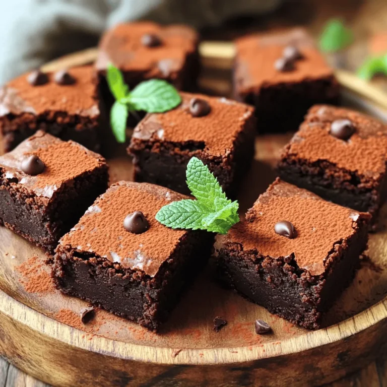 To make these vegan sweet potato brownies, you will need: - 1 cup sweet potato puree - 1/2 cup almond butter - 1/3 cup maple syrup - 1 teaspoon vanilla extract - 1/2 cup cocoa powder - 1/4 teaspoon baking soda - 1/4 teaspoon salt - 1/2 cup oat flour - 1/4 cup dark chocolate chips Sweet potato puree adds moistness and a hint of sweetness. Almond butter gives a creamy texture and rich flavor. Maple syrup acts as a natural sweetener, while vanilla extract enhances the overall taste. Cocoa powder brings that rich chocolate flavor we all love. Baking soda helps the brownies rise, and salt balances the sweetness. Oat flour adds structure, and dark chocolate chips provide delightful bursts of chocolate. If you don’t have some ingredients, you can swap them out. Here are some ideas: - Instead of almond butter, use peanut butter or sunflower seed butter. - You can replace maple syrup with agave syrup or another liquid sweetener. - If you lack cocoa powder, try carob powder for a different flavor. - For oat flour, simply blend rolled oats into a fine powder. These substitutes keep the brownies tasty and vegan-friendly. Each ingredient in these brownies brings health benefits: - Sweet potato: High in vitamins A and C, great for your skin and vision. - Almond butter: Packed with protein, healthy fats, and vitamin E. - Maple syrup: Contains antioxidants and helps with energy. - Vanilla extract: May have calming effects and boosts flavor. - Cocoa powder: Rich in antioxidants and can improve heart health. - Baking soda: Helps with digestion and balances pH levels. - Salt: Needed in small amounts for hydration and nerve function. - Oat flour: High in fiber, supports digestion, and lowers cholesterol. - Dark chocolate chips: Good source of antioxidants and may improve mood. These ingredients make your brownies not just delicious but also nutritious. Check the Full Recipe for more details on how to create these sweet treats! To start, you need sweet potato puree. Just cook one medium sweet potato. You can bake, steam, or boil it until soft. After cooling, mash it until smooth. This puree gives the brownies a sweet taste and a rich texture. You can make extra puree and use it in other dishes, like soups or smoothies. In a big bowl, mix the sweet potato puree with almond butter. Then add maple syrup and vanilla extract. Stir until it looks smooth. Next, sift in cocoa powder, baking soda, and salt. Mix everything together. Now, slowly add oat flour. Stir until it blends well. Finally, fold in vegan chocolate chips. This step makes the brownies extra yummy. Preheat your oven to 350°F (175°C). Grease an 8x8 inch baking dish or use parchment paper. Pour the brownie batter into the dish and spread it evenly. Bake for 25-30 minutes. Check if they are done by inserting a toothpick. If it comes out clean or with a few crumbs, they are ready. Let them cool in the pan for about 10 minutes. After that, move them to a wire rack to cool fully. This helps keep them soft and chewy. For the full recipe, refer back to the ingredients section for details. To get that perfect brownie texture, use the right sweet potato puree. I recommend using fresh sweet potatoes. Steam or bake them until soft, then mash until smooth. This gives a rich, moist brownie. Avoid overmixing the batter. Stir just until the flour blends in. This helps keep your brownies fudgy and not cake-like. Once your brownies cool, you can store them easily. Place them in an airtight container. Keep them at room temperature for up to three days. If you want to store them longer, pop them in the fridge. They can last up to a week this way. For longer storage, wrap them tightly in foil and freeze. They can stay fresh for up to three months. Just thaw them in the fridge when you're ready to enjoy again. You don’t need fancy tools to make these brownies. Here are some essentials: - Mixing bowls - Measuring cups and spoons - A spatula for mixing - An 8x8 inch baking dish - Parchment paper for easy removal - A whisk to blend the ingredients Using these tools makes baking fun and easy. Enjoy your time in the kitchen! For the full recipe, check out the earlier section. {{image_2}} You can make these vegan sweet potato brownies gluten-free. Just use oat flour made from certified gluten-free oats. This swap keeps the brownies soft and flavorful. You can also use almond flour for a nutty taste. Both options work great for a gluten-free treat. If you want a sugar-free version, try using mashed bananas or unsweetened applesauce instead of maple syrup. These fruits add natural sweetness and moisture. You can also use a sugar substitute like stevia or erythritol. Make sure to adjust the amount based on the product instructions. Feel free to get creative with add-ins. You can mix in nuts like walnuts or pecans for crunch. Dried fruits, like cranberries or raisins, add a nice chew. Want something special? Add a pinch of cinnamon or a dash of espresso powder. Both enhance the chocolate flavor beautifully. For a richer taste, try adding peanut butter swirls right before baking. Each variation brings a new twist to your brownies. For the full recipe, check back for the complete details! To keep your vegan sweet potato brownies fresh, store them in an airtight container. Place parchment paper between layers to prevent sticking. This helps maintain their soft texture. You can keep them at room temperature for up to three days. If you prefer, you can also store them in the fridge for a cooler treat. If you want to save some brownies for later, freezing is a great option. First, let the brownies cool completely. Then, cut them into squares. Wrap each piece in plastic wrap and place them in a freezer-safe bag. They can last up to three months in the freezer. When you're ready to enjoy, simply thaw them at room temperature or heat them in the microwave for a few seconds. When stored correctly, vegan sweet potato brownies can last about a week in the fridge. They may get a bit firmer due to the cold, but a quick trip to the microwave can bring back their gooey goodness. Enjoy them as a snack or dessert anytime! Don't forget to check out the Full Recipe for more tips. Yes, you can substitute sweet potato in this recipe. You can use pumpkin puree or even ripe bananas. Each option changes the flavor but keeps the brownies moist. Sweet potatoes add a unique taste and texture. If you choose pumpkin, the brownies will be softer. Bananas will add natural sweetness. Just make sure to use the same amount as the sweet potato puree. To make these brownies more cake-like, you can add a bit of baking powder instead of baking soda. Start with 1/2 teaspoon of baking powder. This change helps the brownies rise more. You can also mix in an extra 1/4 cup of oat flour. This will make the texture lighter and fluffier. If you want, adding a bit of almond milk can help with moisture. Yes, vegan sweet potato brownies are generally healthier than regular brownies. They have less sugar and more nutrients from the sweet potatoes. Sweet potatoes are rich in vitamins and fiber. Using nut butter instead of butter adds healthy fats. The cocoa powder gives antioxidants, too. Overall, these brownies provide better nutrition while still being a tasty treat. For the full recipe, check out the [Full Recipe]. Vegan sweet potato brownies are a tasty, healthy treat. We explored their key ingredients, substitutes, and nutrition. You learned step-by-step how to make them, tips for perfecting the texture, and storing them properly. I also covered variations like gluten-free and sugar-free options. Remember, these brownies can fit many diets and still be delicious. Enjoy experimenting with flavors and have fun baking!