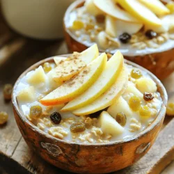 - 2 cups rolled oats - 2 apples, peeled, cored, and diced - 2 cups almond milk or any milk of choice - 1/2 cup maple syrup - 1 teaspoon vanilla extract - 1 teaspoon cinnamon - 1/2 cup raisins - 1/4 cup chopped walnuts or pecans When I make baked apple pie oatmeal, I love the simple ingredients. You start with rolled oats, which give a great base. Next, I add two apples. They should be peeled, cored, and diced. Granny Smith or Honeycrisp apples work best for their sweet and tart flavor. Then, we need two cups of almond milk or any milk you prefer. For sweetness, I use maple syrup. It adds a rich flavor. Vanilla extract gives a warm note, while cinnamon brings that cozy apple pie taste. If you want to add more texture, consider optional ingredients like raisins or chopped nuts. They add a nice crunch and extra flavor. This recipe is not only tasty but also easy to customize. You can mix and match as you like. For the full recipe, check the details above. Enjoy creating this comforting breakfast delight! - Preheat the oven to 350°F (175°C). - Grease a 9x9-inch baking dish with coconut oil or butter. - In a large mixing bowl, combine the rolled oats, diced apples, almond milk, maple syrup, vanilla extract, cinnamon, nutmeg, and salt. - Mix well until all ingredients blend together. - If using, fold in the raisins and nuts for extra flavor. - Pour the oatmeal mixture into the prepared baking dish. - Spread it evenly so it cooks well. - Bake for 35-40 minutes until golden and firm. - You’ll know it's done when the top looks crisp and the mixture holds together. This simple method turns whole ingredients into a warm, comforting meal. For the full recipe, check the section above. - Add a sprinkle of brown sugar on top before baking for a crispy topping. This little touch makes a big difference in texture. - Use different types of apples for varied sweetness and tartness. Mixing Granny Smith with Honeycrisp gives depth to the flavor. - Serve warm with a drizzle of maple syrup or a scoop of yogurt or ice cream. The warmth of the oatmeal pairs well with cold toppings. - Top with additional apple slices and a sprinkle of cinnamon. This enhances the apple pie taste and makes it look beautiful. - Serve in individual bowls for a cozy breakfast. This personal touch makes it feel special. - Garnish with fresh herbs like mint for a pop of color. Mint adds a fresh taste and makes the dish more inviting. {{image_2}} To make this baked apple pie oatmeal vegan, simply swap almond milk for coconut milk or oat milk. This keeps it creamy while staying plant-based. For those who need gluten-free options, use gluten-free oats instead of regular oats. This way, everyone can enjoy this delightful dish. Want to change up the taste? Try adding pumpkin spice for a cozy fall flavor. If you're in the mood for something sweet and rich, mix in cacao powder or sprinkle chocolate chips throughout the oatmeal. These small tweaks can give your breakfast a fun twist. The toppings can make your oatmeal even better! You can try adding nuts like pecans, almonds, or hazelnuts for a crunchy texture. A drizzle of nut butter, like almond or peanut butter, adds a creamy richness that pairs well with the apples. These simple changes can elevate your baked apple pie oatmeal experience. For the full recipe, check out the details above. Store leftover baked apple pie oatmeal in airtight containers in the fridge for up to 5 days. This makes it easy to enjoy a quick breakfast any day of the week. Just scoop out what you need, and you're ready to go! To reheat, pop your oatmeal in the microwave or oven. Heat until it is warm throughout. If you want a crispier top, use the oven. It brings back that fresh-baked taste. You can freeze individual portions for quick breakfasts. Just scoop them into small containers. Thaw them in the fridge overnight before reheating. This gives you a tasty, warm meal ready in no time. For the full recipe, check out the details above! You can make baked apple pie oatmeal healthier by reducing the maple syrup. You might also try using a natural sweetener like honey or agave. These options can lower sugar while keeping it tasty. Yes, you can prepare it the night before. Just cover it and refrigerate. In the morning, pop it in the oven to bake. This saves time and makes breakfast easy. You can pair this oatmeal with yogurt or ice cream. Fresh fruit works great too. These options create a complete meal that’s both filling and delicious. For this recipe, Granny Smith or Honeycrisp apples work best. They have a good mix of sweetness and tartness. This balance makes your oatmeal taste just like apple pie. This recipe makes a tasty baked apple pie oatmeal. You combine oats, apples, almond milk, and spices, then bake until golden. For fun, add raisins or nuts. You can change it up with different apples or sweeteners. Store leftovers in the fridge or freeze portions for quick meals. This dish is not only easy to make but also delicious and satisfying. Enjoy your cozy breakfast!