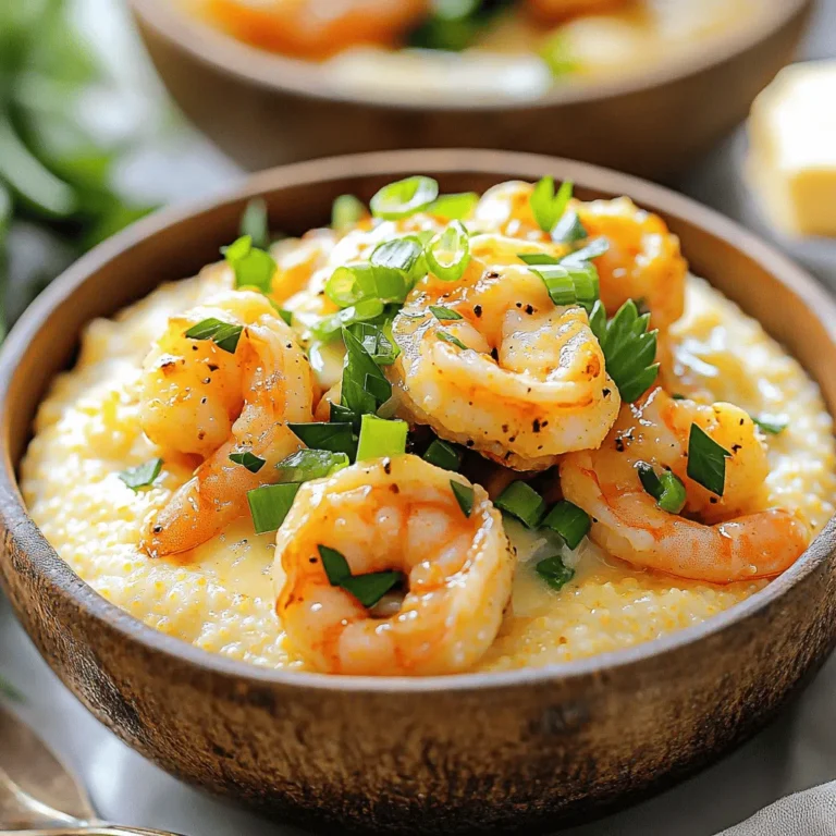 - 1 pound large shrimp, peeled and deveined - 1 cup grits (stone-ground preferred) - 4 cups water or chicken broth - 4 tablespoons unsalted butter, divided - 4 cloves garlic, minced - 1 cup sharp cheddar cheese, shredded - 1/2 cup heavy cream - 1 teaspoon Cajun seasoning - 1/2 teaspoon paprika - Salt and pepper to taste - 2 green onions, chopped for garnish - Fresh parsley, chopped for garnish Shrimp is the star in this dish. I choose large shrimp for a meaty bite. The garlic brings a rich flavor that pairs perfectly with the shrimp. Butter adds a creamy touch that makes everything taste better. Don't forget the cheese! Sharp cheddar gives a nice kick to the grits and makes them creamy. Cajun seasoning adds warmth and spice, making each bite delightful. If you want to switch things up, consider using scallops or crab instead of shrimp. For a different flavor, try using smoked paprika instead of regular paprika. You can use vegetable broth instead of chicken broth for a vegetarian option. If you need to skip dairy, choose a non-dairy cheese and cream alternative. Each swap can give new life to this classic dish. For the best taste, stick to quality ingredients. Check out the Full Recipe for more details on how to create this dish. To start, grab a medium saucepan. Pour in 4 cups of water or chicken broth. Bring this to a boil over high heat. Once bubbling, stir in 1 cup of grits. Reduce the heat to low. Let the grits simmer for 20-25 minutes. Stir often to prevent sticking. If you use stone-ground grits, follow the package for exact times. The grits should turn creamy and thick. When done, mix in 1/2 cup of heavy cream, 1 cup of shredded sharp cheddar cheese, and 2 tablespoons of butter. Stir until everything is smooth. Season with salt and pepper to taste, then keep warm. Next, take a large skillet and add 2 tablespoons of butter. Heat this over medium heat. When melted, add 4 minced garlic cloves and sauté for about 1 minute. You want to smell that garlic aroma! Then, add 1 pound of peeled and deveined shrimp to the skillet. Sprinkle with 1 teaspoon of Cajun seasoning and 1/2 teaspoon of paprika. Cook the shrimp for about 3-4 minutes on each side. They should turn pink and opaque when ready. This step brings out all the yummy flavors. Now, it's time to serve! Spoon the creamy grits into warm bowls. Top them generously with the garlic shrimp. For a nice finish, garnish with chopped green onions and parsley. They add color and freshness. If you want a special touch, drizzle with some melted butter and sprinkle extra cheese on top. A lemon wedge on the side adds a bright burst of flavor. For the full recipe, check out the detailed instructions. Enjoy your meal! To get creamy grits, use stone-ground grits. They have a rich taste. For cooking, bring water or broth to a boil first. Stir in the grits and lower the heat. Stir often to avoid lumps. Cook until they are thick and creamy, about 20-25 minutes. Add heavy cream and cheese for extra richness. Always season with salt and pepper to taste. Keep them warm while you cook the shrimp. Shrimp cook fast. To avoid overcooking, keep an eye on them. Cook shrimp on medium heat for just 3-4 minutes per side. They are done when they turn pink and opaque. Overcooked shrimp become tough and rubbery. Remove them from heat right away to keep them tender. Seasonings add depth to your dish. Use Cajun seasoning for a spicy kick. Paprika gives a nice color and flavor. Fresh herbs like parsley and green onions add brightness. For more flavor, consider adding lemon juice or zest. This brightens the dish and balances the richness of the butter. To learn more about the full recipe, check the details above. {{image_2}} I love to add heat to my garlic butter shrimp & grits. For a spicy kick, mix in some red pepper flakes or a few dashes of hot sauce. The heat balances well with the creamy grits. You can use Cajun seasoning, which already has some spice, but feel free to add more. This adds layers of flavor that make each bite exciting. Why stop at shrimp? You can create a seafood medley. Try adding scallops or crab meat. Cook these along with the shrimp in the same garlic butter. This mix gives a wonderful taste of the sea. Each bite will be packed with different textures and flavors. It’s a great way to impress guests or treat yourself. If you prefer a vegetarian dish, swap out the shrimp for sautéed mushrooms or roasted vegetables. Use vegetable broth instead of chicken broth in the grits. This keeps the dish flavorful and rich. You can also add some spinach or kale for extra nutrition. This variation remains creamy and delicious without seafood. For the full recipe, check out the [Full Recipe]. After cooking, let the grits cool down. Place them in an airtight container. Store them in the fridge for up to three days. If you want to keep them longer, freeze the grits. Just scoop them into freezer bags, leaving some space. They can last for several months when frozen. To store leftover shrimp, let them cool first. Place the shrimp in a shallow, airtight container. You can keep them in the fridge for up to two days. If you have a lot, consider freezing the shrimp. Make sure to wrap them tightly in plastic wrap or place them in freezer bags. This helps prevent freezer burn. When reheating grits, add a splash of water or broth. This keeps them creamy. Heat gently in a saucepan over low heat. Stir often to avoid sticking. For shrimp, reheat them in a skillet over low heat. Add a bit of butter or oil to keep them moist. Avoid cooking too long, as shrimp can become tough. Want to make this dish? Check out the Full Recipe for the perfect Garlic Butter Shrimp & Grits. For this recipe, I recommend using stone-ground grits. They have a rich taste and creamy texture. They cook slower than instant grits, but the flavor is worth the wait. Instant grits can work if you're short on time, but they won’t match the taste of stone-ground grits. Yes, you can make this dish ahead of time. Cook the grits and shrimp separately. Store them in airtight containers. You can reheat the grits on low heat with a splash of water or cream. Cook the shrimp fresh for the best taste. This keeps the shrimp from becoming tough. To make larger servings, simply double the ingredients. Use 2 pounds of shrimp and 2 cups of grits. Adjust the water or broth to 8 cups. Keep the cooking times the same, but check the shrimp for doneness. This way, you can serve more people without losing flavor. For the full recipe, see above. This blog post covered the key ingredients, step-by-step cooking methods, and helpful tips for making shrimp and grits. We looked at variations and storage, ensuring you have options to suit your taste. To wrap up, making this dish can be simple and fun. Experiment with flavors and ingredients to make it your own. Enjoy your cooking journey!