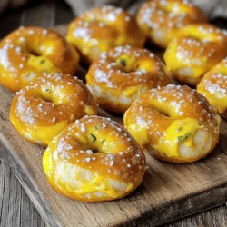 To make Jalapeño Cheddar Pretzel Bites, gather these ingredients: - 1 ½ cups warm water (about 110°F) - 2 tablespoons granulated sugar - 1 packet (0.25 oz) active dry yeast - 4 cups all-purpose flour - 1 teaspoon kosher salt - ½ cup shredded sharp cheddar cheese - 2-3 jalapeños, finely diced (seeds removed for less heat) - ⅓ cup baking soda - 1 egg, beaten (for egg wash) - Coarse sea salt for topping Choosing the right ingredients can enhance your pretzel bites. For the cheese, I recommend using sharp cheddar. It gives a nice rich flavor that balances well with the heat of the jalapeños. If you like it spicier, keep some seeds in the jalapeños. For milder bites, remove all the seeds. Always use fresh ingredients for the best taste. If you need to make substitutions, there are great options. For gluten-free pretzel bites, use a gluten-free flour blend. For a vegan version, replace the cheddar with vegan cheese and skip the egg wash. You can brush the bites with a bit of olive oil instead. These swaps can help everyone enjoy this tasty snack! For more details on how to make these bites, check out the Full Recipe. To start, gather your ingredients. You will need warm water, sugar, yeast, flour, salt, cheese, and jalapeños. In a large mixing bowl, combine 1 ½ cups of warm water (about 110°F), 2 tablespoons of granulated sugar, and 1 packet of active dry yeast. Let it sit for about 5 minutes until it gets frothy. This shows that the yeast is active. Next, add 4 cups of all-purpose flour and 1 teaspoon of kosher salt to the yeast mixture. Mix until a rough dough forms. It should come together but may be sticky. Transfer the dough to a floured surface and knead it for about 5-7 minutes. It should become smooth and elastic. During this time, add ½ cup of shredded sharp cheddar cheese and 2-3 finely diced jalapeños to the dough. Knead until they are well mixed in. Place your dough in a greased bowl. Cover it with a damp towel. Let it rise in a warm place for about 1 hour or until it doubles in size. This step is crucial for soft pretzel bites. Once your dough has risen, punch it down to remove the air. Turn it out onto a floured surface and divide it into 24 equal pieces. Roll each piece into a small rope. You can twist each rope into a pretzel shape or keep them as small bites. This part is fun and lets you get creative! Make sure each piece is formed well. If you prefer, you can make them slightly bigger for larger bites. Just remember to adjust your baking time if you change the size. Now it’s time for boiling. In a large pot, bring 10 cups of water and ⅓ cup of baking soda to a boil. Carefully drop each pretzel bite into the boiling water for about 30 seconds. This helps create that classic pretzel texture. Remove them and let them drain on a paper towel. Preheat your oven to 425°F (220°C) and line two baking sheets with parchment paper. Place each boiled pretzel bite on the sheets. Brush each one with a beaten egg for a nice golden color. Don’t forget to sprinkle them with coarse sea salt for extra flavor. Bake for 12-15 minutes or until the bites turn golden brown. Once baked, let them cool slightly before serving. These bites are great with mustard or cheese dip. For the full recipe, check out the details above. Enjoy your Jalapeño Cheddar Pretzel Bites! Making Jalapeño Cheddar Pretzel Bites can be fun, but mistakes can happen. Here are some common ones: - Using cold water: Always use warm water for the yeast to activate. Cold water won't work. - Skipping the kneading: Kneading gives the dough its strength. Don't rush this step. - Not measuring ingredients: Accurate measurements lead to the best results. Use a scale if you can. - Overcrowding the baking sheet: Leave space between pretzel bites to ensure they bake evenly. For the best texture and flavor, follow these tips: - Use high-quality cheese: Sharp cheddar adds a nice kick. Experiment with different types for new flavors. - Knead well: Aim for a smooth and elastic dough. This helps create the perfect chewy texture. - Boiling the dough: Boiling in baking soda water gives pretzels their classic flavor and dark color. Don’t skip this step! - Baking until golden: Watch your oven closely. Remove them when they are golden brown for the best taste. Serve your pretzel bites warm for a delightful experience. Here are some great dip ideas: - Mustard: A tangy mustard pairs well with the cheesy bites. - Cheese dip: Melted cheese enhances the flavors. - Salsa: Adds a fresh kick that complements the jalapeños. - Guacamole: Creamy and smooth, it balances the spice. For the full recipe, check out the complete guide to making these tasty bites! {{image_2}} You can switch up the cheese for fun. Try mozzarella for a gooey texture. Pepper jack adds a spicy kick. Gouda gives a nice smoky flavor. You can mix different cheeses for an exciting taste. Experiment with cheese blends to find your favorite. Adjust the heat with different jalapeños. Use serrano peppers for a hotter bite. For milder options, try banana peppers. You can remove all seeds for less heat. Consider roasting the jalapeños for a deeper flavor. This gives your bites a unique twist. Dips make these bites even better. Mustard is a classic choice, but cheese sauce is great too. You can also try salsa for a fresh taste. Creamy ranch dressing pairs nicely with the heat. Serve with veggies or a salad for a complete snack. Check out the Full Recipe to explore more ideas! Store your Jalapeño Cheddar Pretzel Bites in an airtight container. This keeps them fresh. Let them cool completely before placing them in. You can keep them at room temperature for up to two days. For longer storage, move them to the fridge. They will last for about a week in the fridge. To reheat, use your oven. Preheat it to 350°F (175°C). Place the pretzel bites on a baking sheet. Heat for about 5 to 10 minutes. This will make them warm and crispy again. You can also use a microwave, but they may get soft. To avoid this, wrap them in a damp paper towel. Heat for 15 to 20 seconds at a time. You can freeze your pretzel bites for later. First, let them cool completely. Then, place them in a single layer on a baking sheet. Freeze until firm, about 1 to 2 hours. After that, transfer them to a freezer-safe bag or container. They will stay good for up to three months. When ready to eat, thaw them overnight in the fridge. Reheat as mentioned above for the best results. For more details on making these bites, refer to the Full Recipe. To make gluten-free Jalapeño Cheddar Pretzel Bites, swap regular flour for gluten-free flour. Use a blend that includes xanthan gum for the best texture. Follow the same steps in the recipe. Just be careful with the boiling stage; gluten-free dough can be more delicate. Yes, you can use fresh jalapeños! Fresh jalapeños will give your bites a different taste. They add a crunch and a bright flavor. Make sure to remove the seeds for less heat. Dicing them finely will help mix the flavor evenly into the dough. If your dough doesn’t rise, check the yeast. It should be fresh and active. If it doesn’t froth in the warm water, it may be dead. Make sure your warm water isn't too hot; it can kill the yeast. If all else fails, give the dough more time in a warm spot. In this post, we explored how to make Jalapeño Cheddar Pretzel Bites from scratch. We covered key ingredients, step-by-step instructions, and tips to avoid common mistakes. I shared variations to try and storage tips for your leftovers. These pretzel bites are fun to make and taste great. Enjoy them fresh from the oven or with your favorite dip. With practice, you’ll master this snack. Get ready to impress friends and family!