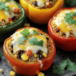 - 4 large bell peppers (any color, tops cut off and seeds removed) - 1 cup cooked quinoa - 1 can (15 oz) black beans, rinsed and drained These main ingredients create a great base for our stuffed peppers. The bell peppers provide a sweet and slightly crunchy shell. Cooked quinoa adds a nutty flavor and a filling texture. Black beans give extra protein and fiber, making these peppers satisfying. - 1 teaspoon cumin - 1 teaspoon smoked paprika - Salt and pepper to taste - 1 cup shredded cheese (cheddar or a blend) - Fresh cilantro for garnish Seasoning is key to making these stuffed peppers pop with flavor. Cumin brings warmth, while smoked paprika adds depth. Salt and pepper round out the taste. Topping with cheese adds a creamy layer, and cilantro gives a fresh burst at the end. - Additional vegetables (like diced onions or corn) - Different types of cheese (like mozzarella or pepper jack) - Spices and herbs for variation (like chili powder or oregano) Feel free to get creative with your stuffed peppers! You can add extra veggies for more nutrition or swap cheeses for a different taste. Choosing spices like chili powder can kick up the heat if you like it spicy. Prepping the bell peppers Start with four large bell peppers. You can pick any color you like. Cut off the tops and remove the seeds. Rinse them under cold water to clean. This helps get rid of any dirt. Set the peppers aside for now. Preparing the quinoa mixture In a big bowl, combine one cup of cooked quinoa. Add in a small onion, finely chopped, and two cloves of minced garlic. Next, mix in one can of black beans, rinsed and drained, and one cup of corn. You can use fresh or frozen corn based on what you have. Sprinkle in one teaspoon each of cumin and smoked paprika, along with salt and pepper to taste. Finally, add one cup of diced tomatoes. Stir everything together well. Make sure all the ingredients mix evenly. Setting the air fryer Preheat your air fryer to 375°F (190°C). Let it warm up for about five minutes. This step helps cook the peppers evenly. Cooking times and techniques Now, it’s time to stuff the peppers. Fill each pepper with the quinoa mixture. Press down lightly to pack it in. Place the stuffed peppers in the air fryer basket, making sure they stand upright. They should not touch each other. This ensures they cook evenly. Air fry them for 15 to 20 minutes. You want them to be tender and slightly charred on top. Adding cheese during cooking With five minutes left, take one cup of shredded cheese and sprinkle it on top of each pepper. This will melt beautifully and add extra flavor. Cooling and garnishing Once the cooking time is up, carefully remove the peppers from the air fryer. Let them cool for a few minutes. Before serving, garnish with fresh cilantro. This adds a nice touch and enhances the flavor. Enjoy your delicious air fryer stuffed peppers! - Best temperature settings: Set your air fryer to 375°F (190°C). This temperature cooks the peppers evenly and helps them become tender. - How to avoid soggy peppers: To keep your peppers firm, do not overstuff them. Leave a little space at the top. Also, ensure they are upright in the air fryer for good air circulation. - How to cook quinoa perfectly: Rinse the quinoa before cooking. Use a ratio of 2 cups of water to 1 cup of quinoa. Bring it to a boil, then reduce the heat to low and cover. Cook for about 15 minutes until all water is absorbed. - Alternative cooking methods for quinoa: You can also cook quinoa in a rice cooker or Instant Pot. Both methods give you fluffy quinoa with little effort. - Serving suggestions: Serve the stuffed peppers on a large platter. Drizzle with olive oil and add a sprinkle of fresh cilantro for a pop of color. - Plating ideas for a beautiful meal: Cut the peppers in half for a colorful display. Use a bed of greens or quinoa to elevate the peppers and create height on your plate. {{image_2}} You can change the protein in stuffed peppers. Ground turkey or chicken works well. These options add a hearty touch. For a plant-based twist, try black beans or lentils. They pack protein and fiber too. You can even use tempeh for a nutty flavor. Spices can change the game for stuffed peppers. Try adding chili powder for some heat. If you love smokiness, add more smoked paprika. Cheese also adds richness. Cheddar is great, but mozzarella or pepper jack can add fun flavors. Think about what to serve with your stuffed peppers. A fresh salad pairs well for a light meal. You can also serve rice or quinoa on the side. For gatherings, cut the peppers into smaller pieces. This way, guests can easily enjoy them. Presentation matters, so arrange them on a colorful platter. Add a sprinkle of fresh cilantro for a pop of color. To store cooked stuffed peppers, let them cool first. Then, place them in an airtight container. This keeps them fresh in the fridge for up to four days. If you want to keep them longer, consider freezing. Make sure to wrap each pepper in plastic wrap before placing them in a freezer-safe bag. This extra layer helps prevent freezer burn. Label the bags with the date to track freshness. You can freeze stuffed peppers either before or after cooking them. If you freeze them raw, prepare and stuff them, then freeze. Place them in a single layer on a tray until firm. Once frozen, transfer them to freezer bags. If you freeze cooked peppers, let them cool completely first. To reheat, thaw overnight in the fridge. Then, air fry at 375°F for about 10 minutes. This warms them through and restores some crispness. Stuffed peppers can last in the fridge for up to four days. Signs of spoilage include a sour smell or mushy texture. If you see mold or any unusual color, it's best to toss them. When properly frozen, they can last up to three months. Always check for signs of spoilage before eating. Can I make these stuffed peppers ahead of time? Yes, you can make stuffed peppers ahead. Prepare them up to the cooking step and store them in the fridge. They stay good for 1-2 days. When you are ready, just pop them in the air fryer. This makes meal prep easy and saves time. What is the best air fryer for stuffed peppers? The best air fryer for stuffed peppers has a good size and even heating. Look for one that fits 4 large peppers comfortably. Brands like Ninja and Instant Pot are great choices. They cook evenly and have easy controls. How healthy are quinoa-stuffed peppers? Quinoa-stuffed peppers are very healthy. They are low in calories and high in fiber. They also provide protein and essential vitamins. This dish is a great choice for a balanced meal. What are the nutritional benefits of quinoa? Quinoa is a super grain. It is packed with protein and fiber. It also has vitamins and minerals like magnesium and iron. Quinoa helps keep you full and is gluten-free. This makes it perfect for a healthy diet. What can I use instead of quinoa? You can use rice, couscous, or farro instead of quinoa. Each will change the flavor and texture a bit. Choose what you like best or what you have on hand. Can I use frozen peppers for this recipe? Yes, you can use frozen peppers. Just thaw them first and drain any extra water. This helps avoid soggy peppers when cooking. They can still taste great and be a quick option! You now have all the tools needed to make delicious quinoa-stuffed peppers. We covered the key ingredients like bell peppers, cooked quinoa, and black beans, along with great seasoning tips. I shared step-by-step instructions for prep and cooking. I also offered helpful tips, variations, and storage info to make your cooking experience easier. Enjoy experimenting with flavors and designs. These stuffed peppers are tasty, healthy, and fun to prepare. Get cooking and share your creations!