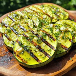 To make Lemon Herb Grilled Zucchini, you need the following ingredients: - 4 medium zucchinis, sliced into thick rounds - 3 tablespoons olive oil - 2 tablespoons fresh lemon juice - 1 teaspoon lemon zest - 2 cloves garlic, minced - 1 teaspoon dried oregano - 1 teaspoon dried thyme - Salt and pepper to taste - Fresh parsley, chopped for garnish Each ingredient plays a key role in the flavor. Use medium zucchinis for the best texture. Slice them thick to keep them sturdy on the grill. Adjust the olive oil and lemon juice for a lighter or zestier flavor. You can also swap dried herbs for fresh ones if you have them. Fresh herbs add a bright taste, making your dish even more vibrant. Fresh ingredients make a big difference. Look for zucchinis that are firm and shiny. Avoid any with soft spots or blemishes. For the best lemon flavor, choose lemons that are heavy for their size. When selecting garlic, pick bulbs that feel firm and smell strong. The fresher your ingredients, the better your grilled zucchini will taste. Start by gathering all your ingredients. You will need: - 4 medium zucchinis, sliced into thick rounds - 3 tablespoons olive oil - 2 tablespoons fresh lemon juice - 1 teaspoon lemon zest - 2 cloves garlic, minced - 1 teaspoon dried oregano - 1 teaspoon dried thyme - Salt and pepper to taste - Fresh parsley, chopped for garnish In a large mixing bowl, whisk together the olive oil, lemon juice, lemon zest, minced garlic, dried oregano, dried thyme, salt, and pepper. Mix until everything is well combined. This will be your marinade. Next, add the zucchini slices to the bowl. Toss them gently in the marinade. Make sure each piece is well coated. Let the zucchinis marinate for at least 30 minutes. This step helps the flavors soak in. While the zucchini marinates, preheat your grill to medium-high heat. It should be hot before you add the zucchini. Once the grill is ready, place the marinated zucchini slices directly on the grill. Grill them for about 4-5 minutes on each side. Look for those lovely grill marks and check if they are tender. After grilling, remove the zucchini from the heat and let them rest for a minute. This helps keep them juicy. Transfer the grilled zucchini to a serving platter. For a pop of color, sprinkle freshly chopped parsley on top. If you want, you can drizzle extra lemon juice over the zucchini. A pinch of sea salt adds a nice touch too. Serve these delicious grilled zucchinis warm. They make a great side dish for any meal. Enjoy your fresh and tasty lemon herb grilled zucchini! To grill zucchini well, start with medium-high heat. This helps the zucchini cook evenly. Always preheat your grill to avoid sticking. Use a grilling basket or skewers for easy flipping. This keeps the slices from falling through the grates. Add a pinch of red pepper flakes for heat. You can also try fresh herbs like basil or dill. If you want a smoky flavor, add smoked paprika to your marinade. For extra zest, mix in some lemon zest with the olive oil. Don't cut zucchini too thin; they may burn easily. Marinating for less than 30 minutes fails to soak in the flavors. Avoid flipping the zucchini too soon. Let them get nice grill marks first. Lastly, don’t overcrowd the grill; keep space between each slice for even cooking. {{image_2}} You can play with the herbs in this recipe. Try adding fresh basil or dill for a twist. These herbs can change the flavor profile and make it more vibrant. A pinch of red pepper flakes adds heat, while smoked paprika gives a nice depth. Grilling is great, but you can also roast zucchini in the oven. Just place them on a baking sheet with the marinade. Roast them at 400°F for about 20 minutes. You could even sauté them in a pan over medium heat for a quick option. Each method brings out different textures. Lemon herb grilled zucchini pairs well with many dishes. Serve it as a side with grilled chicken or fish for a balanced meal. It also shines in salads or wraps. Add it to a grain bowl with quinoa and feta for a tasty lunch. Drizzle with extra lemon juice to enhance the freshness. To keep your Lemon Herb Grilled Zucchini fresh, store it in the fridge. Place the zucchini in an airtight container. It will last for about 3 to 4 days. If you want to keep it longer, you can follow the freezing instructions. If you want to save some grilled zucchini for later, freezing is a great option. First, let the zucchini cool completely. Then, place it in a freezer-safe bag. Squeeze out as much air as you can before sealing. It will stay good in the freezer for up to 2 months. Just remember to label the bag with the date. Reheating your zucchini is simple. You can use a microwave or an oven. For the microwave, place the zucchini on a plate and cover it with a damp paper towel. Heat for about 30 seconds. If you prefer the oven, preheat it to 350°F (175°C). Spread the zucchini on a baking sheet and heat for about 10 minutes. This will help keep the zucchini tender and tasty. You should grill zucchini for about 4-5 minutes on each side. This gives it a nice char and makes it tender. Keep an eye on it, as cooking time can vary based on thickness. The goal is to see grill marks and feel that slight softness. Yes, you can prepare the zucchini ahead of time. Marinate it for up to 2 hours before grilling. If you want to save time, slice and coat the zucchini in the marinade. Store it in the fridge until you're ready to grill. This makes it easy for quick meals. Some great herbs for zucchini are oregano, thyme, basil, and parsley. Oregano and thyme add earthiness, while basil gives a fresh touch. You can mix and match these herbs based on your taste. Fresh herbs work well, but dried ones are good too. In this post, we covered how to grill zucchini perfectly. We talked about the best ingredients, preparation steps, and grilling tips. I shared ways to enhance flavor and avoid mistakes. You can also try different herbs and cooking methods. Finally, I provided smart storage tips and answered common questions. Grilling zucchini is easy, fun, and tasty. With these tips, you can enjoy great meals. Dive in and start grilling today!