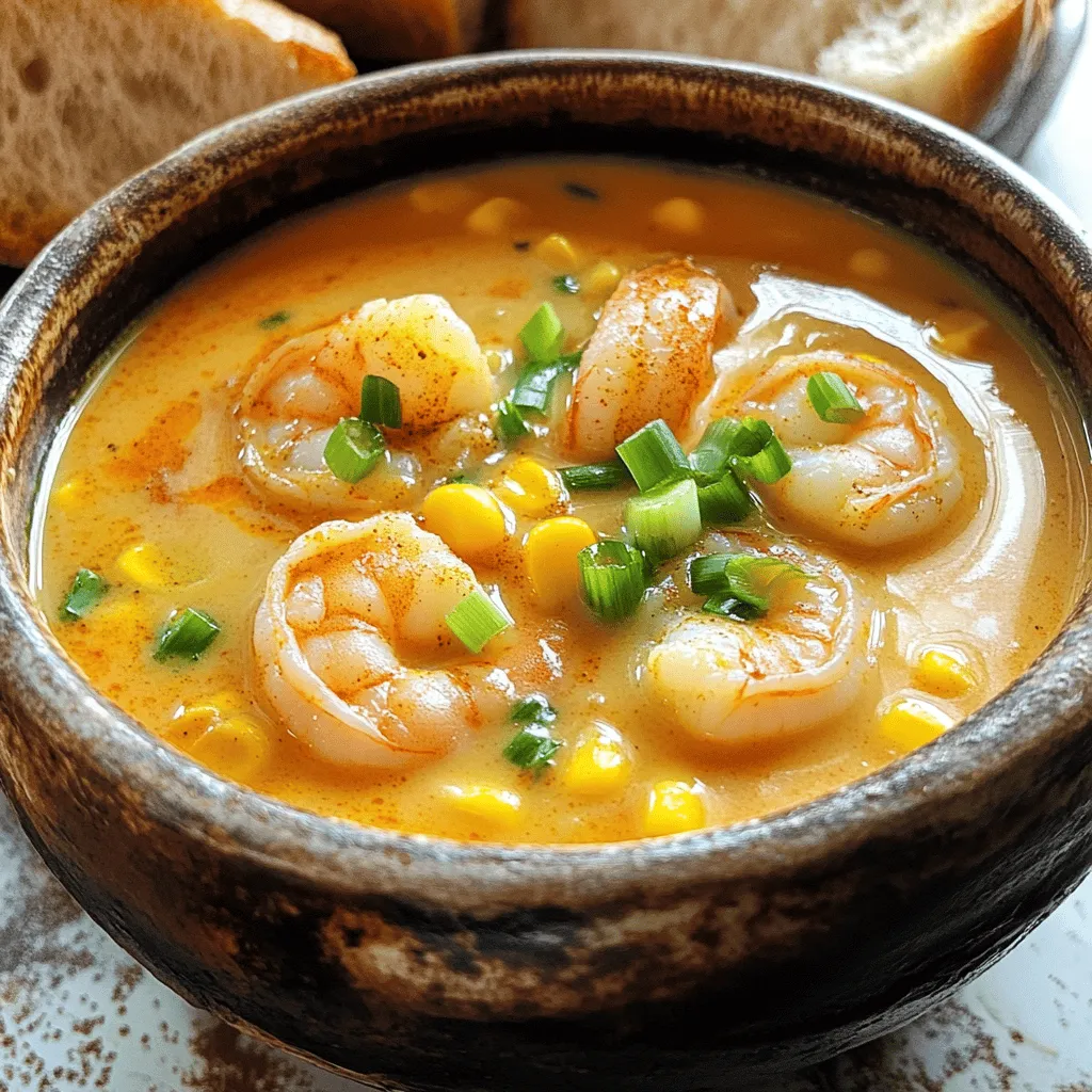 To make Creamy Cajun Shrimp Soup, you need fresh and flavorful ingredients. Here’s what you need: - 1 lb large shrimp, peeled and deveined - 2 tablespoons Cajun seasoning - 2 tablespoons olive oil - 1 medium onion, finely chopped - 2 cloves garlic, minced - 1 bell pepper (red or green), diced - 2 stalks celery, diced - 1 can (14.5 oz) diced tomatoes - 4 cups chicken or vegetable broth - 1 cup heavy cream - 1 cup corn (canned or frozen) - Salt and pepper to taste - Chopped green onions for garnish You can substitute some ingredients based on your needs. If you want a gluten-free option, ensure your broth is gluten-free. For a dairy-free version, use coconut milk instead of heavy cream. When selecting shrimp, look for ones that smell fresh and have a firm texture. For vegetables, choose ones that are vibrant and crisp. Fresh ingredients make a big difference in flavor and texture. To start, prepare the shrimp. Take 1 pound of large shrimp, then peel and devein them. In a medium bowl, toss the shrimp with 2 tablespoons of Cajun seasoning. Make sure each shrimp is well coated. Set them aside for now. Next, chop your vegetables. You’ll need one medium onion, two cloves of garlic, one bell pepper, and two stalks of celery. Dice them all into small pieces. Heat 2 tablespoons of olive oil in a large pot over medium heat. Add the chopped onion, garlic, bell pepper, and celery. Sauté the mixture for about 5 to 7 minutes until the veggies are soft and fragrant. Now, it’s time to simmer the soup. Stir in one can of diced tomatoes with juice. Let it cook for an extra 3 minutes. Then, add 4 cups of chicken or vegetable broth. Bring the mixture to a simmer and let it cook for about 10 minutes to blend the flavors. Temperature control is key when cooking shrimp. After simmering, stir in 1 cup of corn. Bring the soup back to a simmer. Now, gently add the seasoned shrimp. Cook for 4 to 5 minutes until the shrimp turn opaque and are cooked through. When it comes to stirring, use a gentle hand. This helps keep the shrimp intact. Add the shrimp at the right time for the best texture. For the creamy finish, lower the heat before adding 1 cup of heavy cream. Stir it in slowly and avoid boiling the soup. This way, the cream won’t separate. Finally, taste your soup. Adjust the seasoning with salt and pepper to match your preference. You’re now ready to serve this delicious Creamy Cajun Shrimp Soup! To make your soup even tastier, consider adding more spices. A pinch of cayenne pepper gives it a nice kick. You can also add smoked paprika for a smoky touch. Fresh herbs like parsley or thyme add bright flavors too. Using homemade broth is best, as it adds depth. If you use store-bought broth, choose low-sodium to control salt levels. Homemade broth is simple to make. Just simmer bones or veggies with water for hours. This extra step can boost the taste of your soup. You can switch up the proteins in this soup. Try chicken or sausage instead of shrimp. For a fun twist, add crab or lobster. If you want to go meatless, use extra veggies. Zucchini, spinach, or kale blend well with the flavors. To make a veggie version of Creamy Cajun Shrimp Soup, skip the shrimp. Use vegetable broth and add more beans or lentils. This makes a hearty meal without meat. Pair this soup with crusty bread for dipping. A side salad with bright greens also works well. For a special touch, serve with garlic bread. For garnishing, sprinkle chopped green onions on top. A dash of chili flakes can add color and spice. You might also drizzle a little olive oil for a nice finish. {{image_2}} To keep your Creamy Cajun Shrimp Soup fresh, store it in an airtight container. Let the soup cool down before sealing it. This helps prevent moisture build-up, which can spoil the soup. Place it in the fridge for up to three days. If you want to freeze the soup, pour it into freezer-safe bags or containers. Leave some space at the top for expansion. It can last up to three months in the freezer. Just remember to label the bags with the date! When you’re ready to enjoy the leftovers, reheat your soup gently. Use the stovetop for the best flavor and texture. Pour the soup into a pot and warm it over medium heat. Stir it often until it’s hot. If you prefer the microwave, use a microwave-safe bowl. Heat it in short bursts, stirring in between. This helps it heat evenly without cooking it more. Enjoy your soup just like it was fresh! A serving of Creamy Cajun Shrimp Soup has about 300 calories. The shrimp gives a good source of protein. Each bowl offers healthy fats from olive oil. The veggies add fiber and vitamins. Heavy cream adds richness but also calories. Using corn boosts sweetness and adds nutrients, too. This recipe contains shrimp, which is a common allergen. It also uses heavy cream, which some people avoid. If you want a lighter soup, try using half-and-half or coconut milk instead. These swaps can cut calories and fat while still tasting great. Always check labels for allergens when using canned goods. How long can I store Creamy Cajun Shrimp Soup in the fridge? You can store this soup in the fridge for 3 to 4 days. Keep it in an airtight container. If you want to enjoy it later, just reheat it on the stove. Can I substitute heavy cream with a lighter option? Yes, you can use half-and-half or coconut milk for a lighter choice. These options will still give you a creamy texture but with fewer calories. What can I serve with this soup to make it a complete meal? Pair the soup with crusty bread or a fresh salad. You can also add rice for a hearty meal. What’s the best way to prevent shrimp from overcooking? Cook the shrimp just until they turn opaque, about 4 to 5 minutes. Remove them from heat as soon as they look done. This keeps them tender and juicy. How can I make this soup spicier or milder? To spice it up, add more Cajun seasoning or a dash of hot sauce. For a milder flavor, use less seasoning and skip the hot sauce. Adjust to your taste! In this blog post, we explored the essential ingredients and steps to make Creamy Cajun Shrimp Soup. I shared tips for flavor enhancement, cooking techniques, and proper storage. You can customize the soup to fit your dietary needs and preferences. My final thoughts? Enjoy making this dish! It's delicious, easy to prepare, and perfect for sharing. Keep experimenting with flavors and variations to make it your own. Happy cooking!