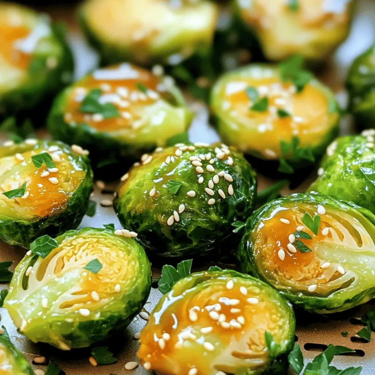 To make Air Fryer Honey Mustard Brussels Sprouts, you need these key ingredients: - 1 lb Brussels sprouts, trimmed and halved - 2 tablespoons honey - 2 tablespoons Dijon mustard - 1 tablespoon olive oil - 1 teaspoon garlic powder - ½ teaspoon salt - ¼ teaspoon black pepper - ¼ teaspoon smoked paprika These ingredients create a sweet and tangy flavor that pairs perfectly with the sprouts. The honey adds a lovely sweetness, while the Dijon mustard gives it a nice bite. Garlic powder adds depth, and smoked paprika brings warmth to the dish. To elevate your Brussels sprouts, consider adding: - 1 tablespoon apple cider vinegar (for extra tang) This ingredient is optional but adds a nice zing. If you want a brighter taste, the vinegar is a great choice. You can also sprinkle some sesame seeds or chopped parsley on top for added crunch and color when serving. For this recipe, you will need: - Air fryer - Large mixing bowl - Cutting board - Sharp knife - Measuring spoons Having these tools ready makes cooking easier. The air fryer is key for achieving crispy sprouts without much oil. A good knife helps you halve the Brussels sprouts evenly, ensuring they cook well. Start with 1 pound of Brussels sprouts. Trim off the ends and cut them in half. This helps them cook evenly. Rinse the sprouts under cold water to remove any dirt. Pat them dry with a clean towel. Dry sprouts get crispier in the air fryer. Grab a large mixing bowl. Add 2 tablespoons of honey and 2 tablespoons of Dijon mustard. Pour in 1 tablespoon of olive oil. Sprinkle in 1 teaspoon of garlic powder, ½ teaspoon of salt, ¼ teaspoon of black pepper, and ¼ teaspoon of smoked paprika. For a tangy twist, add 1 tablespoon of apple cider vinegar. Mix all the ingredients until smooth. Preheat your air fryer to 375°F (190°C) for about 5 minutes. Toss the halved Brussels sprouts in the honey mustard mix. Make sure they are covered well. Place them in the air fryer basket in a single layer. If needed, cook in batches. Cook for 12-15 minutes. Shake the basket halfway through for even cooking. The sprouts should turn golden brown and crispy. Once done, transfer them to a serving bowl. Drizzle any leftover sauce on top for more flavor. To get that perfect crispiness, always preheat your air fryer. Set it to 375°F (190°C) for about 5 minutes. This helps the Brussels sprouts cook evenly. When you place them in the basket, make sure they are in a single layer. If they are too crowded, they won’t crisp up well. Shake the basket halfway through cooking. This ensures that each sprout gets golden and crunchy. You can tweak the flavor to match your taste. If you like it sweeter, add more honey. For a tangy kick, increase the Dijon mustard. If you want a little heat, sprinkle in some red pepper flakes. The optional apple cider vinegar adds a nice tang, too. Mix and match these ingredients to create your ideal flavor burst. One common mistake is not trimming the Brussels sprouts properly. Always trim and halve them before cooking. This helps them cook faster and more evenly. Another mistake is skipping the shaking step. If you don’t shake the basket, some sprouts may burn while others remain soft. Finally, avoid cooking them for too long. Check them at 12 minutes, and then adjust as needed. {{image_2}} You can change the taste of your Brussels sprouts easily. Try using maple syrup instead of honey for a sweeter note. You could also swap Dijon mustard with whole grain mustard for extra texture. If you like spice, add a pinch of cayenne pepper or chili flakes. For a zesty kick, squeeze fresh lemon juice over the sprouts after cooking. This gives a bright and fresh flavor. Air fryers are great, but you can cook these Brussels sprouts in the oven too. Set your oven to 400°F (200°C). Spread the coated sprouts on a baking sheet. Bake for about 20-25 minutes, tossing halfway through. You can also roast them on a grill. Just make sure to use a grill basket to keep them from falling through the grates. Each method will give you a tasty result. Seasonal ingredients can elevate your dish. In fall, try adding roasted chestnuts or cranberries for sweetness. In spring, toss in fresh herbs like thyme or parsley for a burst of flavor. During winter, add a sprinkle of pomegranate seeds for a pop of color and taste. Using seasonal ingredients makes your meal fresher and more exciting. After enjoying your air fryer honey mustard Brussels sprouts, store any leftovers in an airtight container. Let them cool first to keep them fresh. They will stay good in the fridge for up to three days. If you want to keep them longer, consider freezing. To reheat, simply place the Brussels sprouts back in the air fryer. Set the temperature to 350°F (175°C) and heat for about 5-7 minutes. This method helps to restore their crispiness. You can also use the oven at 350°F (175°C) for about 10 minutes. If you want to freeze the Brussels sprouts, make sure they are completely cool first. Place them in a freezer-safe bag or container. They can last for up to three months in the freezer. When ready to eat, thaw them in the fridge overnight before reheating. Yes, you can use frozen Brussels sprouts. Just keep in mind they may not get as crispy as fresh ones. Thaw them first and pat them dry. This helps remove excess moisture, which can make them soggy. If you don't have an air fryer, you can roast the Brussels sprouts in your oven. Preheat the oven to 400°F (200°C). Use a baking sheet lined with parchment paper. Cook for about 20-25 minutes, tossing halfway through. Brussels sprouts are done when they are golden brown and crispy on the outside. You can also poke them with a fork. They should be tender inside. If they are still hard, cook for a few more minutes. Yes, making this recipe vegan is easy. Simply replace honey with maple syrup or agave nectar. This keeps the sweet flavor while making it plant-based. The rest of the ingredients are already vegan-friendly. In this post, we explored how to make honey mustard Brussels sprouts. We covered the main and optional ingredients, easy step-by-step instructions, and tips for perfecting your dish. I shared variations and storage tips, so you can enjoy leftovers or adapt the recipe to your tastes. Remember, cooking should be fun and flexible. With these ideas, you can create your own twist on this dish. Enjoy experimenting and savoring every bite of this tasty side!