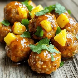 - 1 pound ground chicken or turkey - 1/2 cup breadcrumbs - 1/4 cup finely chopped fresh cilantro - 1 egg, lightly beaten - 1 teaspoon garlic powder - 1 teaspoon onion powder - 1/2 teaspoon salt - 1/2 teaspoon black pepper - 1 cup pineapple chunks (fresh or canned) These ingredients create a tasty base for your meatballs. The ground chicken or turkey provides a light and tender texture. Breadcrumbs help bind everything together. Fresh cilantro adds a bright flavor. The egg acts as a binder, while the garlic and onion powders bring depth. Finally, the salt and pepper enhance all the flavors. - 1/2 cup sweet chili sauce - 1 tablespoon soy sauce - 1 tablespoon rice vinegar - 1 tablespoon sesame oil This sauce gives the meatballs a sweet and spicy kick. Sweet chili sauce is the star, bringing in that signature flavor. Soy sauce adds depth and saltiness. Rice vinegar introduces a hint of acidity, balancing the sweetness. Sesame oil rounds it all off with a nutty aroma. - Extra cilantro, for garnish - Sliced green onions - Sesame seeds These toppings add freshness and a pop of color. Extra cilantro brightens the dish. Sliced green onions provide crunch and a mild onion flavor. Sesame seeds add a nice texture and look great on top. You can play around with these to make your meatballs even more appealing. First, set your oven to 400°F (200°C). This high heat helps the meatballs cook fast and brown nicely. Line a baking sheet with parchment paper. This keeps the meatballs from sticking and makes cleanup easy. In a big bowl, combine 1 pound of ground chicken or turkey, 1/2 cup of breadcrumbs, and 1/4 cup of finely chopped fresh cilantro. Add 1 lightly beaten egg, 1 teaspoon of garlic powder, 1 teaspoon of onion powder, 1/2 teaspoon of salt, and 1/2 teaspoon of black pepper. Mix everything well until it’s all combined. You want to feel the textures blend together. Now, shape the mixture into small balls, about 1 inch wide. Place these meatballs on your lined baking sheet. Make sure they have space between them. Bake in the oven for about 20 minutes. They should be golden brown and cooked through. While the meatballs bake, let’s make the sauce. In a small saucepan over medium heat, mix 1/2 cup of sweet chili sauce, 1 tablespoon of soy sauce, 1 tablespoon of rice vinegar, and 1 tablespoon of sesame oil. Stir it well and let it simmer for 5-7 minutes. This helps the flavors blend beautifully. When the meatballs are done, take them out of the oven. Place them in a large bowl. Pour your sweet chili pineapple sauce over them. Toss gently until every meatball is covered. You want that sweet flavor on each bite. Serve the meatballs warm. You can drizzle more sauce on top if you like. For a fresh touch, add extra cilantro as a garnish. These meatballs go great with rice or noodles, too! Enjoy your meal! To get the best meatball texture, start with the right meat. Ground chicken or turkey work well. The key is to mix gently; too much mixing makes them tough. Use breadcrumbs to help keep them light. They hold moisture, giving you a juicy bite. Adding an egg binds everything together. Don't skip the spices! Garlic and onion powder add great flavor. You can make these meatballs ahead of time. Form them and place them on a baking sheet. Freeze them for about an hour. Once firm, transfer them to a bag. This saves space in your freezer and keeps them fresh. When ready to cook, bake straight from frozen. Just add a few extra minutes to your baking time. Having the right tools makes cooking easier. Here’s what I recommend: - Mixing bowl for combining ingredients - Baking sheet lined with parchment paper - Small saucepan for the sauce - Meatball scoop or spoon for even sizing - Tongs for easy meatball handling These tools will help you make perfect sweet chili pineapple meatballs every time! {{image_2}} You can switch the meat in this recipe. Ground beef, pork, or lamb work well. If you like a leaner option, ground turkey or chicken is great too. Each meat brings its own taste and texture. Feel free to try your favorite! For a vegetarian choice, use lentils or black beans. Mash them up and mix them with breadcrumbs and spices. If you want a vegan option, try using tofu or tempeh. Crumble them and mix in the same way as meat. These options still taste great with the sweet chili pineapple sauce! Add some fun flavors to your meatballs! You can mix in chopped bell peppers or carrots. They add crunch and sweetness. For a spicy kick, add a dash of hot sauce or chili flakes. You can even try adding crushed pineapple to the meatball mix. This will give an extra burst of flavor and moisture! To store leftover meatballs, let them cool. Place them in an airtight container. Keep them in the fridge for up to three days. If you want to keep them longer, freezing is a great option. When you're ready to eat your leftovers, preheat your oven to 350°F (175°C). Place the meatballs on a baking sheet. Heat them for about 10-15 minutes. This keeps them moist. You can also use a microwave. Heat them in a bowl with a splash of water. Cover with a lid to keep the steam in. You can freeze both uncooked and cooked meatballs. For uncooked meatballs, place them on a baking sheet first. Freeze them until firm, then transfer to a freezer bag. They’ll last up to three months. For cooked meatballs, store them in a container or a freezer bag. They will keep for about four months. When you’re ready to cook them, bake from frozen. This makes it easy to enjoy a quick meal! Yes, you can use ground beef. It will change the flavor slightly. Beef has a richer taste. This can pair well with the sweet sauce. Make sure to adjust cooking time if needed. If you don't have sweet chili sauce, try mixing honey and sriracha. This mix gives a sweet and spicy taste. You can also use barbecue sauce for a smoky flavor. Adjust the amount to your taste. These meatballs are not very spicy. Sweet chili sauce adds a mild heat. The sweetness of pineapple balances the spice. If you like more heat, add red pepper flakes. Yes, you can use a slow cooker. After forming the meatballs, place them in the cooker. Pour the sauce over the meatballs. Cook on low for 4 to 6 hours. This method keeps them moist and flavorful. We covered how to make sweet chili pineapple meatballs, starting with key ingredients. You learned about prepping, mixing, and baking the meatballs. We also discussed variations, storage, and helpful tips. Finding your favorite options is part of the fun. Now you can enjoy these tasty meatballs anytime. Experiment with different ingredients and spices! Cooking should be fun and easy. Enjoy your meal prep and make it your own!