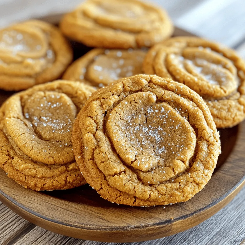 To make Brown Butter Ginger Molasses Cookies, gather these simple ingredients: - 1 cup unsalted butter - 1 cup brown sugar, packed - 1/2 cup granulated sugar - 1/2 cup molasses - 1 large egg - 2 teaspoons vanilla extract - 3 cups all-purpose flour - 2 teaspoons ground ginger - 2 teaspoons ground cinnamon - 1 teaspoon baking soda - 1/2 teaspoon salt - 1/4 teaspoon ground cloves - 1/2 cup coarse sugar for rolling (optional) Each ingredient plays a key role in the cookie’s flavor and texture. The unsalted butter adds richness and the brown sugar keeps them soft. Molasses gives that warm, deep flavor that blends perfectly with the spices. Don’t forget the vanilla; it adds a sweet note that rounds everything out. Make sure you measure carefully. A little too much flour can make the cookies dry. If you want a nice crunch, roll the dough balls in coarse sugar before baking. This step is optional, but it gives a delightful sparkle to the cookies. Now that you have everything ready, you're one step closer to baking these tasty treats! To start, melt 1 cup of unsalted butter in a saucepan over medium heat. Stir it often until it foams. Keep cooking until it turns golden brown. This process takes about 5-7 minutes. You want to smell a nutty aroma. This flavor adds warmth and depth to the cookies. In a mixing bowl, combine 1 cup of packed brown sugar, 1/2 cup granulated sugar, and 1/2 cup molasses. Pour in the browned butter. Mix these ingredients until they are well combined. This step creates a rich base for the cookies. Next, add 1 large egg and 2 teaspoons of vanilla extract to the mixture. Beat them together until the mixture is smooth. This helps to create a light and airy texture in the cookies. In another bowl, whisk together 3 cups of all-purpose flour, 2 teaspoons ground ginger, 2 teaspoons ground cinnamon, 1 teaspoon baking soda, 1/2 teaspoon salt, and 1/4 teaspoon ground cloves. Whisking ensures there are no lumps and all ingredients mix evenly. Gradually add the dry ingredients to the wet mixture. Stir gently until just combined. Be careful not to overmix. This keeps the cookies tender and chewy. Cover the bowl with plastic wrap and refrigerate the dough for 30 minutes to 1 hour. Chilling the dough helps the flavors meld and makes it easier to handle. Preheat your oven to 350°F (175°C). Line two baking sheets with parchment paper. Scoop about 2 tablespoons of dough for each cookie. Roll them into balls and, if desired, roll in 1/2 cup coarse sugar. Place them on the baking sheets, leaving space between each cookie. Bake for 10-12 minutes. The edges should be set, but the centers will still be soft. After baking, let the cookies cool on the baking sheet for a few minutes. Then transfer them to a wire rack to cool completely. To get soft and chewy cookies, follow these tips. First, use dark brown sugar. It has more moisture, which gives a rich taste. Next, do not overmix the dough. Stir just until you combine the wet and dry ingredients. This keeps the cookies tender. Also, chill the dough for at least 30 minutes. Chilling helps the flavors blend and makes the dough easier to shape. Lastly, bake until the edges are set but the middle is still soft. This ensures a perfect chewy center. Brown butter adds a deep flavor to your cookies. Start by melting unsalted butter in a saucepan over medium heat. Stir the butter continuously. Watch for foam to form. The color will change to golden brown. This process takes about 5-7 minutes. When you smell a nutty aroma, remove it from heat. Let it cool slightly before adding it to the sugar mix. This step is key to getting that rich taste. For even baking, rotate your trays halfway through the baking time. If you use two trays, swap their positions. This helps cookies cook evenly. Also, space the dough balls about 2 inches apart. This allows hot air to circulate around each cookie. Lastly, keep an eye on your cookies. Ovens can vary, so check them a minute early. Enjoy the process, and your cookies will come out great every time! {{image_2}} To make gluten-free cookies, swap the all-purpose flour with gluten-free flour. You can use a blend of almond flour and coconut flour. Another option is using a cup-for-cup gluten-free flour mix. These options keep the cookies soft and chewy while ensuring they are safe for those with gluten intolerance. For a vegan twist, replace the egg with a flax egg. Mix one tablespoon of ground flaxseed with three tablespoons of water, then let it sit for five minutes to thicken. Use coconut oil instead of butter for a rich flavor. You can also replace the molasses with maple syrup for a lighter taste. To enhance the flavor, try adding ground nutmeg or cardamom. A pinch of allspice can give the cookies a warm, cozy feel. If you love heat, add some cayenne pepper for a spicy kick. These spices will elevate the classic ginger and molasses flavor and make your cookies unique. To keep your cookies fresh, use airtight containers. Glass jars or plastic bins work well. Place parchment paper between layers to prevent sticking. Store at room temperature for the best taste. If you want to keep them longer, consider freezing them. This way, you can enjoy a taste of fall anytime! Freezing cookie dough is easy. First, scoop the dough into balls. Place the balls on a baking sheet and freeze them for an hour. Once frozen, transfer them to a zip-top bag. Label the bag with the date. When you want cookies, you can bake them straight from the freezer. Just add a minute or two to the baking time. You can also freeze baked cookies. Allow them to cool completely first. Then, wrap each cookie tightly in plastic wrap. Place them in a freezer bag. They can last up to three months in the freezer. Brown butter ginger molasses cookies stay fresh for about a week at room temperature. Keep them in an airtight container to maintain their flavor and texture. If you store them in the fridge, they can last up to two weeks. However, the cookies may become a bit firmer. Always check for any signs of spoilage before enjoying them. Yes, you can use salted butter. Salted butter has added salt, which can change the cookie's taste. If you use it, skip the added salt in the recipe. Unsalted butter lets you control the salt better. Many bakers prefer unsalted for its clean flavor. Check the edges of the cookies. They should be set and firm. The centers may look soft and slightly underbaked. This is okay! They will firm up as they cool. A light golden color on the edges is also a good sign. Absolutely! Chocolate chips can add a nice touch. Use about one cup of chips. Mix them in with the dry ingredients. This will give you a lovely chocolatey flavor. You can also try other mix-ins like nuts or dried fruit. If your dough is sticky, chill it longer. Place it in the fridge for an extra 30 minutes. This helps it firm up. You can also use a bit more flour. Add just a tablespoon at a time until it’s easier to handle. This blog covers all you need for perfect brown butter ginger molasses cookies. We explored key ingredients and how to brown butter for great flavor. I shared tips for soft, chewy cookies and offered variations to suit your taste, like gluten-free or vegan options. Proper storage keeps cookies fresh longer. Remember, baking is both art and science. A little patience will yield delicious results. Enjoy your baking journey and savor every bite. Happy baking!