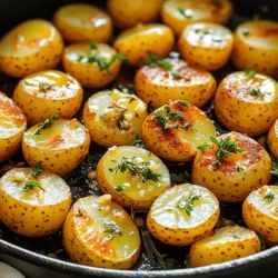 - 2 pounds baby potatoes, halved - 3 tablespoons olive oil - 4 cloves garlic, minced - 1 tablespoon fresh rosemary, chopped - 1 tablespoon fresh thyme, chopped The main ingredients make this dish shine. Baby potatoes are small and tender. They cook fast and taste great. Olive oil adds richness and helps with browning. Garlic gives a strong, tasty kick. Fresh rosemary and thyme bring a lovely aroma. These herbs make the dish feel special. - 1 teaspoon paprika - Salt and black pepper to taste Seasoning is key to great flavor. Paprika adds warmth and a bit of color. Salt enhances all the other tastes. Black pepper gives a nice, spicy edge. Adjust these seasonings to suit your taste. - Fresh parsley, chopped (for garnish) Garnishing adds a fresh touch. Fresh parsley brightens the dish. It adds color and a hint of flavor. Always sprinkle it on just before serving. This small step makes your meal look and taste better. - Halve the baby potatoes: Start by cutting the baby potatoes in half. This helps them cook evenly. - Mince garlic and chop herbs: Next, mince the garlic and chop fresh rosemary and thyme. Fresh herbs give the best taste. - Heat olive oil in the skillet: Pour 3 tablespoons of olive oil into a large skillet. Heat it on medium. - Add potatoes and season: Add the halved potatoes, cut side down. Season with salt, black pepper, and paprika to enhance flavor. - Add garlic and herbs: Once the potatoes are crispy, add minced garlic, chopped rosemary, and thyme to the skillet. Stir gently to mix. - Cover and cook for tenderness: Lower the heat and cover the skillet. Cook for 10-15 minutes until the potatoes are tender. Stir occasionally for even cooking. - Adjust seasoning and garnish: After cooking, taste the potatoes. Adjust the seasoning as needed. Lastly, garnish with fresh parsley before serving. To make the best skillet potatoes, focus on crispiness. Start with dry baby potatoes. If they are wet, they won’t crisp up. Cut them in half and place them cut side down in the skillet. Use medium heat to cook them. This helps create a nice golden crust. Fresh herbs are key for flavor. I love using rosemary and thyme. They add a fresh taste that makes the dish pop. Chop them finely before adding them to the skillet. This way, the flavor spreads evenly through the potatoes. For cooking skillet potatoes, use a heavy skillet. A cast iron skillet works best. It holds heat well and gives a nice sear. Non-stick skillets are also good, but remember to use less oil. They can help prevent sticking while ensuring an even cook. Cooking time depends on the size of your potatoes. If you use larger potatoes, cut them into smaller pieces. This will help them cook more evenly. For baby potatoes, about 8-10 minutes on the first side is perfect. After flipping, reduce heat and cover for 10-15 minutes. Always check for tenderness by poking with a fork. If they are soft, they are ready to eat! {{image_2}} You can play with flavors in your garlic herb skillet potatoes. Adding other herbs can boost taste. Try basil for a fresh twist. Oregano gives a nice earthy touch. You can also sprinkle cheese over the top. Feta or Parmesan melts well and adds richness. Just add it during the last few minutes of cooking for the best results. If you want this dish to be vegan, swap the butter for more olive oil. You can also use vegetable broth instead of oil for a lighter option. For a gluten-free meal, this recipe is already safe! Just make sure your ingredients are gluten-free. This way, everyone can enjoy it without worry. Garlic herb skillet potatoes pair well with many dishes. Try them with grilled chicken or steak for a hearty meal. They also work great with roasted vegetables for a vegetarian option. A light salad on the side can add freshness. These potatoes are a versatile side that complements many main dishes beautifully. To store garlic herb skillet potatoes, let them cool first. Use a clean, airtight container. Place the potatoes in the container and seal it well. Store them in the fridge. They will keep fresh for up to three days. When reheating skillet potatoes, I suggest using a skillet again. Heat a little olive oil over medium heat. Add the leftover potatoes and stir gently. Cook until they are warm and crispy again. This keeps the texture nice. You can also use a microwave, but they may not stay crispy. If you want to freeze the potatoes, make sure they are fully cooled. Spread them out on a baking sheet in a single layer. Freeze them for one to two hours. Once frozen, transfer the potatoes to a freezer bag. Remove as much air as possible. When you want to eat them, thaw in the fridge overnight before reheating. You should use baby potatoes for this recipe. Their small size cooks evenly and quickly. They have a creamy texture that makes each bite delightful. You can also use Yukon Gold or red potatoes. Both types are great options. Just remember to halve them for even cooking. Yes, you can use dried herbs. However, fresh herbs taste better and add more flavor. If using dried herbs, use about one-third of the amount. For example, one tablespoon of fresh rosemary is about one teaspoon of dried. Add them earlier in the cooking process. This helps release their flavors. You can prep the potatoes and herbs in advance. Halve the potatoes and chop the herbs. Store them in the fridge until you are ready to cook. You can also cook the potatoes ahead of time. Just reheat them in a skillet before serving. This keeps them warm and crispy. You learned about making tasty skillet potatoes. We discussed key ingredients like baby potatoes, olive oil, and fresh herbs. I shared my step-by-step guide to help you cook them just right. Tips on achieving crispy potatoes and storage methods ensure your dish stays great. Lastly, I covered variations to suit different diets and tastes. Enjoy creating this simple dish that adds flavor to any meal!