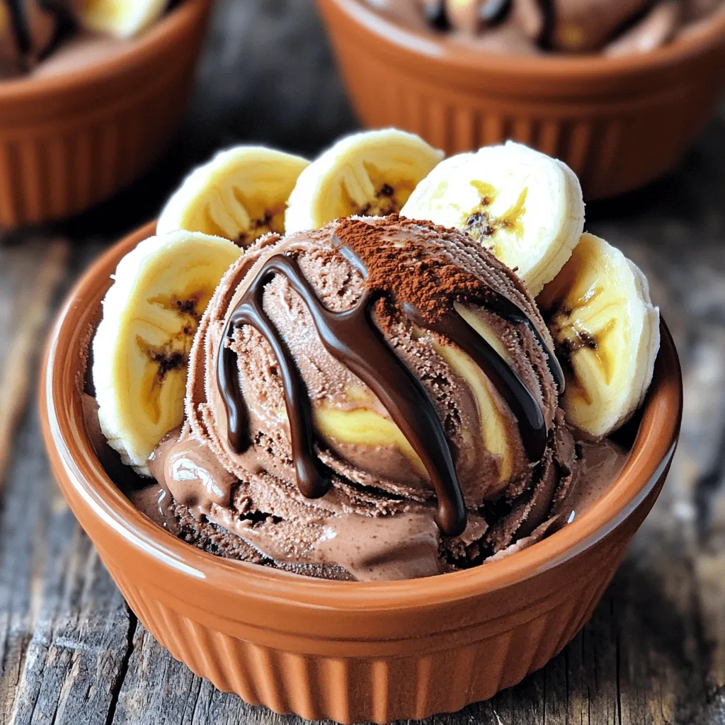 To make Chocolate Swirl Banana Ice Cream, you need: - 4 ripe bananas, sliced and frozen - 1 cup coconut milk (or any milk of choice) - 1/4 cup unsweetened cocoa powder - 1/4 cup maple syrup (or honey) - 1 teaspoon vanilla extract - A pinch of sea salt - 1/2 cup dark chocolate chips (optional for added texture) These ingredients combine to create a creamy and smooth ice cream that feels indulgent. You can make swaps based on your needs: - Use almond milk or oat milk instead of coconut milk for a nut-free option. - Swap maple syrup with agave nectar or stevia for lower sugar. - For a vegan option, ensure the chocolate chips are dairy-free. These changes can help you fit this treat into your diet while keeping it delicious. When selecting your ingredients, here are some brands I recommend: - Bananas: Choose organic bananas for the best flavor. - Coconut Milk: Try Thai Kitchen or Aroy-D for creamy textures. - Cocoa Powder: Use Ghirardelli for rich chocolate flavor. - Maple Syrup: Look for grade A pure maple syrup from Crown Maple. - Chocolate Chips: Enjoy Life offers great dairy-free options. These brands can elevate your Chocolate Swirl Banana Ice Cream, making it even more special. First, take your ripe bananas. Slice them into small pieces. Spread the slices on a baking sheet. Make sure the slices do not touch. Freeze them for at least 2 hours or overnight. This step is key for a creamy texture in your ice cream. Next, gather your frozen banana pieces. Place them in a high-speed blender. Add 1 cup of coconut milk. Then, add 1/4 cup of cocoa powder and 1/4 cup of maple syrup. Don't forget 1 teaspoon of vanilla extract and a pinch of sea salt. Blend until the mix is smooth and creamy. You might need to stop and scrape down the sides. Now, it’s time for the fun part! Pour half of the blended mixture into a container. Melt some dark chocolate in the microwave. Drizzle about a tablespoon of this melted chocolate over the ice cream. Then, add the rest of the ice cream mixture. Drizzle more melted chocolate on top. Use a knife or skewer to swirl it all together. This step makes the ice cream look beautiful. Cover the container with a lid or plastic wrap. Freeze it for about 2 to 4 hours. This will help it firm up nicely. When you’re ready to serve, scoop the ice cream into bowls. You can add some cocoa powder or banana slices on top for an extra treat. Enjoy your delicious creation! To get the creamiest ice cream, start with very ripe bananas. Their natural sweetness will shine through. Freeze the banana slices for at least two hours. This time ensures a smooth blend. If your bananas are not frozen enough, the mix will be icy. When you blend, stop often to scrape down the sides. This step helps create a uniform texture. Adding chocolate chips is optional but fun! If you want a crunch, toss in the chips after blending. Pulse the mix a few times to keep some chunks. This way, you add texture without losing the creaminess. If you prefer a smoother treat, skip the chips. The chocolate swirl alone will give you that rich flavor. For a beautiful finish, serve your ice cream in chilled bowls. A sprinkle of cocoa powder adds elegance. Fresh banana slices on top look lovely and taste great. Drizzling melted chocolate over the ice cream enhances the chocolate flavor. You can also add nuts or berries for extra flair. These simple garnishes will impress your family and friends! {{image_2}} You can mix things up with different flavors. Instead of cocoa powder, try adding peanut butter. It gives a rich taste that pairs well with bananas. You can also add vanilla bean or cinnamon for a warm twist. If you want something fruity, blend in some strawberries or mango. Each option brings a new flavor to your ice cream. You might want to adjust how sweet your ice cream is. If you like it sweeter, add more maple syrup or honey. Start with a little and taste as you go. If your bananas are very ripe, you may not need as much sweetener. This way, you can find the perfect balance for your taste. Adding nuts or seeds can make your ice cream extra fun. Try tossing in chopped walnuts or almonds for crunch. You can also use sunflower seeds for a nut-free option. Just fold them in after blending. This gives your ice cream a nice texture and healthy fats, too. To keep your chocolate swirl banana ice cream fresh, store it in an airtight container. This helps prevent ice crystals from forming. Make sure to press a piece of wax paper against the ice cream surface before sealing the lid. This extra layer helps keep the air out and the ice cream creamy. Your ice cream will stay good in the freezer for about 2 to 4 weeks. After that, it might lose some flavor or texture. Always check for any off smells before serving. If you notice any freezer burn, it’s best to toss it and make a new batch. When you want to enjoy your ice cream, take it out of the freezer. Let it sit at room temperature for about 5 to 10 minutes. This time will help soften it for easy scooping. If it’s still too hard, give it a quick stir with a spoon to make it creamier. Enjoy your delicious treat! No, fresh bananas do not work well for this ice cream. Frozen bananas give a creamy texture. They blend smoothly to create a soft-serve feel. If you use fresh bananas, the ice cream will be too runny. So, always freeze your bananas first. If you don’t have coconut milk, try almond milk or oat milk. These options work well in this recipe. Almond milk has a light taste and oat milk adds creaminess. You can also use whole milk for a richer flavor. This recipe is already dairy-free! Use coconut milk or any plant-based milk. Make sure to avoid adding any dairy products, like cream or regular chocolate. This way, you keep the ice cream creamy and tasty without dairy. You can adjust the sweetener to your taste. The bananas add natural sweetness, but the cocoa powder can make it less sweet. If you like it sweeter, add more maple syrup or honey. If you prefer it less sweet, you can skip the sweetener. Yes, you can use a regular blender, but a high-speed blender works best. A regular blender may take longer to mix the frozen bananas. If you have trouble blending, stop and scrape the sides often. This ensures everything mixes evenly for a smooth texture. This post covered how to make tasty ice cream with frozen bananas. We explored ingredients, their substitutes, and some top brands. You learned step-by-step methods, plus neat tips for great texture and flavor. We also discussed fun variations and how to store your ice cream properly. Remember, you can adapt this recipe to suit your taste. Whether you want a dairy-free version or a unique flavor, the choices are yours. Enjoy making your ice cream!