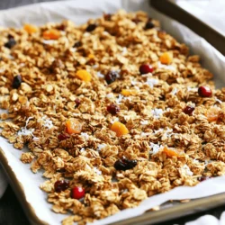 - 3 cups rolled oats - 1 cup nuts (almonds, walnuts, or pecans), chopped - 1 cup shredded coconut (unsweetened) The main ingredients form the heart of your granola. Rolled oats provide a sturdy base. They add fiber and a nice chewy texture. Nuts bring crunch and healthy fats. You can choose almonds for a sweet flavor, walnuts for a rich taste, or pecans for a buttery touch. Unsweetened shredded coconut enhances the tropical vibe and adds a subtle sweetness. - 1/2 cup maple syrup - 1/4 cup coconut oil, melted - 1 teaspoon vanilla extract The wet ingredients bind everything together. Maple syrup is the star here, giving a sweet and rich flavor. Coconut oil adds healthy fats and a hint of coconut taste. Vanilla extract rounds out the flavor profile. It makes your granola smell amazing while baking. - 1/2 teaspoon salt - 1/2 teaspoon ground cinnamon - 1/2 cup dried fruit (raisins, cranberries, or apricots) Spices bring warmth to your granola. Salt balances out the sweetness. Ground cinnamon adds a cozy flavor that pairs well with the oats. Dried fruit adds a pop of color and chewiness. Raisins, cranberries, or apricots offer different flavors and nutrients. You can mix and match to find your favorite combo. With these ingredients, you create a delicious and crunchy granola that is perfect for breakfast or snacking. Each bite delivers flavors and textures that make you want more! 1. Preheat your oven to 350°F (175°C). This helps the granola bake evenly. 2. Line a baking sheet with parchment paper. This makes cleanup easy. 3. In a large bowl, mix the rolled oats, chopped nuts, shredded coconut, salt, and ground cinnamon. Stir until well combined. 1. In another bowl, whisk together the maple syrup, melted coconut oil, and vanilla extract. Mix until it is smooth. 2. Pour the wet mix over the dry ingredients. Stir well to coat all the oats and nuts. 1. Spread the granola mixture on the lined baking sheet. Press it down lightly for an even layer. 2. Bake for about 20-25 minutes. Halfway through, stir the mix to help it brown evenly. Watch closely to avoid burning. It should turn golden and smell amazing. 3. After baking, take it out and let it cool completely on the sheet. This cooling step is key; it makes the granola crunchy. 4. Once cooled, mix in your favorite dried fruit. Store the granola in an airtight container for later. To keep your granola crunchy, the cooling process is key. After baking, let it cool completely on the baking sheet. This step allows the granola to harden. If you want extra crunch, bake it a bit longer. Just watch it closely. You don’t want to burn it. If you prefer different nuts, feel free to swap them out. Almonds, walnuts, and pecans work great. You can also use sunflower seeds or pumpkin seeds if you need nut-free options. For coconut, shredded and unsweetened offers a nice texture. If you don’t have shredded coconut, try using coconut flakes or even omit it altogether. Granola is super versatile. You can top it with fresh fruits like berries or bananas. It pairs well with yogurt, making a tasty breakfast or snack. You can also sprinkle it over desserts like ice cream or smoothie bowls for added crunch and sweetness. {{image_2}} You can play with the flavors in your granola. Try adding chocolate chips for a sweet twist. Dark chocolate pairs nicely with the maple flavor. You can also add spices like nutmeg or ginger for warmth. For a seasonal touch, mix in dried pumpkin or apple pieces in the fall. These fruits bring a festive flair. If you need gluten-free granola, use certified gluten-free oats. This way, everyone can enjoy it. For a vegan version, replace honey with maple syrup. This keeps the sweetness and stays plant-based. You can also skip the nuts to avoid allergies. Just add more seeds or oats to keep it crunchy. Adjust the maple syrup to your taste. If you like it less sweet, use half the amount. You can also try other sweeteners. Honey or agave syrup works well too. For a low-calorie option, consider using stevia or monk fruit sweetener. These keep the sweetness without the calories. To keep your homemade granola fresh, use an airtight container. Glass jars or plastic bins work well. Store the granola in a cool, dry place. This keeps moisture out and maintains its crunch. Your granola can last for about two weeks at room temperature. If you want it to last longer, consider freezing it. To keep granola crunchy, avoid exposing it to air. After opening, seal it tightly. If granola starts to soften, you can re-crisp it. Just spread it on a baking sheet and bake at 300°F (150°C) for about 10 minutes. Let it cool before storing again. You can also freeze granola for up to three months. Just place it in a freezer-safe bag or container. When ready to eat, let it thaw in the fridge. Enjoy your crunchy treat any time! To make granola clump together, use enough wet ingredients. The maple syrup and coconut oil help bind the oats. Press the mixture firmly on the baking sheet before baking. This step makes clumps form better. Stir gently halfway through baking to keep clumps intact. Let it cool completely before breaking it apart. Yes, you can use different nuts! Here are some great options: - Almonds - Walnuts - Pecans - Cashews - Hazelnuts Feel free to mix and match your favorite nuts. Each nut adds its unique flavor and crunch. If you don't have maple syrup, here are some alternatives: - Honey - Agave nectar - Brown rice syrup - Coconut nectar These options will give you a sweet flavor. Choose what you like best or have on hand. This blog post covered how to make vanilla maple granola from start to finish. We explored key ingredients, mixing methods, and baking tips. You learned how to customize flavors and switch ingredients to suit your taste. Remember, the right ratios and cooling time give you that perfect crunch. Homemade granola is fun, healthy, and easy to store. Enjoy your tasty treats, and get creative with flavors! You now have the power to make your own delicious granola at home.