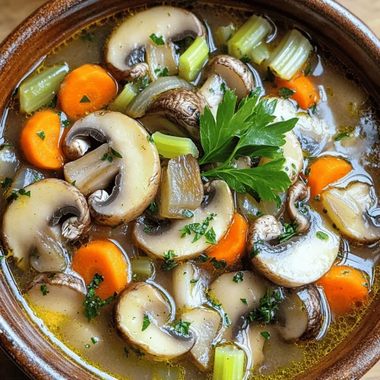 - 1 pound assorted mushrooms (cremini, shiitake, and button), sliced - 4 cloves garlic, minced - 1 large onion, diced - 2 carrots, diced - 3 stalks celery, diced - 4 cups vegetable broth - 2 tablespoons olive oil - 2 teaspoons dried thyme - 2 teaspoons dried rosemary - Salt and pepper to taste - 1 tablespoon cornstarch (optional, for thickening) - Fresh parsley, chopped (for garnish) You need one pound of assorted mushrooms. Mix cremini, shiitake, and button mushrooms for great taste. Slice the mushrooms before adding them to the stew. Use four cloves of garlic and mince them finely. Dice one large onion, two carrots, and three stalks of celery. This adds color and crunch. For the broth, use four cups of vegetable broth. This gives the stew its rich flavor. You will also need two tablespoons of olive oil to sauté the veggies. Use two teaspoons each of dried thyme and rosemary for the herbs. Season with salt and pepper as needed. If you want a thicker stew, add one tablespoon of cornstarch, mixed with water. Finally, chop fresh parsley for garnish. Choose a vegetable broth that suits your taste. You can use low-sodium broth for a healthier option. Some brands offer fun flavors like roasted garlic or herb-infused broth. You can even make your own broth at home. This lets you control the ingredients. Just simmer veggies, herbs, and spices in water for a few hours. Your homemade broth will make this stew even better! To start, gather your ingredients. You will need 1 pound of assorted mushrooms, like cremini, shiitake, and button. Clean the mushrooms and slice them. Next, dice 1 large onion, 2 carrots, and 3 stalks of celery. Finally, mince 4 cloves of garlic. Properly prepping your veggies makes cooking easier. It also helps to build flavor in your stew. Heat 2 tablespoons of olive oil in a skillet over medium heat. Once hot, add the diced onion, carrots, and celery. Sauté these for about 5 minutes until they soften. This step brings out the natural sweetness of the veggies. Stir in the minced garlic and sauté for another 1 to 2 minutes. You want to smell the garlic without burning it. This adds depth to your stew. After sautéing, transfer the veggies to your slow cooker. Add the sliced mushrooms, 4 cups of vegetable broth, 2 teaspoons of dried thyme, and 2 teaspoons of dried rosemary. Don’t forget to season with salt and pepper. Stir everything well. Cover the slow cooker and set it on low for 6 to 8 hours. If you're short on time, set it to high for 3 to 4 hours. The key is to wait until all the veggies are tender. If you want a thicker stew, mix 1 tablespoon of cornstarch with water and add it in the last 30 minutes. Enjoy the rich aroma as it cooks! To boost the taste, use fresh herbs. They add bright notes. You can mix fresh thyme or rosemary into the stew right before serving. This will bring out the flavor even more. If you don’t have fresh herbs, dried ones work well too. Just remember to add them at the start, so their flavors blend in. If you want a heartier stew, cornstarch is your friend. Mix one tablespoon of cornstarch with cold water. Stir it into the stew during the last 30 minutes of cooking. This will help thicken it nicely. Another option is to mash some of the cooked vegetables. This adds body and richness to the stew. Serve your stew in cute bowls. Add a sprinkle of fresh parsley on top for color. A drizzle of olive oil adds a nice touch too. Don't forget crusty bread on the side. It’s perfect for dipping and soaking up all that delicious broth. {{image_2}} If you want more protein, add meat to your stew. Chicken or beef work well. Cut the meat into small pieces. Brown it in the skillet before adding it to the slow cooker. This adds flavor and gives a nice texture. You can also use sausage for a spicy kick. Just slice it and toss it in. This way, you can enjoy a hearty meal. To make this stew gluten-free, check your broth. Some broths contain gluten. Use a gluten-free vegetable broth instead. You can also replace cornstarch with arrowroot powder. Mix it with water before adding it to thicken the stew. This keeps your dish safe for those with gluten allergies. You can change the veggies based on the season. In spring, add asparagus or peas for a fresh taste. In summer, zucchini or bell peppers add color and flavor. In fall, try butternut squash or sweet potatoes for a warm touch. Each season brings new options. This keeps your stew exciting and fresh all year round. After you finish your meal, let the stew cool first. Transfer any leftovers to an airtight container. Store it in the fridge for up to four days. If you want to enjoy it later, freezing is a great option. To reheat, place the stew in a pot on the stove. Heat it over low to medium heat, stirring often. You can also use a microwave. Pour the stew into a microwave-safe bowl, covering it loosely. Heat in short bursts, stirring between each. This helps it heat evenly. If you freeze the stew, it stays fresh for about three months. Use freezer-safe containers or freezer bags. Leave some room in the container for the stew to expand. When ready to eat, thaw it in the fridge overnight before reheating. Enjoy your delicious stew again! Yes, you can! Feel free to swap mushrooms based on what you like. You could use portobello, oyster, or even enoki. Each type brings a unique flavor and texture. Mixing different mushrooms adds depth to the stew. Just remember to keep the total amount around one pound for best results. Absolutely! This stew is perfect for meal prep. You can make a big batch and store it for later. It keeps well in the fridge for about three to four days. Just reheat it when you're ready to eat. It even tastes better the next day as the flavors meld together. You can easily adjust the spice levels to suit your taste. If you like it mild, just use less black pepper. For more heat, consider adding a pinch of red pepper flakes or a splash of hot sauce. Taste as you go, and find the right balance for you. You now have a complete guide to making a delicious vegetable stew. We covered the ingredients, preparation steps, and helpful tips. I shared ways to add protein or adapt it for gluten-free diets. Don’t forget to store leftovers properly and follow reheating tips for the best flavor. With these techniques, you can enjoy a hearty meal any time. Embrace your creativity and make this stew your own!