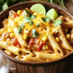 - 12 oz pasta (like penne or fusilli) - 1 lb ground turkey (or beef/vegetarian substitute) - 1 small onion, diced - 2 cloves garlic, minced - 1 packet taco seasoning - 1 can (14 oz) diced tomatoes with green chilies - 4 cups chicken or vegetable broth - 1 cup cream cheese, softened - 1 cup shredded cheddar cheese - 1 cup corn, frozen or fresh - Salt and pepper to taste - Fresh cilantro, for garnish - Lime wedges, for serving Gathering the right ingredients is key to making One-Pot Creamy Taco Pasta. You can choose between penne or fusilli pasta. Both types work well and hold the sauce nicely. For protein, ground turkey is a great choice, but you can also use ground beef or a vegetarian option. Don't forget the dairy! Cream cheese adds creaminess, while shredded cheddar gives flavor. The taco seasoning is what makes this dish special. It adds that bold, zesty kick. You’ll need some fresh veggies too. Diced onion and minced garlic boost the taste. Diced tomatoes with green chilies give it a nice touch of heat and flavor. Corn adds sweetness and texture. Finally, you’ll need broth. Chicken or vegetable broth works well to cook the pasta and bring everything together. With these ingredients, you create a dish that is not only easy but also bursting with flavor. Start by heating a large pot over medium heat. Add 1 pound of ground turkey. Brown it for about 5 to 7 minutes. Use a spatula to break it up. If there’s extra fat, drain it. Next, add 1 small diced onion and 2 minced garlic cloves to the pot. Stir them in for about 3 minutes, until the onion turns soft and clear. Now sprinkle in 1 packet of taco seasoning. Stir well for about a minute. This helps to bring out the flavors. Next, pour in 1 can of diced tomatoes with green chilies, juice and all. Add 4 cups of chicken or vegetable broth, then stir everything together. Bring this mixture to a gentle simmer. Once it simmers, add 12 ounces of pasta and 1 cup of corn. Make sure the pasta is well-covered by the liquid. Turn down the heat to medium-low and cover the pot. Cook for about 10 to 12 minutes. Stir it occasionally to prevent sticking. You want the pasta to be al dente and soak up most of the broth. Lower the heat and add 1 cup of softened cream cheese and 1 cup of shredded cheddar cheese. Stir until the cheeses melt and blend in. If the pasta looks too thick, add a bit of broth or water to get the right creaminess. Finally, season with salt and pepper to your taste. Stir everything again to mix well before serving. To cook pasta just right, aim for al dente. This means the pasta should be firm but not hard. Check the doneness by tasting it a minute or two before the package time ends. You want it to have a slight bite. If it feels too soft, it may be overcooked. To boost the taste, consider adding extra spices. A pinch of cayenne pepper can add heat. Fresh cilantro makes a great garnish. You can also use fresh lime juice for a zesty kick. Fresh ingredients really elevate this dish. They bring out rich flavors and make your meal shine. You need a large pot or deep skillet for this recipe. A pot with a lid helps keep moisture in. Essential utensils include a spatula for stirring and a measuring cup for the broth. Having the right tools makes cooking easy and fun. {{image_2}} You can swap out ground turkey for other meats. Ground beef and chicken work well. For a plant-based option, try lentils or crumbled tofu. If you choose a different meat, adjust the cooking time. Make sure all proteins are cooked through before adding more ingredients. To make this dish vegetarian, use plant-based meat or skip it entirely. You can add more beans or vegetables. If you need it gluten-free, choose gluten-free pasta. Always check labels for hidden gluten. You can also use vegetable broth instead of chicken broth. Want to spice things up? Add chopped jalapeños or more chili powder. This will give your pasta a nice kick. For cheese lovers, try different cheese types. Pepper jack adds heat, while Monterey Jack gives a mild flavor. Mixing cheeses can create a rich taste. To keep your One-Pot Creamy Taco Pasta fresh, use these tips: - Refrigerate: Place leftovers in an airtight container. Store them in the fridge. - Freeze: For longer storage, freeze in a freezer-safe container. - Duration: Leftovers can last up to 3-4 days in the fridge. In the freezer, they can stay fresh for about 2-3 months. Always check for off smells before eating. When it's time to enjoy your leftovers, follow these steps: - Microwave: Place your pasta in a microwave-safe bowl. Cover with a damp paper towel. Heat for 1-2 minutes, stirring halfway. - Stovetop: In a pot over low heat, add a splash of broth or water. Stir frequently until heated through. - Keep it Creamy: To maintain creaminess, add a little broth or cream while reheating. This helps prevent it from drying out. Yes, you can use other pasta types. Penne and fusilli work well. You can also try elbow macaroni or rotini. Just keep an eye on the cooking time, as it may vary. To add heat, mix in some chopped jalapeños or cayenne pepper. You can also use spicy taco seasoning instead of the regular kind. If you love heat, add hot sauce when serving for extra kick. This dish pairs well with a side salad or some garlic bread. You can also serve it with tortilla chips and salsa for a fun crunch. Lime wedges add a fresh touch to the meal. Yes, you can make it ahead of time. Just cook the dish and let it cool. Store it in the fridge for up to three days. When ready to eat, reheat it on the stove or in the microwave. You can make it dairy-free by swapping out the cream cheese and cheddar. Use dairy-free cream cheese and a dairy-free cheese blend instead. This way, you still get the creamy texture without dairy. To check if the pasta is done, taste a piece. It should be tender but still firm, which is called al dente. If it is too hard, let it cook a bit longer, stirring often. This blog post covered the key steps to making One-Pot Creamy Taco Pasta. We discussed the ingredients, cooking methods, and tips for perfect pasta. You learned how to create a creamy sauce and customize the dish with various proteins and spices. In the end, this recipe is fun and easy to make. It offers delightful flavors and can fit any diet. Enjoy your cooking adventure and have fun experimenting with your favorite ingredients!