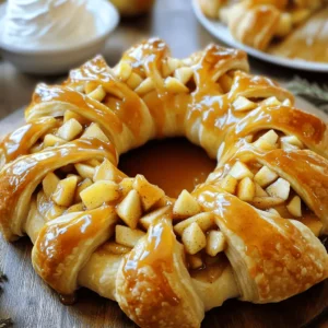 - 2 cans of crescent roll dough - 3 medium apples (Granny Smith or Honeycrisp), peeled, cored, and diced - 1/2 cup brown sugar - 1 teaspoon cinnamon - 1/4 teaspoon nutmeg - 1 tablespoon lemon juice - 1/2 cup caramel sauce (plus extra for drizzling) - 1 egg, beaten (for egg wash) - 1 tablespoon sugar (for topping) - Whipped cream or vanilla ice cream (for serving, optional) Gather these simple ingredients before you start. The crescent roll dough forms the base of this treat. I love using Granny Smith or Honeycrisp apples. They add a nice mix of sweet and tart. Brown sugar gives a deep flavor, while cinnamon and nutmeg add warmth. Lemon juice brightens the apple mix and keeps it fresh. You’ll need caramel sauce for that gooey goodness. An egg wash helps the dough get a lovely golden color. Granulated sugar on top adds a sweet crunch. For serving, whipped cream or vanilla ice cream makes it extra special. Make sure to have everything ready, so you can enjoy making this delightful treat! - Preheat the oven to 375°F (190°C). Line a baking sheet with parchment paper. - In a bowl, mix the diced apples, brown sugar, cinnamon, nutmeg, and lemon juice. Toss until the apples are well coated. - Unroll the crescent roll dough and separate it into triangles. - Spoon a bit of the apple mixture onto each triangle. Drizzle caramel sauce over the apples. - Fold the pointed ends of the triangles over the apple mixture. Tuck them under the wide ends, making a ring shape. - Brush the dough with the beaten egg for a golden color. Sprinkle sugar on top for added sweetness. - Bake for 20-25 minutes until the dough is golden brown and cooked through. - Selecting the best apples: Choose Granny Smith or Honeycrisp apples. They add a nice tartness. Firm apples hold up well while baking. Avoid mushy apples to keep the texture crisp. - Achieving a golden crust: Use an egg wash for a shiny finish. Brush the dough before baking. Sprinkle sugar on top for extra crunch and sweetness. Bake until golden brown for the best look. - Alternative fillings: Add nuts like walnuts or pecans for crunch. Dried fruits like cranberries or raisins can add sweetness. Mix these with the apples for new flavors. - Adjusting sweetness level: If you prefer less sweetness, reduce the brown sugar. You can also skip the extra caramel drizzle for a lighter treat. - Plating suggestions: Serve slices on a round platter for a beautiful display. Place a scoop of vanilla ice cream beside each slice. - Enhancing with toppings: Drizzle extra caramel sauce over the top. Add a dollop of whipped cream for richness. A sprinkle of cinnamon can enhance the aroma and look. {{image_2}} You can change the flavors in your Caramel Apple Pie Crescent Ring. For fall, add cranberries for a tart bite. Chopped pecans bring a nice crunch. Both flavors match well with apples. For holiday fun, use spices like nutmeg and allspice. These spices add warmth and depth. They make your treat festive and cozy. If you need gluten-free options, look for gluten-free crescent roll dough. Many brands offer this now. You can still enjoy the same great taste. For a vegan twist, swap the egg for a plant-based milk wash. Use coconut or almond milk for brushing. For the filling, replace caramel sauce with a vegan version made from dates or coconut cream. These swaps keep the taste delicious and fun! To keep your Caramel Apple Pie Crescent Ring fresh, store it properly. Use an airtight container to prevent it from drying out. You can also wrap it in plastic wrap for extra protection. At room temperature, it lasts about two days. In the fridge, it stays good for up to five days. When reheating, I recommend using an oven. Preheat it to 350°F (175°C). Place the crescent ring on a baking sheet. Cover it with foil to keep it moist. Bake for about 10-15 minutes. This method helps avoid sogginess. You want it warm and crispy, just like when it was fresh. Enjoy it with extra caramel drizzled on top for a treat! How do I know when the crescent ring is done baking? Look for a golden brown color on the dough. The ring should also be firm. If a toothpick inserted into the dough comes out clean, it is done. Can I make this recipe ahead of time? Yes, you can prepare the apple filling in advance. Store it in the fridge. Just roll out the crescent dough when you are ready to bake. What other fruits can I use instead of apples? You can use pears or peaches. Cherries and berries work great too. Just make sure to adjust the sugar based on the fruit's sweetness. How do I store and reheat the Caramel Apple Pie Crescent Ring? Store leftovers in an airtight container at room temperature for one day. For longer storage, keep it in the fridge for up to three days. To reheat, place it in the oven at 350°F (175°C) for about 10 minutes. This helps keep it crisp. Can I use store-bought caramel sauce? Absolutely! Store-bought caramel sauce saves time and tastes great. Drizzle it over the top for a quick finish. This blog post shared a simple way to make a Caramel Apple Pie Crescent Ring. We discussed the ingredients, including apples and crescent roll dough, and provided clear step-by-step instructions. You learned helpful tips for perfecting the recipe and ideas for variations to suit your taste. Remember, this dessert is easy to store and reheat. With a bit of creativity, you can impress your family and friends with your baking skills. Enjoy making and serving this sweet treat!
