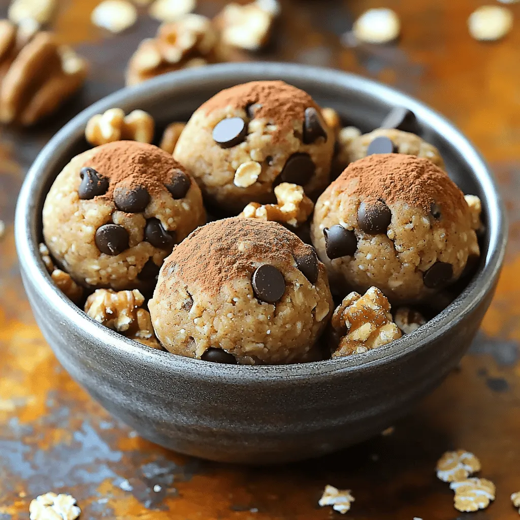 - 1 cup natural peanut butter - 1/2 cup honey or maple syrup - 2 cups rolled oats - 1/2 cup protein powder (vanilla flavor recommended) - 1/4 cup mini chocolate chips - 1/4 cup crushed walnuts (optional) - 1 teaspoon vanilla extract - Pinch of sea salt - Peanut butter: Full of protein and healthy fats, it helps keep you full. - Honey or maple syrup: Natural sweeteners that add energy and flavor. - Rolled oats: A great source of fiber for good digestion and lasting energy. - Protein powder: Boosts protein intake, helping with muscle repair and growth. - Mini chocolate chips: Add sweetness and a little joy to each bite. - Crushed walnuts: Offer healthy fats and a bit of crunch, plus omega-3s. - Vanilla extract: Enhances flavor and makes the bites taste like cookie dough. - Sea salt: Balances sweetness and brings out other flavors. - Nut-free option: Use sunflower seed butter instead of peanut butter. - Sweetener swap: Choose agave syrup for a vegan-friendly sweetener. - Gluten-free: Ensure you use certified gluten-free oats. - Dairy-free option: Select plant-based protein powder to avoid dairy. Start with a large mixing bowl. Add 1 cup of natural peanut butter and 1/2 cup of honey or maple syrup. Stir these together until the mixture is smooth. Next, mix in 1 teaspoon of vanilla extract and a pinch of sea salt. This step boosts the flavor. Now, gradually add 2 cups of rolled oats and 1/2 cup of protein powder. Mix well until everything is evenly blended. You want a thick dough. Finally, fold in 1/4 cup of mini chocolate chips and 1/4 cup of crushed walnuts, if you like. The dough should feel thick and slightly sticky. If it’s too dry, add a little more peanut butter. If it’s too wet, mix in more oats or protein powder. Don’t rush this step; a good mix makes for tasty bites. Use your hands to really blend everything together. This helps the flavors combine well. Once the dough is ready, scoop out small amounts with your hands. Aim for about 1 inch in diameter for each bite. Roll them until they are smooth and round. Set the shaped bites on a baking sheet lined with parchment paper. After shaping all the bites, refrigerate them for at least 30 minutes. This helps them firm up nicely. Enjoy your tasty protein bites! To get a smooth texture in your protein bites, start with creamy peanut butter. Natural peanut butter is best, as it has no added sugar or oils. Mix the peanut butter and honey well until they blend smoothly. Adding a pinch of salt and vanilla extract also helps. When adding oats and protein powder, do it slowly. This keeps the mixture even and easy to work with. You can add more flavor to your bites. Try adding a tablespoon of cocoa powder for a chocolate taste. If you want a fruity twist, mix in dried cranberries or raisins. Chia seeds or flaxseeds can boost the nutrition too. For extra crunch, throw in some crushed pretzels. Each of these additions can make your bites unique and tasty. One common mistake is adding too much protein powder. This can make the mixture dry. Always start with less, and add more if needed. Another mistake is not chilling the bites long enough. They need at least 30 minutes in the fridge to firm up. Finally, don’t skip the sea salt. It enhances the flavor and balances the sweetness. Avoiding these mistakes will lead to better bites every time. {{image_2}} You can mix up the flavor of your protein bites easily. Try adding cocoa powder for a chocolate taste. Just use 2 tablespoons of cocoa with the dry mix. For a tropical twist, add shredded coconut. About 1/4 cup works great. Dried fruit, like raisins or cranberries, can bring a chewy texture. About 1/4 cup of dried fruit adds a fun flavor. Experiment and find what you love! You can control how sweet your bites are. If you like it sweeter, add more honey or maple syrup. Just a tablespoon or two will do. If you want less sweetness, cut back on the syrup. You can also replace syrup with mashed banana for a natural sweetness. This will change the texture a bit but offers great taste! If you don't have protein powder, you can use other options. Oat flour can work well in place of protein powder. It keeps the texture right and adds more fiber. You can also use a nut flour like almond flour. Just remember, this might change the taste. For a boost of protein, try ground chia seeds or hemp seeds. Use 1/4 cup for a nice protein punch! To keep your Peanut Butter Cookie Dough Protein Bites fresh, store them in an airtight container. This helps prevent moisture from making them soggy. Place a piece of parchment paper between layers if you stack them. This will help them stay separate and not stick together. You can freeze these protein bites for longer storage. First, let them chill in the fridge until firm. Then, place them in a single layer on a baking sheet. Freeze for about an hour. Once frozen, transfer the bites to a freezer-safe bag or container. They will stay fresh for up to three months. When you want one, just take it out and let it thaw for a few minutes. In the refrigerator, your protein bites will last about one week. After that, they may lose some flavor and texture. To enjoy them at their best, try to eat them within this week. If you notice any changes in smell or appearance, it’s best to toss them. Enjoy your tasty snacks while they are fresh! Yes, you can use other nut butters. Almond butter or cashew butter works well. Just make sure the nut butter is natural. This means it should have no added sugars or oils. The taste will change slightly, but it can still be delicious. Feel free to experiment with any nut butter you love. To make these bites vegan, swap honey for maple syrup. This keeps the sweetness without using animal products. Use a plant-based protein powder too. Check the label to ensure it is vegan. With these changes, you can enjoy tasty bites that fit your diet. If you don’t have protein powder, you can use ground nuts or seeds. Almond meal or ground flaxseed are great options. You can also use unsweetened cocoa powder for a chocolatey taste. Just remember, the bites may not be as high in protein. Adjust the other ingredients to get the right texture. This blog covered key ingredients and their benefits, alongside how to prepare tasty protein bites. You learned about mixing tips, common pitfalls, and tasty variations. You now know how to store them for lasting freshness. Remember, you can customize the bites to fit your diet and taste preferences. Experiment with flavors and substitutions for the best results. Enjoy these healthy snacks, and share them with others. Happy snacking!