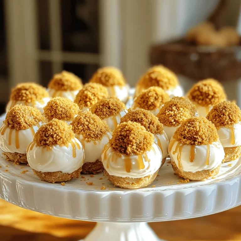 - 1 cup Biscoff cookies, crushed - 8 oz cream cheese, softened - 1/2 cup powdered sugar - 1/2 cup Biscoff spread (cookie butter) - 1 tsp vanilla extract - 1/4 cup chocolate chips (optional, for coating) - Extra crushed Biscoff cookies, for rolling Gathering the right ingredients makes all the difference in your no-bake Biscoff cheesecake truffles. The main star is Biscoff cookies. These cookies bring a rich, spiced flavor that pairs well with cream cheese. Next, you need cream cheese. It adds creaminess and richness to the truffles. Make sure it's softened for easy mixing. You’ll also need powdered sugar for sweetness. This ingredient balances the flavors and adds a nice texture. Biscoff spread is key in this recipe. It's also known as cookie butter. This spread gives the truffles that signature Biscoff taste. Adding vanilla extract enhances the overall flavor and aroma. If you want to coat the truffles, chocolate chips are an option. They add a lovely sweetness. Finally, have extra crushed Biscoff cookies ready for rolling. This adds a crunchy exterior. By preparing these ingredients ahead of time, you set yourself up for success. Each component contributes to the delightful flavor of these truffles. First, I grab a mixing bowl. I add 1 cup of crushed Biscoff cookies and 8 oz of softened cream cheese. I use a hand mixer or spatula to mix them well. The goal is to get a smooth blend. Next, I add 1/2 cup of powdered sugar, 1/2 cup of Biscoff spread, and 1 tsp of vanilla extract. I mix again until the mixture is creamy and has no lumps. This mixture is the heart of our truffles. Now, I need to chill the mixture. I cover the bowl and place it in the fridge for about 30 minutes. Chilling makes the mixture easier to handle. It helps the truffles hold their shape when I form them. This step is key for a great texture. After chilling, I take the bowl out of the fridge. I use a small cookie scoop or my hands to form the mixture into balls. Each ball should be about 1 inch in diameter. Once I have the balls ready, I can roll them in extra crushed Biscoff cookies. For a twist, I can melt 1/4 cup of chocolate chips and dip each truffle in chocolate before rolling them in cookies. This adds a fun layer of flavor. Finally, I place the coated truffles on a parchment-lined baking sheet. I pop them back in the fridge for another 30 minutes to set. Chilling is key for the right texture. After mixing the ingredients, let the mixture chill for at least 30 minutes. This makes it easier to shape the truffles. The cold helps the mixture firm up, allowing you to roll it into perfect balls. The consistency of the mixture is also important. You want it creamy but not too runny. It should hold its shape when you form the balls. If it feels too soft, chill it longer. If it seems too thick, add a bit more Biscoff spread to loosen it up. Get creative when presenting your truffles! You can arrange them in a pretty box or on a cake stand. This makes them look even more inviting. An extra touch is to drizzle some Biscoff spread over the top. It adds flavor and makes your truffles shine. You can even sprinkle some crushed Biscoff cookies on top for added crunch and flair. For mixing, I recommend a hand mixer for smooth blending. A spatula works well too if you prefer. You will also need a small cookie scoop for shaping the truffles. This helps keep them uniform in size. When it comes to storage, use airtight containers to keep your truffles fresh. You can stack them with parchment paper between layers. This prevents them from sticking together. {{image_2}} You can play around with different flavors in your Biscoff cheesecake truffles. Try using Nutella or peanut butter instead of Biscoff spread. Both options add rich flavors and fun twists. You can also mix in flavored extracts. For example, almond or hazelnut extract can give your truffles a special touch. Just remember to adjust the amounts to keep the balance right. Making these truffles fit your diet is easy. For gluten-free options, swap out Biscoff cookies with gluten-free cookies. Many brands offer delicious alternatives that work well. If you want vegan truffles, use plant-based cream cheese and a vegan spread. You can find many tasty cookie butters that are dairy-free. This way, everyone can enjoy these treats! To store your truffles in the fridge, place them in an airtight container. This keeps them fresh and tasty. Layer parchment paper between the truffles to prevent sticking. They will stay good in the fridge for up to one week. Just make sure to keep them cold. For long-term storage, you can freeze the truffles. Place them on a baking sheet first, and freeze them for about two hours. Once frozen, transfer them to a freezer-safe container. They can last for up to three months in the freezer. To enjoy them, thaw the truffles in the fridge overnight. This keeps their texture nice and creamy. The best time to eat these truffles is within one week if kept in the fridge. If you freeze them, enjoy them within three months for the best flavor. After that, they may lose their taste and texture. Always check for any signs of spoilage before eating. You can make these truffles easily without an oven. First, combine crushed Biscoff cookies with softened cream cheese in a bowl. Use a hand mixer or spatula to mix them well. Next, add powdered sugar, Biscoff spread, and vanilla extract. Stir until the mixture is smooth and creamy. Chill the mixture in the fridge for about 30 minutes. This step helps it firm up and makes it easier to handle. Once chilled, scoop out small amounts and roll them into balls. Coat the balls in crushed Biscoff cookies or melted chocolate. Finally, refrigerate the truffles again to set. Yes, you can make these truffles ahead of time. After rolling them into balls, place them in an airtight container. Store them in the fridge for up to a week. You can also freeze them for longer storage. Just make sure to use a freezer-safe container. When you want to enjoy a truffle, take it out and let it thaw in the fridge for a few hours. If you do not have Biscoff cookies, there are good alternatives. You can use graham crackers, digestive biscuits, or any other spiced cookies. Each option will give a different flavor, but they all work well. For a chocolate twist, try using chocolate cookies. Just make sure to crush them finely, just like the Biscoff cookies. In this post, we explored making delicious Biscoff truffles. We covered ingredients like Biscoff cookies and cream cheese, along with easy steps for mixing and chilling. I shared tips for getting the right texture and creative ways to present your truffles. Don't forget the fun variations and storage tips! You can enjoy these treats fresh or frozen. They are simple to make and satisfy every sweet tooth. Try them yourself and share your results!