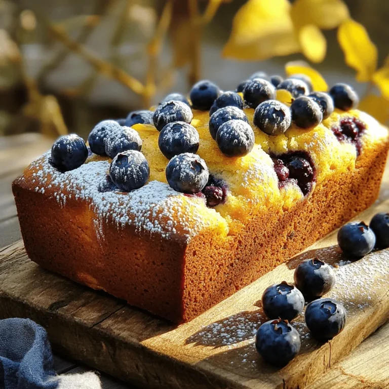 For this delicious Blueberry Lemon Yogurt Bread, you will need: - 1 ½ cups all-purpose flour - 1 teaspoon baking powder - ½ teaspoon baking soda - ¼ teaspoon salt - 1 cup plain Greek yogurt - ⅔ cup granulated sugar - 2 large eggs - Zest of 1 lemon - ¼ cup fresh lemon juice - ½ teaspoon vanilla extract - 1 cup fresh blueberries (or frozen, if unavailable) - Optional: 1 tablespoon butter, melted (for greasing the pan) You can easily adjust this recipe for your needs. For example: - Swap all-purpose flour with whole wheat flour for a healthier option. - Use non-dairy yogurt for a vegan choice. - If you lack fresh lemons, bottled lemon juice works too, but fresh is best. - Granulated sugar can be replaced with honey or maple syrup, but you may need to adjust the liquid. When choosing products, quality matters. Here are my favorites: - Flour: King Arthur All-Purpose Flour is reliable and consistent. - Greek Yogurt: Fage Total is thick and creamy, perfect for baking. - Sugar: Domino Granulated Sugar is a classic choice. - Eggs: Look for organic eggs for better flavor and quality. - Blueberries: Driscoll’s Blueberries are often the freshest and sweetest. This simple list helps you gather all you need for making this tasty bread. Happy baking! First, gather all your ingredients. You need: - 1 ½ cups all-purpose flour - 1 teaspoon baking powder - ½ teaspoon baking soda - ¼ teaspoon salt - 1 cup plain Greek yogurt - ⅔ cup granulated sugar - 2 large eggs - Zest of 1 lemon - ¼ cup fresh lemon juice - ½ teaspoon vanilla extract - 1 cup fresh blueberries (or frozen) - Optional: 1 tablespoon melted butter Preheat your oven to 350°F (175°C). Grease a 9x5-inch loaf pan with melted butter. You can also use parchment paper for easy removal. In a medium bowl, whisk together flour, baking powder, baking soda, and salt. This helps to mix the dry items well. In a large bowl, beat Greek yogurt and sugar until smooth. Add eggs, lemon zest, lemon juice, and vanilla extract. Mix until everything is combined. Next, gradually add the dry mix to the wet mix. Stir until just combined. Do not overmix; a few lumps are fine. Gently fold in the blueberries. Make sure they are spread out in the batter. Pour the batter into the loaf pan and smooth the top with a spatula. Bake for 50-60 minutes. Check for doneness by inserting a toothpick into the center. If it comes out clean, your bread is ready! To test if the bread is done, use a toothpick. Insert it into the center of the loaf. If it comes out clean, the bread is done. If it has batter on it, bake for a few more minutes. Also, look for a golden-brown top. The edges should pull away slightly from the pan. This means the bread is ready to come out. To get the best texture in your blueberry lemon yogurt bread, use room temperature ingredients. This helps the batter mix well. When combining the wet and dry ingredients, mix just until combined. Overmixing can make the bread dense. Also, folding in blueberries gently keeps them whole and juicy. One common mistake is not measuring ingredients correctly. Use a kitchen scale for the best results. Another mistake is not greasing the pan well. This can lead to sticking and tearing when you remove the bread. Lastly, remember to let the bread cool before slicing. Cutting too soon can make it crumbly. This bread is great for breakfast or a snack. Serve it warm with butter or cream cheese. You can also pair it with a cup of tea or coffee. For a fun twist, try it with a dollop of lemon curd on top. If you want to impress, slice it and arrange it on a wooden board with whole blueberries and a sprinkle of powdered sugar. {{image_2}} You can easily swap some ingredients to fit your needs. If you need a dairy-free option, you can use coconut yogurt instead of Greek yogurt. For a lower-sugar bread, try using a sugar substitute like stevia or monk fruit sweetener. If you want to cut down on eggs, use flaxseed meal mixed with water. This mix works well as an egg replacement. Blueberries and lemon pair well, but you can try other fruits too. Raspberries add a tart taste that brightens the bread. For a tropical twist, use diced pineapple or mango. You can also mix berries, like strawberries and blueberries, for a colorful look and taste. Just remember to keep the fruit amount to one cup. To make this bread gluten-free, use a gluten-free flour blend. Many blends work well in quick breads. If you want a vegan option, use plant-based yogurt and a flax egg. To make a flax egg, mix one tablespoon of ground flaxseed with three tablespoons of water. Let it sit for a few minutes until it thickens. This keeps the bread moist and fluffy. To keep your blueberry lemon yogurt bread fresh, wrap it well. Use plastic wrap or foil to seal it tightly. Store it at room temperature for up to three days. If the weather is hot or humid, the fridge is a better choice. Just remember, it may dry out a bit in the fridge. If you want to save some bread for later, freezing works great. Let the bread cool completely first. Then, wrap it in plastic wrap and place it in a freezer bag. Press out any air before sealing. You can freeze it for up to three months. When you are ready to enjoy it, thaw it in the fridge overnight or at room temperature. If your bread feels a bit dry, don't worry! You can revive it easily. Preheat your oven to 350°F (175°C). Place the bread in the oven for about 10 minutes. This warms it up and helps restore moisture. If you prefer, you can also slice it and toast it lightly for a crunchy treat. Yes, you can use frozen blueberries in this recipe. They work just as well as fresh ones. Just make sure to fold them in gently. This helps keep the batter from turning blue. If you use frozen blueberries, do not thaw them first. They will help keep your bread moist. You can check if the bread is done by using a toothpick. Insert it into the center of the bread. If it comes out clean, your bread is ready. If there is wet batter, bake it a little longer. The bread should also feel firm to the touch and have a nice golden color. Yes, you can make this bread ahead of time. You can bake it and store it at room temperature for a few days. Just wrap it in plastic wrap or place it in an airtight container. If you want to keep it longer, freeze the bread. It can last for up to three months in the freezer. This blog post covered all the key steps for baking delicious bread. We discussed ingredients, measurements, and suggested brands to ensure you get the best results. I detailed the process of preparing and baking, along with tips to avoid common mistakes. We also explored variations for special diets and flavors. Finally, I shared storage tips to keep your bread fresh. Take what you learned today and enjoy the rewarding experience of baking your own bread. You’ll impress friends and family with every bite you share.