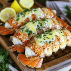 To make delicious garlic butter lobster tails, gather these main ingredients: - 2 lobster tails - 4 tablespoons unsalted butter, melted - 4 cloves garlic, minced - 1 tablespoon fresh parsley, chopped - 1 teaspoon lemon juice - Salt and pepper to taste - Lemon wedges for serving These ingredients come together to create a rich, tasty dish that shines at any meal. If you can't find some ingredients, here are some great substitutes: - Use olive oil instead of butter for a lighter option. - Try garlic powder if you don't have fresh garlic. - Dried parsley works if fresh parsley isn't available. - Lime juice can replace lemon juice for a different twist. These changes still keep the dish flavorful and enjoyable. Fresh lobster tails usually taste better but can be pricey. They offer a sweet and tender bite. Frozen lobster tails are a great alternative. They are often more affordable and easy to find. Just make sure to thaw them properly before cooking. This ensures even cooking and the best taste. Choose what fits your budget and enjoy this simple yet elegant meal. To start, preheat your air fryer to 380°F (193°C). This ensures even cooking. Next, take your lobster tails and use kitchen scissors to cut the top of the shells. Cut down the middle, but stop at the tail end. This keeps the meat attached. Gently pull the lobster meat out, letting it sit above the shell. This step is key for that perfect cook. In a small bowl, mix up your garlic butter. Start with 4 tablespoons of melted unsalted butter. Add 4 cloves of minced garlic for that rich flavor. Now toss in 1 tablespoon of chopped fresh parsley and 1 teaspoon of lemon juice. This adds brightness to the dish. Mix well until everything combines. Now it’s time to cook! Brush the garlic butter mixture generously over the exposed lobster meat. Season the meat with salt and pepper to taste. Place the lobster tails in the air fryer basket, meat side up. Cook for 8 to 10 minutes. The lobster is done when the meat is opaque and reaches 145°F (63°C). When it's finished, brush any remaining garlic butter on top. Serve warm with fresh lemon wedges for that extra zing. Enjoy your delicious garlic butter lobster tails! When picking lobster tails, look for ones that feel firm. Fresh tails should be slightly glossy and smell like the ocean. Avoid tails that are dry or have a strong fishy smell. Size matters too! Choose tails that weigh 4-6 ounces for the best texture. To cook lobster tails evenly, cut the shells carefully. Use kitchen scissors to slice the top of the shells. This helps the meat sit above the shell. It allows the heat to reach all parts of the meat. Make sure to brush the garlic butter mixture over the meat well. This adds flavor and helps with browning. If you don’t have an air fryer, don’t worry! You can broil or grill the tails. For broiling, place them in the oven on high heat. Cook for about 8-10 minutes and watch closely. For grilling, preheat your grill and cook for around 6-8 minutes. Always check the internal temperature. It should reach 145°F (63°C) for safety. {{image_2}} You can easily change the flavor of your lobster tails by using different herbs. Fresh basil offers a sweet note. Dill adds a nice, tangy taste. Oregano brings a warm, earthy flavor. You can mix a few herbs for a unique twist. Just chop them finely and mix them into your garlic butter. If you want some heat, try adding red pepper flakes to your garlic butter. Start with a pinch, then taste it. You can increase the amount based on your spice level. You can also mix in a bit of hot sauce for extra flavor. This spicy version is perfect for those who enjoy a kick. Lobster tails pair well with many sides. Try serving them with garlic bread for dipping. A fresh salad adds crunch and brightness. Rice or quinoa can soak up the garlic butter. For a special touch, add a glass of white wine. Each of these options enhances the meal and makes it more enjoyable. After enjoying your garlic butter lobster tails, let any leftovers cool first. Store them in an airtight container. Place a layer of plastic wrap between the lobster meat and the lid. This keeps the meat fresh and tasty. You can keep them in the fridge for up to two days. Avoid storing them with strong-smelling foods, as lobster can absorb those flavors. To reheat your lobster tails, use the air fryer for best results. Set the air fryer to 350°F (175°C). Place the lobster tails in for about 5 minutes. This method keeps the meat juicy and warm. You can also use a microwave, but be careful not to overheat. Heat in short bursts to prevent rubbery meat. If you have more than you can eat, freezing is a great option. Wrap each lobster tail tightly in plastic wrap. Then, place them in a freezer bag. Remove as much air as possible before sealing. You can freeze them for up to three months. To use, thaw in the fridge overnight before reheating. This way, you keep all that delicious flavor. Cook lobster tails in the air fryer for 8 to 10 minutes. The meat should be opaque and firm. Use a meat thermometer to check. Aim for 145°F (63°C) for safe eating. The time may vary based on the size of the tails. Larger tails may need a bit more time. Yes, you can use frozen lobster tails. Thaw them first in the fridge overnight. This helps the meat cook evenly. If you’re short on time, place them in cold water for about 30 minutes. Pat them dry before cooking to avoid excess moisture. Garlic butter lobster tails pair well with many sides. Here are a few ideas: - Garlic bread for that extra buttery taste - A fresh green salad for crunch - Steamed asparagus or green beans for a healthy boost - Rice or quinoa to soak up the garlic butter - Lemon wedges for a zesty finish These sides complement the rich flavors of the lobster tails perfectly. Enjoy your meal! Garlic butter lobster tails are simple yet delicious. We covered the key ingredients, cooking steps, and tips for perfect results. You can even choose fresh or frozen tails. Remember to explore variations to add your own twist. Store leftovers properly and reheat them for tasty meals later. Enjoy your cooking and impress your guests with this dish! It's easier than you think, and the flavor is worth it.