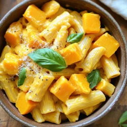 - 2 cups butternut squash, peeled and diced - 8 oz pasta (penne or fusilli work well) - 1 tablespoon olive oil - 1 small onion, finely chopped - 3 cloves garlic, minced - 2 cups vegetable broth - 1 cup heavy cream or coconut milk - 1 teaspoon dried thyme - 1/2 teaspoon nutmeg - Salt and pepper to taste - 1/4 cup grated Parmesan cheese (optional for garnish) - Fresh basil leaves for garnishing - 8 oz pasta is about 2 cups dry pasta. - 1 tablespoon of olive oil equals 15 milliliters. - 1 cup is about 240 milliliters. - You can add spinach for extra greens. - Try adding cooked chicken for protein. - Swap heavy cream for a lighter option like yogurt. - Use different herbs, like rosemary or sage, for varied flavor. - Add crushed red pepper for a spicy kick. Start by gathering all your ingredients. You need: - 2 cups butternut squash, peeled and diced - 8 oz pasta (penne or fusilli) - 1 tablespoon olive oil - 1 small onion, finely chopped - 3 cloves garlic, minced - 2 cups vegetable broth - 1 cup heavy cream or coconut milk - 1 teaspoon dried thyme - 1/2 teaspoon nutmeg - Salt and pepper to taste - 1/4 cup grated Parmesan cheese (optional for garnish) - Fresh basil leaves for garnishing Make sure your butternut squash is diced evenly. This helps it cook well. Chop the onion finely so it blends into the dish. Mince the garlic for that strong flavor. Set everything aside and get ready to cook. In a large pot, heat the olive oil over medium heat. Add the chopped onion and let it cook for about 3 to 5 minutes. You want it translucent, not browned. Next, stir in the minced garlic and the diced butternut squash. Cook this for another 5 minutes. Keep stirring so nothing sticks. Now, pour in the vegetable broth. Bring it to a boil. Once boiling, add the pasta, dried thyme, and nutmeg. Season with salt and pepper to taste. Lower the heat and cover the pot. Let it simmer for about 12 to 15 minutes. Stir occasionally to keep the pasta from sticking. The squash should be tender, and the pasta cooked through. Once your pasta is cooked, it's time to add the cream or coconut milk. Stir this in and let it simmer for another 3 to 4 minutes. This will thicken the sauce and make it creamy. Taste your dish and adjust the salt and pepper if needed. If you like, sprinkle some grated Parmesan cheese on top. Remove the pot from heat and let it sit for a couple of minutes. This helps the flavors blend. Now, serve your creamy butternut squash pasta in bowls. Garnish with fresh basil leaves and a drizzle of olive oil for that final touch. Enjoy your delicious, comforting meal! When picking butternut squash, look for firm ones. The skin should be smooth and tan. Avoid any with soft spots or blemishes. A good squash feels heavy for its size. This means it has more flesh inside. Choose squash that is about 2 to 3 pounds. This size cooks well and gives great flavor. Both cream and coconut milk work well in this dish. Cream adds a rich, smooth taste. It makes the sauce thick and creamy. Coconut milk, on the other hand, is lighter and dairy-free. It gives a hint of sweetness and a tropical twist. Choose based on your taste or dietary needs. If you want a vegan meal, go for coconut milk. To get perfect pasta, follow these tips. First, use plenty of water when cooking. This helps the pasta cook evenly. Stir the pasta often to avoid sticking. Cook until it's al dente, which means firm but not hard. After adding the cream or coconut milk, let it simmer gently. This lets the flavors blend and the sauce thicken. Taste your pasta before serving. Adjust the salt and pepper as needed for the best flavor. {{image_2}} You can easily make this dish vegetarian or vegan. To do this, replace the heavy cream with coconut milk or a cashew cream. Both options keep the dish rich and creamy. Use nutritional yeast instead of Parmesan for a cheesy flavor without dairy. You can also add extra herbs like parsley or chives for more freshness. These swaps let you enjoy the same delicious taste while meeting your dietary needs. If you want more protein in your meal, try adding chicken or beans. For chicken, dice it and sauté it with the onions and garlic. Cook until the chicken is browned and fully cooked. If you prefer beans, add canned beans like chickpeas or white beans. Stir them in when you add the cream or coconut milk. Both options increase protein and make the dish more filling. Feel free to mix in other veggies for more color and nutrition. Spinach or kale works well; add them in the last few minutes of cooking. For a spicy kick, consider adding red pepper flakes or a pinch of cayenne. You can also try different spices like smoked paprika or cumin for a unique twist. These simple changes create a dish that suits your taste and preferences. Store your creamy butternut squash pasta in an airtight container. Let it cool to room temperature first. This helps keep the flavor fresh. Place the container in the fridge. It will last for about three to four days. When you are ready to eat, make sure to check for any signs of spoilage. You can freeze this pasta dish, but it may change in texture. Use a freezer-safe container to store it. Label the container with the date. It can stay in the freezer for up to three months. When ready to use, thaw it overnight in the fridge. This helps preserve its taste. Reheat your pasta on the stove for the best flavor. Add a splash of vegetable broth or cream. This keeps it creamy and prevents drying out. Stir often until heated through. You can also use the microwave. Just heat in short bursts and stir in between. Enjoy your delicious meal! Yes, you can use frozen butternut squash. Just make sure to thaw it first. Frozen squash is often pre-cut and ready to use. This can save you time. When using frozen squash, adjust the cooking time. It may cook faster than fresh. Add it to the pot with the garlic. This helps it blend well with the other flavors. Penne and fusilli are great choices for this dish. These shapes hold sauce well and add texture. You can also try farfalle or rotini for fun shapes. Choose your favorite pasta to make it your own. Cook the pasta until it's al dente for the best bite. This means it should be firm yet tender. To make this dish gluten-free, use gluten-free pasta. There are many options available today. Look for pasta made from rice, quinoa, or chickpeas. These alternatives work well in creamy dishes. Cook it according to the package instructions. This ensures the pasta is perfect in texture. You can also check the vegetable broth for gluten-free labeling. This blog post covered everything you need for a delicious butternut squash pasta dish. We explored the essential ingredients, handy measurements, and optional add-ins for your taste. I shared clear steps for cooking and tips for perfect texture. We also discussed variations for vegetarians and how to store leftovers. In closing, this recipe is flexible and fun. You can customize it to fit your needs and preferences. Enjoy making it your own!