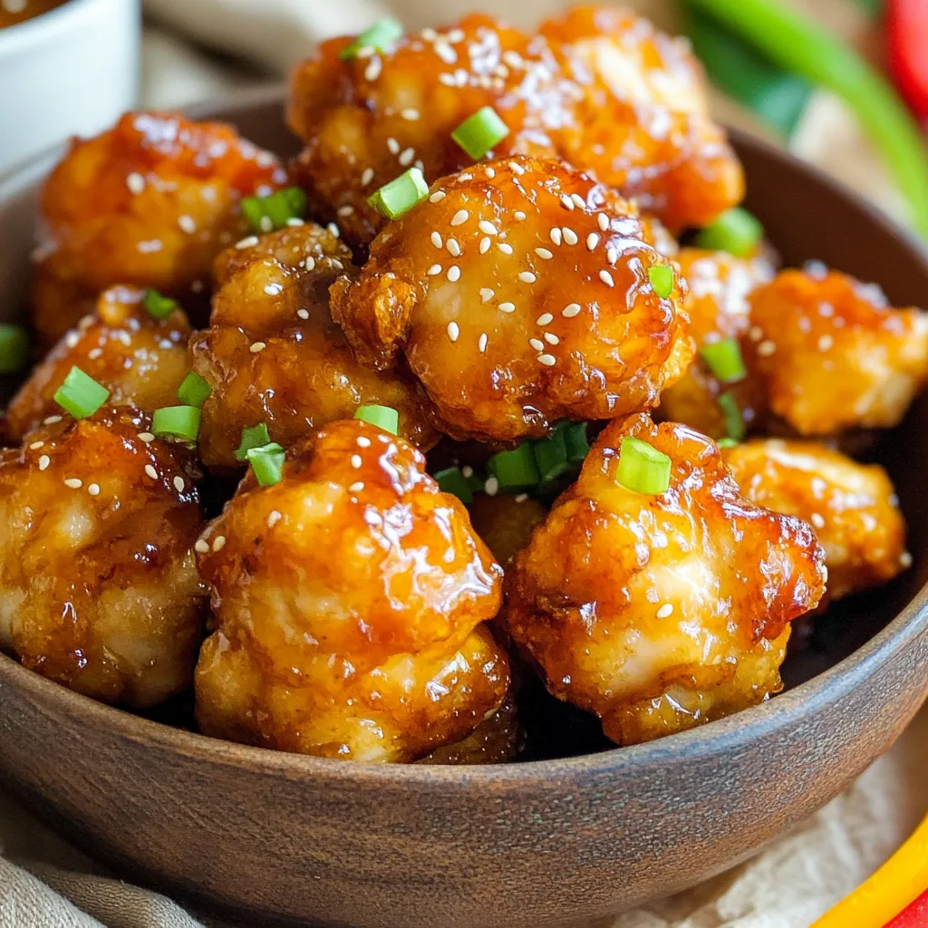 - 1 pound boneless, skinless chicken breast, cut into bite-sized pieces - 1/4 cup honey - 3 tablespoons soy sauce - 2 cloves garlic, minced - 1 teaspoon fresh ginger, grated - 1 tablespoon sesame oil - 1 tablespoon cornstarch - 1/2 teaspoon black pepper - 1 tablespoon green onions, chopped (for garnish) - Sesame seeds (for garnish, optional) The chicken breast must be fresh and tender. Cut the chicken into small, even pieces. This helps them cook quickly and evenly in the air fryer. Next, let's talk about the marinade. It combines sweet honey and savory soy sauce. The garlic adds a nice punch, while the ginger gives a warm, spicy note. Sesame oil brings a rich flavor, and cornstarch helps create a crispy texture. Black pepper adds just the right amount of heat. For garnishes, I like to use green onions. They add color and a fresh taste. Sesame seeds are optional but can add a nice crunch. You can even mix in colorful bell peppers when serving for a fun touch. This simple yet flavorful mix makes the chicken bites irresistible! To get started, we need to mix the marinade. In a large bowl, combine the following: - 1/4 cup honey - 3 tablespoons soy sauce - 2 cloves garlic, minced - 1 teaspoon fresh ginger, grated - 1 tablespoon sesame oil - 1/2 teaspoon black pepper - 1 tablespoon cornstarch Whisk these ingredients well until they form a smooth mixture. This blend will give your chicken a sweet and savory kick. Now, add the chicken breast pieces to the bowl. Toss them well to coat every piece with the marinade. For the best flavor, let it marinate for at least 30 minutes. If you have time, marinate for up to 2 hours in the fridge. This will allow the flavors to soak in deeply. Before cooking, we need to preheat the air fryer. Set it to 400°F (200°C) and let it warm up for about 5 minutes. This step ensures even cooking and nice crispiness. Next, place the marinated chicken in the air fryer basket. Make sure to arrange them in a single layer. This way, they will cook evenly. If you have a lot of chicken, cook in batches. Air fry the chicken bites at 400°F for 10 to 12 minutes. Shake the basket halfway through to help them cook evenly. The chicken should turn golden brown and be fully cooked. Check that the internal temperature reaches 165°F (75°C). Once done, take them out and let them rest for a couple of minutes. For a beautiful presentation, serve the chicken bites in a large bowl or on a nice platter. Garnish with chopped green onions and sprinkle sesame seeds on top for a pop of color. For extra fun, offer a small dish of honey-garlic sauce on the side for dipping. You can also add colorful bell pepper strips around the chicken for a vibrant touch. This makes your dish look appealing and inviting! To make your chicken bites crispy, follow these steps: - Use cornstarch: It helps create a nice crunch. Mix it well with your marinade. - Don’t crowd the basket: Lay the chicken pieces in a single layer. This helps them fry evenly. To avoid overcooking, keep an eye on the time. Cook for about 10-12 minutes. Check the chicken at 10 minutes. If it’s golden brown and the inside reaches 165°F, it’s done. Want to boost the flavor? Try adding extra spices or herbs. A pinch of cayenne pepper gives a nice kick. Fresh cilantro or basil can add a fresh twist. For marinating, let the chicken sit for at least 30 minutes, but longer is better. Marinate for up to 2 hours in the fridge. This will deepen the flavor and make the chicken even tastier. {{image_2}} You can switch up the protein in this recipe. Try using shrimp or tofu for a fun twist. Both will soak up the honey and garlic flavor well. For a vegetarian option, use cauliflower or chickpeas. These choices bring a hearty texture and absorb the marinade nicely. If you like it sweet and spicy, add a dash of red pepper flakes. This gives the chicken a nice kick. For a fresh twist, add citrus juice like lime or orange. A splash of lemon can brighten the dish too. You can also mix in fresh herbs like cilantro or basil. They bring a pop of flavor and color to your bites. To keep your Air Fryer Honey Garlic Chicken Bites fresh, store them in a sealed container. This helps keep moisture in and prevents drying out. They stay good in the fridge for up to three days. When reheating, place them in the air fryer at 350°F for about 5 minutes. This will help restore their crispy texture. If you prefer the microwave, heat them for 1-2 minutes, but they may not stay crispy. If you want to save some for later, freezing works great! First, let the chicken bites cool completely. Then, spread them in a single layer on a baking sheet and freeze for about an hour. This prevents them from sticking together. After that, transfer them to a freezer-safe bag or container. They can be frozen for up to three months. When you're ready to eat, thaw them overnight in the fridge. For reheating, use the air fryer at 400°F for 10 minutes to make them crispy again. You can make small changes to the recipe for a healthier dish. Here are a few ideas: - Use low-sodium soy sauce instead of regular. - Replace honey with maple syrup or agave for a lower glycemic index. - Swap sesame oil for olive oil to cut down on saturated fat. - Add more veggies like bell peppers or broccoli into the air fryer for extra nutrients. These changes keep the dish tasty while making it a bit lighter. Yes, you can use bone-in chicken, but it needs more time to cook. Here’s what to do: - Increase the cook time by about 10 to 15 minutes. - Check the internal temperature; it should still reach 165°F (75°C). - Cut the chicken into smaller pieces to help it cook evenly. This way, you'll enjoy the same flavors but with a different cut of chicken. Dipping sauces can enhance your chicken bites. Here are a few popular options: - Sweet chili sauce adds a nice kick. - Soy sauce mixed with sesame oil offers a classic taste. - Ranch dressing gives a creamy contrast. - Spicy mayo brings heat and richness. Feel free to mix and match sauces to find your favorite! This recipe offers a simple way to make tasty honey garlic chicken bites. You learned about key ingredients, how to marinate, and the air frying process. Tips for perfect texture and flavor can help you impress your friends. Plus, you can try different ingredients to keep things fresh. Store leftovers well to enjoy later. Now, it's your turn to try this easy dish. Enjoy the process and have fun creating your own variations!