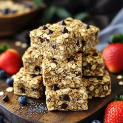 - 2 cups rolled oats - 1 cup almond butter (or any nut butter) - 1/3 cup honey or maple syrup The base of our no-bake squares is rolled oats. They give a chewy texture and a wholesome feel. You can use any nut butter you like, but I often choose almond butter for its rich flavor. For sweetness, I prefer honey, but maple syrup works great too. It all depends on your taste. - 1/2 teaspoon vanilla extract - 1/2 cup mini chocolate chips - 1/4 cup chia seeds - 1/4 cup finely chopped nuts (e.g., almonds or walnuts) Vanilla extract adds a nice touch of flavor. Mini chocolate chips bring sweetness and fun. Chia seeds are a powerhouse of nutrients and add a nice crunch. I love adding chopped nuts like almonds or walnuts for extra texture and taste. - Suggestions for nut substitutions - Optional add-ins for flavor or nutrition (e.g., dried fruits, seeds) You can swap almond butter for peanut butter or sunflower seed butter if you want. Feel free to add dried fruits like cranberries or apricots for more sweetness. You can also toss in seeds like pumpkin or sunflower for added nutrition. Each choice adds a unique twist to your squares. - Mixing dry ingredients: Start by taking a large bowl. Add 2 cups of rolled oats. Then, mix in 1/4 cup of chia seeds and 1/4 cup of finely chopped nuts, like almonds or walnuts. Stir them well to combine. - Combining wet ingredients: In another bowl, mix 1 cup of almond butter, 1/3 cup of honey or maple syrup, and 1/2 teaspoon of vanilla extract. Use a whisk to blend until smooth and creamy. - Coating the oats mixture: Pour the smooth almond butter mix over the dry ingredients. Stir everything together. Make sure all oats and seeds get coated well. Then, gently fold in 1/2 cup of mini chocolate chips. Be careful not to break them. - Lining and filling the baking dish: Take an 8x8 inch baking dish and line it with parchment paper. Leave some paper hanging over the edges. This makes it easier to lift out the squares later. Now, transfer the mixture into the dish. Press it down firmly with a spatula or your hands. You want a compact layer. - Refrigeration process: Place the filled baking dish in the fridge. Let it chill for at least 2 hours. This helps the squares firm up and hold their shape. - How to cut and serve the squares: Once set, lift the mixture out using the parchment paper. Place it on a cutting board. Use a sharp knife to cut it into squares or bars. Serve them as a snack or dessert. Store any extras in an airtight container in the fridge for up to a week. You can switch sweeteners based on your taste. If you want a lower-glycemic option, use agave syrup instead of honey or maple syrup. This keeps the sweetness without spiking your blood sugar. When it comes to nut butters, almond butter works great, but feel free to use peanut or cashew butter too. Each nut butter brings its own unique flavor. If you have nut allergies, try sunflower seed butter for a nut-free choice. To make the squares firm, press the mixture down hard in the pan. This helps them hold their shape. Refrigerating them for longer than two hours can also help. They should be cold and firm when you cut them. If your squares turn out crumbly, it may be due to not enough binding. Ensure you use enough nut butter and sweetener. Mixing well helps coat all ingredients and keeps them together. These granola squares pair well with fresh fruit like sliced bananas or berries. You can serve them on a platter with yogurt for dipping. For gatherings, arrange the squares neatly on a colorful plate. Adding a sprinkle of nuts or a drizzle of honey on top makes them look even more inviting. {{image_2}} You can change the taste of these granola squares with spices. Try adding cinnamon for warmth or cocoa powder for deep chocolate flavor. Both spices mix well with the oats. You can also switch up the chocolate by using dark, milk, or even white chocolate chips. Each choice brings a new twist to the recipe. For a gluten-free treat, choose certified gluten-free oats. This ensures you avoid gluten while still enjoying a yummy snack. If you have nut allergies, no worries! You can use sun butter or soy nut butter instead of almond butter. This keeps the squares safe for everyone. Want to make your granola squares even better? Add fruits like dried cranberries or chopped dates for sweetness. You can also toss in seeds such as pumpkin or sunflower seeds for crunch. For an energy boost, mix in protein powder. It adds nutrition without changing the taste much. Get creative with your mix-ins! To keep your granola squares fresh, store them in the fridge. Use an airtight container to seal in moisture and flavor. A glass container works best, but any food-safe plastic container will do. Make sure to place parchment paper between layers if you stack them. This prevents them from sticking together. You can freeze the granola squares for long-term storage. Wrap each square in plastic wrap, then place them in a freezer bag. This protects them from freezer burn. To thaw, simply take out the squares and let them sit at room temperature for about 30 minutes. Enjoy them as a quick snack or breakfast! These granola squares last about a week in the fridge. Check for freshness by looking for any off smells or changes in texture. Signs of spoilage include a change in color or a hard texture. If you notice any of these signs, it’s best to toss them out. Keeping an eye on your snacks ensures every bite is tasty! Yes, you can make these granola squares ahead of time. The best part is that they store well. I recommend keeping them in the fridge for up to a week. This way, you always have a tasty snack ready to go. Just remember to place them in an airtight container to keep them fresh. If you need a nut-free option, sunflower seed butter works great. You can also use soy nut butter or pumpkin seed butter. These options keep the recipe safe for those with nut allergies while still adding creaminess and flavor. Just make sure to check for any allergies in your group before you choose. To cut the squares evenly, first remove them from the dish using the parchment paper. Use a sharp knife for clean cuts. If you want neat edges, try warming the knife slightly. This method helps the knife glide through the squares. You can also score the top lightly with the knife before cutting all the way through. This way, you guide your cuts and keep them straight. In this article, we explored the ingredients needed for no-bake chocolate chip granola squares, including oats, nut butter, and sweeteners. Then, we walked through the steps to prepare, assemble, and serve your tasty treats. I shared tips to adjust flavors and textures, along with variations to fit any diet. Remember, these squares are easy to store for later use. Enjoy your delicious creations knowing they are simple, healthy, and fun to make!