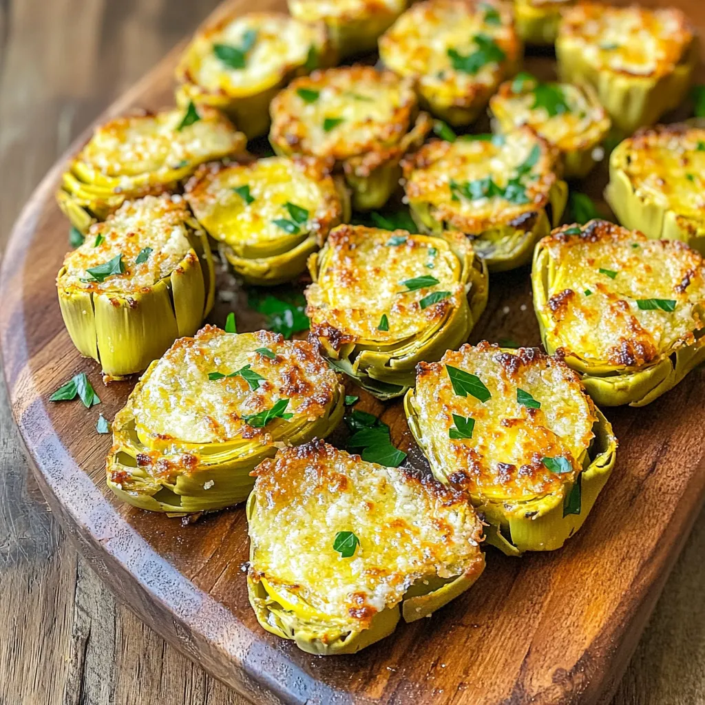 - 1 can (14 oz) artichoke hearts, drained and rinsed - 2 tablespoons olive oil - 1 teaspoon garlic powder - 1 teaspoon onion powder - ½ teaspoon smoked paprika - ¼ cup grated Parmesan cheese - Salt and pepper to taste - Fresh parsley for garnish Gathering the right ingredients is key to making Air Fryer Garlic Parmesan Artichoke Hearts. Start with a can of artichoke hearts. Make sure to drain and rinse them well. This step helps remove excess salt and brine. Next, you will need olive oil. It adds richness and helps the seasonings stick. Garlic powder and onion powder give that classic savory flavor. Smoked paprika adds a nice touch of warmth. Grated Parmesan cheese is essential for that cheesy finish. Don’t forget to add salt and pepper to taste. Finally, fresh parsley will brighten the dish and add color. With these ingredients, you’re ready to create a delicious and crispy treat! Start by opening the can of artichoke hearts. Drain them well to remove any liquid. Next, rinse them under cold water. This helps remove extra salt and enhances their flavor. After rinsing, pat them dry with a paper towel. This step is key to getting them crispy in the air fryer. In a medium bowl, combine the drained artichoke hearts with 2 tablespoons of olive oil. Add 1 teaspoon of garlic powder, 1 teaspoon of onion powder, and ½ teaspoon of smoked paprika. Season with salt and pepper to taste. Toss everything together well. It is important to coat each heart evenly. This ensures every bite is packed with flavor. Preheat your air fryer to 375°F (190°C). This helps the artichoke hearts cook evenly. Place the seasoned artichoke hearts in a single layer in the air fryer basket. Avoid overcrowding; this helps them crisp up nicely. Air fry them for 12 to 15 minutes. Halfway through, shake the basket gently to ensure even cooking. When they turn golden brown and crispy, they are ready. Enjoy your delicious air fryer garlic parmesan artichoke hearts! To get that perfect crunch, do not overcrowd the basket. If you pile the artichokes, they won't cook evenly. I suggest cooking in batches if needed. For small artichoke hearts, aim for 12 minutes. Larger pieces may need up to 15 minutes. Always shake the basket halfway through for even cooking. You can boost the taste by adding spices like Italian seasoning or even a pinch of cayenne for some heat. Add the Parmesan cheese in the last few minutes of cooking. This helps it melt perfectly without burning. Fresh herbs take your dish to the next level. Try using basil or chives for a different flavor. Pair your artichoke hearts with a creamy dipping sauce like ranch or a zesty aioli for extra enjoyment. {{image_2}} You can swap Parmesan for other cheese types. Try using mozzarella for a mild taste. Cheddar adds a sharper flavor. For a bit of tang, go for feta. If you prefer non-dairy options, use cashew cheese or coconut-based cheese. These alternatives still give a tasty finish. Want to change it up? Add lemon zest or a splash of lemon juice. This brightens the dish and adds freshness. If you enjoy heat, toss in some chili flakes. This small change makes your artichoke hearts spicy and exciting. Using frozen artichoke hearts works well too. Just thaw and rinse them before use. If you're vegan, look for plant-based Parmesan. Nutritional yeast is a great option for a cheesy flavor without dairy. These swaps keep your dish delicious and friendly for all diets. To keep your artichoke hearts fresh, store them in the fridge. Use an airtight container for best results. Make sure the container is clean and dry before adding your leftovers. You can also use plastic wrap to cover the dish tightly. You can freeze cooked artichoke hearts. First, let them cool down completely. Place them in a freezer-safe bag or container. Remove as much air as you can to prevent freezer burn. When you want to eat them, thaw them in the fridge overnight. Reheat them in the air fryer for a crispy finish. In the fridge, your artichoke hearts will stay fresh for about 3 to 5 days. Check for signs of spoilage. If they smell off or look slimy, it’s best to throw them away. Keeping them sealed tight helps maintain their flavor and texture. Yes, you can use fresh artichoke hearts. They have a great taste. Just cook them longer. First, clean and trim the artichokes. Remove the tough outer leaves and the fuzzy center. Boil them for about 10-15 minutes until tender. Afterward, you can follow the same steps in the recipe. No, you do not need to soak canned artichoke hearts. Rinsing them is enough. This removes excess salt and improves flavor. Fresh artichoke hearts also do not need soaking. Simply prepare them as described earlier. Check for a golden brown color. They should also be crispy on the outside. Cook them for 12-15 minutes in the air fryer. Shake the basket halfway through the cooking time for even crispiness. You can serve these tasty bites as a snack or appetizer. Try pairing them with a creamy dip, like ranch or aioli. They also go great with a fresh salad or crusty bread. For a fun twist, serve them alongside cocktails or wine. This blog post gave you a complete guide to making garlic Parmesan artichoke hearts using an air fryer. We covered the key ingredients, detailed steps, helpful tips for crispiness, and tasty variations. Remember, it's all about the right techniques and flavors. Trust your steps while cooking, and don't be afraid to experiment. Enjoy your artichoke hearts with your favorite dips or as a side. Cooking should be fun and tasty!