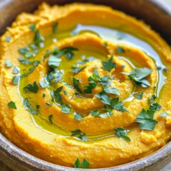 To make roasted butternut squash hummus, gather these key items: - 1 medium butternut squash, peeled and cubed - 1 can (15 oz) chickpeas, rinsed and drained - 2 tablespoons tahini - 2 tablespoons olive oil - 2 tablespoons lemon juice - 1 garlic clove, minced - 1 teaspoon ground cumin - ½ teaspoon smoked paprika - Salt and pepper to taste - 2-3 tablespoons water (as needed for consistency) - Fresh parsley, chopped (for garnish) These ingredients create a rich and creamy dip that bursts with flavor. You can customize your hummus with extra flavors. Here are some great ideas: - A pinch of cayenne for heat - Roasted garlic for a sweet taste - A splash of apple cider vinegar for tanginess - Ground coriander for a citrusy note - Chopped nuts for crunch Feel free to mix and match these options to find your favorite blend! This hummus is not only tasty but also packed with nutrients. Here’s a quick look at the benefits: - Butternut squash is high in vitamins A and C, great for your skin and immune system. - Chickpeas provide protein and fiber, keeping you full. - Tahini adds healthy fats and calcium. This dip is a healthy option that satisfies your cravings while nourishing your body. Each serving is a delicious way to enjoy wholesome ingredients. First, gather your ingredients. You need one medium butternut squash, canned chickpeas, tahini, olive oil, lemon juice, garlic, ground cumin, smoked paprika, salt, and pepper. Start by preheating your oven to 400°F (200°C). This temperature helps the squash roast perfectly. Next, peel and cube your butternut squash. The cubes should be about one inch. Toss these cubes with one tablespoon of olive oil, salt, and pepper. Spread them out evenly on a baking sheet. Make sure they are not crowded. Roast in the oven for 25 to 30 minutes. The squash should become tender and lightly browned. After roasting, take them out and let them cool slightly. Now it’s time to blend. In a food processor, combine the cooled butternut squash, rinsed chickpeas, tahini, remaining olive oil, lemon juice, minced garlic, ground cumin, smoked paprika, and a pinch of salt and pepper. Blend until smooth. If the hummus is too thick, add water, one tablespoon at a time, until you reach your desired texture. Taste the hummus and adjust the seasoning if needed. Finally, transfer it to a serving bowl. Drizzle a little olive oil on top and sprinkle with chopped parsley for a nice touch. Enjoy your tasty dip! To get the right texture for your hummus, start with the roasted butternut squash. After you roast it, let it cool a bit. When you blend it, add water in small amounts. This way, you control the creaminess. If your hummus is too thick, add one tablespoon of water at a time. Blend until smooth. If it's too runny, add more chickpeas or squash. You can boost the flavor of your hummus easily. Try adding a touch of lemon zest for brightness. A pinch of cayenne pepper gives a nice kick. You can also mix in fresh herbs like cilantro or basil. If you like it smoky, add more smoked paprika. Always taste and adjust the salt and pepper to your liking. Garnishing makes your hummus more appealing. Drizzle some olive oil on top for shine. Add a sprinkle of paprika or cumin for color. Chopped fresh parsley adds freshness and a pop of green. For a fun twist, toss in some roasted pumpkin seeds or pine nuts for crunch. {{image_2}} You can make your roasted butternut squash hummus even better. Try adding fresh herbs like basil or cilantro. You can also use spices like coriander or cayenne for a kick. These flavors bring a fresh twist to the dip. Start with a small amount, then taste and adjust. You can switch up the main ingredient too. Use roasted sweet potatoes or carrots instead of butternut squash. Both veggies provide a sweet flavor that pairs well with hummus. Make sure to roast them until tender, just like the squash. This keeps the dip creamy and delightful. This recipe is already vegan and gluten-free. You can enjoy it without worry! If you need more protein, use extra chickpeas or add some hemp seeds. This keeps the hummus hearty and filling. Always check labels on tahini and olive oil to ensure they fit your diet. To keep your roasted butternut squash hummus fresh, store it in an airtight container. This will help keep moisture in and prevent air from spoiling it. You can place a sheet of plastic wrap directly on the hummus before sealing it. This extra layer blocks air and keeps it tasty longer. Always let your hummus cool to room temperature before putting it in the fridge. It can stay fresh for up to one week in the fridge. You can freeze roasted butternut squash hummus for later use. To do this, scoop it into a freezer-safe container. Leave some space at the top for expansion when it freezes. Seal it tightly with a lid. When you want to eat it, take it out of the freezer and place it in the fridge overnight to thaw. Once thawed, stir it well. If it seems thick, add a little water or olive oil to loosen it up. Roasted butternut squash hummus lasts about one week in the fridge. If you notice any changes, it may be time to toss it. Look for these signs of spoilage: - Unpleasant smell - Change in color - Mold growth on the surface If you see any of these signs, do not eat it. Always prioritize safety when enjoying your delicious hummus! Yes, you can use frozen butternut squash. Just remember to thaw it first. Drain any excess water before using it. This helps keep your hummus from getting too watery. Frozen squash may be softer than fresh, so adjust your blending time. Blend until smooth to get the best texture. You can serve this hummus with many things. Fresh veggie sticks like carrots and celery work great. Pita bread or chips also pair well. You can even spread it on toast for a tasty snack. It makes a great dip for gatherings or a healthy addition to a meal. To make your hummus thicker, use less water when blending. You can also add more chickpeas or roasted squash. If it's still thin, try adding some tahini or a bit of olive oil. Blend again until you reach the right consistency. Always taste and adjust to your liking. To sum up, I shared key ingredients for Roasted Butternut Squash Hummus, plus optional add-ins. I provided detailed steps for preparation and roasting, then blending the mix. You learned tips for the perfect texture and flavor, along with variations to explore. I also covered storage best practices and common questions. Experimenting with recipes is part of the fun. Enjoy making this tasty, healthy snack!