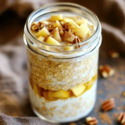 To make tasty cinnamon roll overnight oats, you will need: - 1 cup rolled oats - 1 cup milk (dairy or plant-based) - 1/2 cup Greek yogurt (or dairy-free alternative) - 2 tablespoons maple syrup - 1 teaspoon vanilla extract - 1 teaspoon ground cinnamon - 1/4 teaspoon nutmeg - 1/2 cup diced apples or raisins - A pinch of sea salt These ingredients work together to create a creamy, sweet treat. The rolled oats soak up the milk and yogurt, giving them a soft texture. The maple syrup and vanilla add sweetness, while cinnamon and nutmeg bring warmth. For extra flavor, you might want to add: - 1 tablespoon chopped pecans (optional) Chopped pecans add a nice crunch and a rich nutty taste. You can also try different fruits like bananas or berries for new flavors. If you have specific dietary needs, there are easy swaps. Use: - Almond milk or oat milk instead of regular milk for a dairy-free option. - Coconut yogurt or cashew yogurt instead of Greek yogurt for a vegan choice. These substitutions keep the recipe delicious while fitting your diet. You can enjoy cinnamon roll overnight oats no matter your preference! Start by gathering your ingredients. In a bowl or a mason jar, mix together: - 1 cup rolled oats - 1 cup milk (dairy or plant-based) - 1/2 cup Greek yogurt (or dairy-free alternative) - 2 tablespoons maple syrup Stir these ingredients well. You want them to blend smoothly. Next, add: - 1 teaspoon vanilla extract - 1 teaspoon ground cinnamon - 1/4 teaspoon nutmeg - A pinch of sea salt Mix everything until it looks even. This blend gives the oats a rich flavor. Now it's time to bring in some fun flavors! Fold in: - 1/2 cup diced apples or raisins - 1 tablespoon chopped pecans (optional) Gently stir these into your oat mixture. This step adds sweetness and crunch. You can choose apples for a fresh taste or raisins for a chewy surprise! Once your mixture is ready, divide it into jars or containers. Seal them tightly to keep the goodness in. Now, place them in the fridge. Let the oats soak overnight. If you're in a hurry, give them at least 4 hours. This soaking time makes the oats soft and creamy. In the morning, stir the oats again. If they seem too thick, add a splash of milk. You can enjoy them cold or warm them in the microwave. Add a sprinkle of cinnamon or a drizzle of maple syrup for a special touch! To get the best texture for your oats, use rolled oats. They soak well and stay chewy. Mix in Greek yogurt to add creaminess. Adjust the liquid by adding more milk if it feels too thick. This way, your oats stay smooth and easy to eat. To boost flavor, use fresh spices. A dash of nutmeg adds warmth. You can also add vanilla extract for a sweet note. Diced apples or raisins bring natural sweetness. If you love crunch, mix in chopped pecans. They add a nice texture and flavor. For a pretty presentation, layer your oats in a clear jar. This shows off the colors. Top with a slice of apple or a sprinkle of cinnamon. A drizzle of maple syrup makes it look fancy. These small touches make breakfast feel special and inviting. {{image_2}} You can easily change the flavor of your cinnamon roll overnight oats. Try adding pumpkin spice for a fall treat. Simply swap in 1 teaspoon of pumpkin pie spice. For a chocolate twist, mix in 2 tablespoons of cocoa powder. You can also add chocolate chips for sweetness. Each option gives a fun twist to the base recipe. Toppings can take your oats to the next level. Consider adding a dollop of whipped cream for a dessert feel. You can also sprinkle crushed graham crackers on top for crunch. Drizzle with extra maple syrup or honey for added sweetness. A sprinkle of chopped nuts adds texture and flavor, too. Feel free to change ingredients based on what you like. If you prefer, use almond milk or oat milk instead of dairy milk. You can swap Greek yogurt for a plant-based yogurt if needed. For fruit, use bananas or berries instead of apples or raisins. Each swap keeps the oats tasty and fun! To keep your cinnamon roll overnight oats fresh, store them in airtight containers. You can use mason jars or small bowls with lids. Make sure each jar is sealed tightly to avoid any spills or drying out. This method keeps your oats creamy and tasty. These oats can last in the fridge for up to five days. This makes them a great meal prep option. For best taste and texture, eat them within three days. The flavors blend well, but the apples or raisins may get mushy after that. If you prefer warm oats, you can reheat them easily. Just take the jar from the fridge. Remove the lid and microwave for about 30 seconds to 1 minute. Stir well and check the temperature. Add a splash of milk to keep them creamy if needed. Enjoy your warm, cozy breakfast! Yes, you can make Cinnamon Roll Overnight Oats a day before you eat them. Just mix all the ingredients and store them in jars. They stay fresh in the fridge for up to five days. This makes breakfast easy and quick! Overnight oats are healthy and filling. They are high in fiber, which helps digestion. The oats provide energy and keep you full longer. Greek yogurt adds protein, while fruits give you vitamins. Using maple syrup adds natural sweetness without refined sugar. Yes, rolled oats work great for this recipe. They soak up the liquid well and give a good texture. Quick oats can become mushy, but rolled oats stay nice and chewy. You can enjoy a better bite with rolled oats. To make more servings, just double or triple the ingredients. Keep the same ratios for best results. If you want four servings, use two cups of oats, two cups of milk, and so on. Mix well and store in separate containers. Cinnamon Roll Overnight Oats are easy and fun to make. We covered main and optional ingredients, plus tips for the best taste. You learned how to prepare and store your oats for fresh, tasty meals. Don't be afraid to try different flavors and toppings. Enjoy these oats at any time. They are healthy, quick, and versatile. You can adapt them to fit your taste and needs. Make your breakfast exciting and satisfying with these simple ideas. Enjoy your delicious creations!