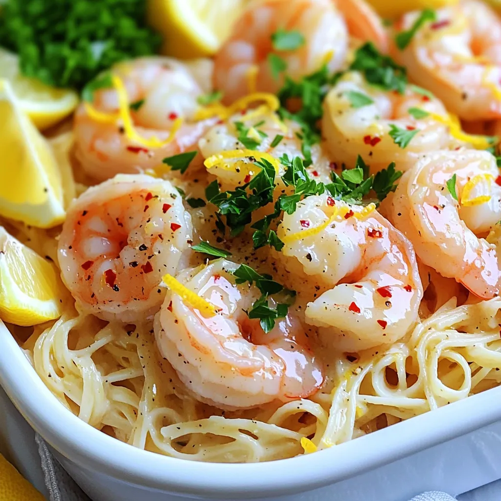 - 1 pound large shrimp, peeled and deveined - 4 tablespoons unsalted butter, melted - 4 cloves garlic, minced - 1 tablespoon lemon juice - 1 teaspoon lemon zest - 1 teaspoon red pepper flakes - 1 teaspoon dried parsley - Salt and pepper to taste - 8 ounces linguine or spaghetti - Fresh parsley, chopped (for garnish) - Lemon wedges (for serving) To cook Slow Cooker Garlic Butter Shrimp Scampi, you need simple ingredients. Start with large shrimp. You want them peeled and deveined for easy eating. Next, grab some unsalted butter. This will add richness and flavor. Garlic is key too, so don’t skip the minced cloves. Lemon juice and zest give brightness. Red pepper flakes add a nice kick. Dried parsley provides a fresh touch, but you can use fresh if you have it. You will also need salt and pepper for seasoning. For the pasta, linguine or spaghetti works best. Lastly, fresh parsley and lemon wedges make your dish look great and add extra flavor. With these ingredients, you will create a tasty meal. Start by mixing the following in a medium bowl: - 4 tablespoons unsalted butter, melted - 4 cloves garlic, minced - 1 tablespoon lemon juice - 1 teaspoon lemon zest - 1 teaspoon red pepper flakes - 1 teaspoon dried parsley - Salt and pepper to taste Stir these ingredients well. This mixture adds a rich flavor to your shrimp. Next, transfer 1 pound of large, peeled, and deveined shrimp into the slow cooker. Pour the garlic butter mixture over the shrimp. Toss the shrimp well to coat them evenly. This step makes sure every shrimp gets a taste of that garlic goodness. Cover the slow cooker and set it to low. Cook the shrimp for about 2 hours, or until they turn pink. Stir once halfway through to ensure even cooking. While the shrimp cook, prepare 8 ounces of linguine or spaghetti according to the package instructions. Cook until al dente, then drain and set aside. Once the shrimp are ready, gently stir in the cooked pasta. Mix it well so the pasta is coated in the sauce. Check the flavor and adjust with more salt, pepper, or lemon juice if you like. Enjoy this flavorful dish hot, garnished with fresh parsley and lemon wedges on the side for an extra kick. How do you know when shrimp are done? Look for color and texture. Perfectly cooked shrimp turn pink and firm up. They should not be gray or rubbery. When you see them curl into a C shape, they are ready. Cooking shrimp for too long can make them tough. Keep an eye on them as they cook. How can you present this dish well? Serve it in a large shallow bowl. Top it with fresh parsley for color. Add lemon wedges on the side for a fresh taste. This adds a lovely touch and brightens up the meal. You can also serve it with crusty bread to soak up the garlic butter. What are some good swaps and add-ins? If you want less heat, skip the red pepper flakes. You can use other herbs like basil or oregano instead of parsley. For a twist, try adding cherry tomatoes or spinach. These add color and nutrition to your dish. If you don’t have linguine, spaghetti works just as well. {{image_2}} If you want to switch things up, you have many options. You can use scallops instead of shrimp. They add a sweet flavor. Another great choice is lobster. It gives a nice, rich taste. You can also use crab meat for a unique twist. Just ensure the seafood is fresh. This makes a big difference in taste. Want to add some heat? You can increase the red pepper flakes. Start with a half teaspoon more. This will give your dish a nice kick. You can also add a dash of hot sauce. Just be careful not to overpower the other flavors. If you prefer less heat, leave out the red pepper flakes. You can also serve with a side of hot sauce for those who like it spicy. Herbs can change the taste of your dish. If you want a different flavor, try using fresh basil. It pairs well with shrimp. You can also use fresh thyme for a earthier taste. Oregano is another great option. It gives a nice Mediterranean flair. Fresh herbs always taste best, but dried herbs work too. Just use a little less if you go that route. To store leftovers, place the shrimp scampi in an airtight container. Make sure to cool it down first. Seal it tightly and keep it in the fridge. It will last for 2-3 days. To keep the flavor fresh, try to eat it within this time. For reheating, the best method is to use a pan on the stove. Heat it over medium-low heat. Add a splash of water or broth to keep it moist. Stir gently until warm. You can also microwave it in short bursts. Use a microwave-safe dish and cover it loosely. This method prevents it from drying out. You can freeze shrimp scampi if you want to save some for later. First, let it cool completely. Then, place it in a freezer-safe container. Make sure to remove as much air as possible. It can stay in the freezer for up to 3 months. When ready to eat, thaw it overnight in the fridge. Reheat using the stovetop method for the best taste. Yes, you can use frozen shrimp. Just make sure to thaw them first. Place the shrimp in cold water for about 15-20 minutes. This step helps them cook evenly. Once thawed, peel and devein if needed. Then, follow the same steps in the recipe. Shrimp take about 2 hours to cook on low in a slow cooker. They will turn pink and firm when done. Stir halfway through to ensure even cooking. Keep an eye on the time, as overcooking can make them tough. Several sides go great with garlic butter shrimp scampi. Consider these options: - Garlic bread - Steamed broccoli - Mixed green salad - Roasted asparagus - Rice pilaf These sides add color and nutrition to your meal. Plus, they soak up the delicious garlic butter sauce! This blog post covered a simple and tasty shrimp scampi recipe. You learned about the ingredients, step-by-step cooking instructions, and tips for perfect results. I also shared ideas for variations, as well as how to store and reheat your dish. Remember, the key to great shrimp scampi lies in the garlic butter mix and cooking time. Try different seafood or herbs to personalize it. Enjoy creating this dish at home and impressing friends and family!