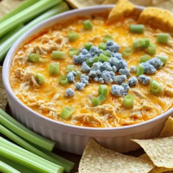 - 2 cups cooked chicken, shredded - 1 (8 oz) package cream cheese, softened - 1 cup shredded cheddar cheese - 1/2 cup blue cheese dressing - 1/2 cup hot sauce (such as Frank’s RedHot) - 1/2 cup Greek yogurt - 1 teaspoon garlic powder - 1 teaspoon onion powder - 1/4 teaspoon salt - 1/4 teaspoon black pepper To make the best Slow Cooker Buffalo Chicken Dip, gather all your ingredients first. This mix of creamy and spicy makes a great dip. You need two cups of cooked chicken. Shredded chicken works best. Then, grab a pack of cream cheese. It should be softened for easy mixing. Next, you’ll need a cup of shredded cheddar cheese. This adds a rich flavor. For a tangy kick, use half a cup of blue cheese dressing. Hot sauce is a must! You need half a cup, and I recommend Frank’s RedHot for the best taste. For extra creaminess, add half a cup of Greek yogurt. It balances the heat and thickens the dip. Season with one teaspoon each of garlic powder and onion powder. These spices add depth to the flavor. Lastly, sprinkle in a bit of salt and black pepper to taste. - Fresh celery sticks - Tortilla chips For serving, fresh celery sticks and crispy tortilla chips are perfect. The cool crunch of celery pairs well with the warm, spicy dip. Tortilla chips add a fun, crunchy element. They are great for scooping up all that yummy dip! - Mix softened cream cheese, shredded chicken, and Greek yogurt. - Incorporate the hot sauce and blue cheese dressing. Start by taking your softened cream cheese. If it's not soft, it will not mix well. I like to let it sit out for about 30 minutes before use. Once it’s soft, add in your shredded chicken. You can use rotisserie chicken for speed. Next, add Greek yogurt. This adds creaminess and a bit of tang. Now, pour in your hot sauce. Frank’s RedHot is a popular choice for its bold flavor. Lastly, mix in the blue cheese dressing for that classic finger-licking taste. Stir everything until well combined. - Combine all ingredients in the slow cooker. - Set slow cooker to low heat and cover. Now it’s time to transfer everything into the slow cooker. Make sure to scrape all the mixture in there. Set your slow cooker to low heat. Cover it and let it work its magic. Cooking on low is key to getting that creamy texture. You’ll want to let it cook for about 2-3 hours. - Stir occasionally while cooking. - Serve hot and garnish if desired. As your dip cooks, be sure to stir it occasionally. This helps everything mix evenly and prevents sticking. After 2-3 hours, your dip should be hot and bubbly. When it’s done, give it one last good stir. You can serve it right from the slow cooker. If you want to impress, garnish with extra cheese or some green onions on top. Enjoy your tasty creation with fresh celery sticks and tortilla chips! To make your dip smooth, stir it well while it cooks. I recommend stirring every 30 minutes. This keeps all the flavors blended. Each slow cooker works a bit differently. Keep an eye on your dip. If it cooks too fast, you can lower the heat. For thicker dip, cook a little longer. Want more heat? Add extra hot sauce to kick it up. I love using Frank’s RedHot for this dip. If you want fresh taste, try adding herbs like parsley or chives. They bring a nice pop of flavor. Serve the dip hot right from the slow cooker. This keeps it warm for your guests. For a nice touch, sprinkle some cheese on top. You can also add green onions for color. For dipping, fresh celery sticks work great. Tortilla chips are a crowd favorite, too! {{image_2}} You can change a few ingredients in Buffalo chicken dip. - Use mozzarella cheese instead of cheddar for a milder taste. - Try non-dairy cream cheese if you want a dairy-free option. These swaps give you a dip that fits your needs. You can enjoy the same great flavors without sticking to the original recipe. Want it less spicy? You can make it milder. - Reduce the hot sauce to 1/4 cup or use a milder brand. - Add a touch of honey to balance the heat. If you love spice, kick it up a notch. - Use spicy hot sauces like Sriracha or habanero sauce. - Add sliced jalapeños for extra heat and crunch. These adjustments let you create a dip that suits your taste. You can make this dip fit many diets. - For gluten-free, check that your hot sauce and blue cheese are safe. - Use low-fat cream cheese and Greek yogurt for a lighter dip. These swaps help you enjoy the dip without worry. You can savor every bite while sticking to your health goals. To keep your buffalo chicken dip fresh, store leftovers in an airtight container. Place the dip in the fridge within two hours of serving. It should last for up to three days. To freeze the dip, place it in a freezer-safe container. Make sure to leave some space at the top for expansion. It will stay good for about two months in the freezer. You can reheat your dip in the microwave or the slow cooker. If using the microwave, heat it in short bursts. Stir it often to make sure it warms evenly. For the slow cooker, set it on low and heat until hot. This may take about 30 minutes. Always stir the dip to keep its creamy texture. Enjoy your buffalo chicken dip just as you made it! You can keep Slow Cooker Buffalo Chicken Dip in the fridge for about 3 to 5 days. Store it in an airtight container to keep it fresh. If you want to keep it longer, freeze it for up to 3 months. Yes, you can prepare this dip ahead of time. Mix everything in the slow cooker, cover it, and store it in the fridge. When you're ready to eat, just set the slow cooker to low heat, and cook it for 2-3 hours. Yes, Slow Cooker Buffalo Chicken Dip can be gluten-free! Just make sure to use gluten-free hot sauce and blue cheese dressing. Always check labels to ensure all ingredients are safe. You can serve buffalo chicken dip with: - Fresh celery sticks - Tortilla chips - Crackers - Sliced vegetables These options are great for dipping and add crunch to your meal. No, it's best to use cooked chicken. Raw chicken needs more time to cook through. Plus, cooked chicken keeps the dip creamy and tasty. If you want to use raw chicken, cook it separately before adding it to the dip. We covered the key ingredients, step-by-step instructions, and helpful tips for making Slow Cooker Buffalo Chicken Dip. You learned how to adjust flavors and textures to suit your tastes. Storing leftovers and reheating tips ensure you can enjoy this dish multiple times. In the end, this dip is simple to make and fun to share. You can easily customize it to meet your needs. Enjoying great food together brings people closer, and this dip does just that.