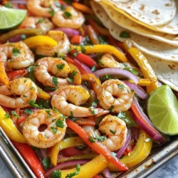 - 1 lb large shrimp, peeled and deveined - 2 bell peppers (red and yellow), sliced - 1 red onion, sliced - 4 cloves garlic, minced - Zest and juice of 2 limes The large shrimp are the star of this dish. They soak up the bold flavors. The bell peppers and red onion add color and crunch. Garlic brings that aromatic punch, while lime adds brightness. - 3 tablespoons olive oil - 1 tablespoon chili powder - 1 teaspoon cumin - 1 teaspoon smoked paprika - Salt and pepper to taste The marinade is key to flavor. Olive oil keeps the shrimp moist. Chili powder and cumin add warmth, while smoked paprika gives depth. Salt and pepper enhance every bite. - Fresh cilantro, for garnish - Lime wedges, for serving - Warm tortillas, for serving Fresh cilantro adds a pop of color and freshness. Lime wedges provide extra zing. Serve with warm tortillas, so everyone can build their own fajitas. This makes for a fun, interactive meal. 1. Preheat the oven and prepare the baking sheet Start by heating your oven to 425°F (220°C). This high heat helps cook the shrimp and veggies fast. While the oven warms, line a large baking sheet with parchment paper. This keeps the food from sticking and makes cleanup easy. 2. Make the marinade In a large bowl, mix together 3 tablespoons of olive oil, 4 minced garlic cloves, the zest and juice of 2 limes, 1 tablespoon of chili powder, 1 teaspoon of cumin, 1 teaspoon of smoked paprika, and salt and pepper to taste. Stir well until all the ingredients blend together nicely. This marinade gives the dish a bright and zesty flavor. 3. Toss shrimp and vegetables in the marinade Add 1 pound of peeled and deveined shrimp, 2 sliced bell peppers, and 1 sliced red onion to the marinade. Use your hands or a spoon to toss everything together until the shrimp and veggies are evenly coated. This step is key; it ensures that every bite is full of flavor. 4. Arrange on the baking sheet Spread the shrimp and vegetable mix on the prepared baking sheet. Make sure to arrange them in a single layer. This helps them cook evenly. If they are piled on top of each other, they may not cook as well. 5. Bake and check for doneness Place the baking sheet in the preheated oven. Bake for 10-12 minutes. Keep an eye on the shrimp; they should turn pink and opaque when done. The veggies should become tender but not mushy. 6. Cool and garnish before serving Once cooked, take the baking sheet out of the oven. Let the dish cool for a couple of minutes. Just before serving, sprinkle fresh cilantro on top for a pop of color and flavor. Serve with lime wedges for an extra zesty kick. This method is simple and lets the flavors shine. Enjoy your fajitas with warm tortillas for a fun meal! Marinate shrimp for at least 15 minutes. This helps the shrimp soak in all the tasty flavors. If you want to switch things up, try adding lime zest or fresh herbs like oregano or thyme. You can even use soy sauce for a different twist. To avoid overcooking shrimp, watch the time closely. Bake them for just 10-12 minutes. Shrimp turn pink when they are done. For even cooking of veggies, cut them into similar sizes. This way, they cook at the same rate. Serve the fajitas on a large platter. Place tortillas on the side, so guests can build their own. You can also add bowls of guacamole and salsa for color and flavor. Fresh cilantro makes a lovely garnish and adds freshness. {{image_2}} You can switch out shrimp for chicken or tofu. Chicken thighs work well, too. Just cut them into strips. Tofu is great for a vegetarian option. Use firm tofu and press it to remove extra water. This helps the tofu absorb the flavors better. Feel free to mix in seasonal veggies. Zucchini, corn, or asparagus add great taste. You can also try adding jalapeños if you like heat. Slice them thin and toss them in with the other veggies. They give a nice kick to the dish. You can change the spice level to fit your taste. Add more chili powder for more heat or reduce it for a milder dish. If you want some sweetness, try a touch of honey or agave. For extra tang, squeeze in more lime juice. Adjusting flavors lets you make this dish your own! To store leftovers, place the shrimp and veggies in an airtight container. Keep them in the fridge for up to three days. For longer storage, you can freeze them. Use freezer bags and remove as much air as possible. They can last up to three months in the freezer. To reheat, place the leftovers in a skillet over medium heat. Stir gently until warmed through. This helps keep the shrimp tender and the veggies crisp. Avoid the microwave, as it may make the shrimp rubbery. You can prepare the shrimp and veggies in advance. Marinate them in the fridge for up to 24 hours before baking. This saves time during busy nights. Just spread them on the baking sheet and bake when ready to eat. Yes, you can use frozen shrimp. Start by thawing the shrimp. Place the frozen shrimp in a bowl of cold water. Let it sit for about 15-20 minutes. Change the water if it gets warm. Once thawed, pat them dry with a paper towel. This helps the shrimp absorb the marinade better. To make this dish gluten-free, choose gluten-free tortillas. Many brands offer tasty options made from corn or almond flour. Always check the label to ensure it's certified gluten-free. You can also serve the shrimp and veggies over rice or lettuce for a fun twist. To boost the flavor, consider adding more spices. A pinch of cayenne pepper gives heat. You can also try adding a teaspoon of oregano for extra depth. Fresh lime juice over the finished dish adds a zesty kick. For toppings, try diced avocado, sour cream, or fresh salsa. These not only add flavor but also texture. Fresh cilantro gives a nice finish, making your fajitas pop. This blog post covered a tasty shrimp dish, highlighting key ingredients and steps. You learned about marinating and baking shrimp with bell peppers and red onion for great flavor. I shared tips to enhance your dish and suggested variations if you want to mix things up. Proper storage methods keep leftovers fresh, and reheating tips ensure they taste great later. With these insights, you can confidently create a delicious meal today. Experiment and enjoy the process in your kitchen!