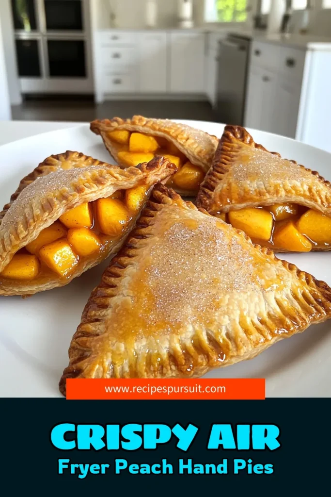 Satisfy your sweet tooth with these Air Fryer Cinnamon Sugar Peach Hand Pies! These delicious treats are easy to make, featuring juicy peaches wrapped in flaky crust and topped with a delightful cinnamon sugar sprinkle. Perfect for a quick dessert or snack, these hand pies come together in just 30 minutes. Click to explore the full recipe and enjoy a taste of summer any time of year! #AirFryerRecipes #PeachDessert #BakingJoy #EasyRecipes