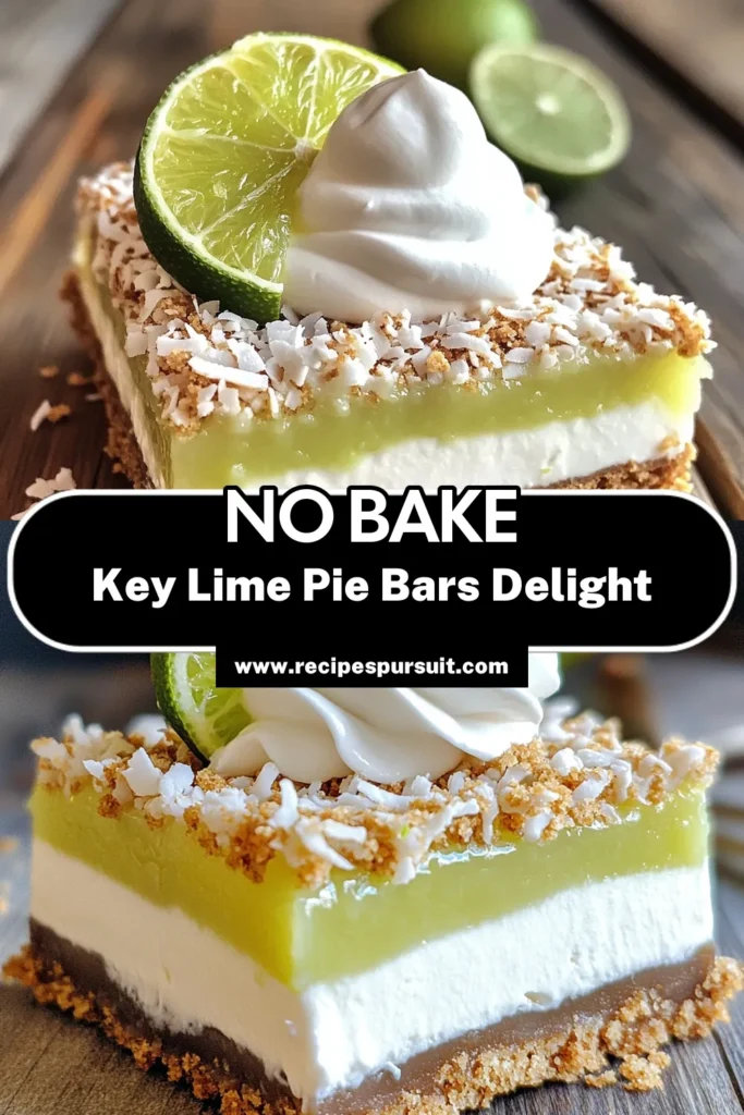 Indulge in these delicious Zesty No-Bake Key Lime Pie Bars that are perfect for any occasion. With a crispy coconut graham cracker crust and a creamy, tangy filling, these bars are incredibly easy to make and require no baking! Discover how to create this refreshing treat with simple ingredients in just a few steps. Click through for the full recipe and amaze your friends and family with this delightful dessert!